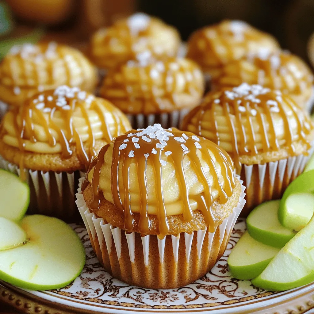 - 1 ½ cups all-purpose flour - 1 cup granulated sugar - ½ cup packed brown sugar - 1 teaspoon baking powder - ½ teaspoon baking soda - ½ teaspoon salt - 1 teaspoon ground cinnamon - ½ teaspoon ground nutmeg - ½ cup unsalted butter, softened - 2 large eggs - 1 cup apple cider (non-alcoholic) - 1 teaspoon vanilla extract - ½ cup caramel sauce - Flaky sea salt for sprinkling on top To make Salted Caramel Apple Cider Cupcakes, you need a mix of dry and wet ingredients. The dry ingredients bring flavor and structure to the cupcakes. The wet ingredients add moisture and richness. In the dry mix, you will find flour, two types of sugar, baking powder, baking soda, salt, and spices. The spices, cinnamon and nutmeg, give these cupcakes a warm, cozy taste. For the wet mix, you will use softened butter, eggs, apple cider, vanilla extract, and caramel sauce. The apple cider adds a fruity touch, while the caramel sauce adds sweetness. Finally, don’t forget the flaky sea salt! It creates a sweet and salty combo that makes each bite special. This mix of ingredients works together to create a delightful treat that will please everyone. - Preheat oven to 350°F (175°C). - Line a cupcake pan with paper liners. - In a large bowl, whisk together: - 1 ½ cups all-purpose flour - 1 cup granulated sugar - ½ cup packed brown sugar - 1 teaspoon baking powder - ½ teaspoon baking soda - ½ teaspoon salt - 1 teaspoon ground cinnamon - ½ teaspoon ground nutmeg This mix creates a sweet, warm base for your cupcakes. - In another bowl, cream ½ cup softened butter until smooth. - Add 2 large eggs, 1 cup apple cider, and 1 teaspoon vanilla extract. Mix until well combined. This mixture adds moisture and flavor to the batter. - Gradually add the dry mix to the wet mix. - Stir until just combined. A few lumps are okay; do not overmix. Overmixing can make the cupcakes tough. - Divide the batter evenly into the cupcake liners. - Bake for 18-20 minutes. Check doneness with a toothpick. The toothpick should come out clean when done. - Once baked, cool the cupcakes for 5 minutes in the pan. - Use a skewer to make small holes in the tops. - Drizzle with ½ cup caramel sauce and sprinkle with flaky sea salt. This gives each cupcake a sweet and salty kick. To check if your cupcakes are done, use a toothpick. Insert it in the center; it should come out clean. If it has batter on it, bake a few more minutes. Be sure not to open the oven too soon. This can cause the cupcakes to sink. Do not overmix the batter. Mix until just combined. A few lumps are okay. Overmixing can make the cupcakes tough instead of soft and fluffy. For a rich flavor, make homemade caramel sauce. Use butter, brown sugar, and cream. Cook until bubbly and smooth. You can also add a pinch of sea salt for extra taste. Try different spices to change the flavor of your cupcakes. Add ginger for warmth or cloves for a cozy touch. You can also swap cinnamon and nutmeg for a unique taste. Serve your cupcakes on a pretty platter. Drizzle more caramel sauce around them for a fun look. It adds elegance and makes them more inviting. For a festive touch, garnish with apple slices. Use thin slices and place them on the platter. You can also sprinkle some extra flaky sea salt on top for a nice contrast. {{image_2}} To make these cupcakes gluten-free, you can use gluten-free all-purpose flour. Make sure it has xanthan gum in it. This helps mimic the texture of regular flour. You can also blend almond flour with coconut flour for a unique taste. Just remember, the amount may vary, so start with a 1:1 ratio and adjust as needed. For a vegan version, swap the eggs and butter with plant-based alternatives. Use 1/4 cup unsweetened applesauce for each egg. Replace butter with vegan butter or coconut oil. This change will keep the cupcakes moist and tasty. You can also use almond milk or oat milk instead of apple cider for a twist. Get creative with spices! You can add ground ginger or allspice for a warm, cozy flavor. Try adding chopped nuts, like pecans or walnuts, for a nice crunch. Dried cranberries or raisins can add sweetness and texture. If you like a bit of zest, add a touch of orange or lemon zest to the batter. Each tweak brings a new flavor to your cupcakes! Store your salted caramel apple cider cupcakes in an airtight container. This keeps them fresh and moist. Keep the cupcakes in a cool, dry place. Avoid direct sunlight and heat. If you live in a humid area, the fridge is best. Just make sure to wrap them well to prevent drying out. To freeze your cupcakes, first let them cool completely. Then, wrap each cupcake in plastic wrap. Place the wrapped cupcakes in a freezer-safe bag or container. This helps keep out air and moisture. When you're ready to eat them, take them out the night before. Let them thaw at room temperature. For best results, drizzle caramel sauce just before serving. These cupcakes stay fresh for about 3 to 4 days at room temperature. If stored in the fridge, they last up to a week. Look for signs of spoilage, like an off smell or dry texture. If they feel hard or crumbly, it’s time to toss them. Enjoy them while they are still delicious! To keep your cupcakes moist, use these tips: - Add apple cider: It brings added moisture and flavor. - Use room-temperature eggs: They mix better and create a softer texture. - Don’t overmix: Mix until just combined to avoid dry cupcakes. - Check baking time: Remove them when a toothpick comes out clean, but not dry. These steps will help you enjoy soft, delicious cupcakes every time. Yes, you can use different types of apple cider. Each type adds its own flavor: - Sweet cider: It gives a sweeter taste. - Spiced cider: It adds warmth and depth. - Hard cider: It can add a unique twist but may change the texture. Choose your favorite cider to make these cupcakes your own. If you want to switch up the caramel sauce, here are some ideas: - Chocolate sauce: It pairs well and offers a different sweet flavor. - Maple syrup: It adds a natural sweetness and warmth. - Fruit preserves: They can provide a fresh taste and a fruity twist. Feel free to get creative and find your favorite topping! These cupcakes blend warm spices and sweet caramel for a delicious treat. We covered the ingredients, step-by-step instructions, and helpful tips for baking. Remember, you can customize flavors and make these cupcakes gluten-free or vegan. Store them properly for freshness. Enjoy creating and sharing these tasty cupcakes!