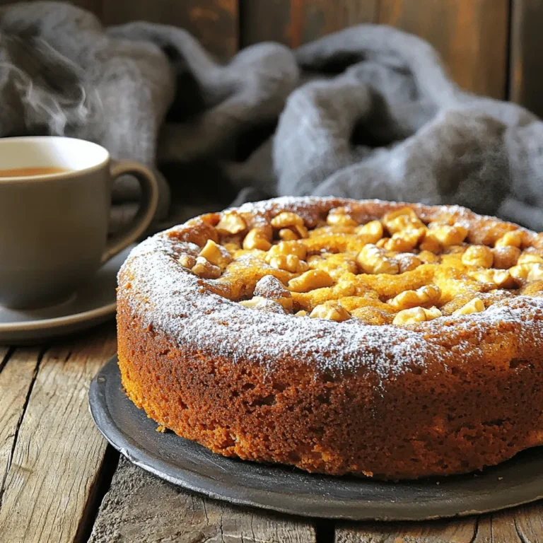 This coffee cake uses simple ingredients. Here’s what you will need: - 2 cups all-purpose flour - 1 cup granulated sugar - 1/2 cup brown sugar, packed - 1 cup unsalted butter, softened - 3 large eggs - 1/2 cup buttermilk - 1/4 cup pure maple syrup - 2 teaspoons baking powder - 1 teaspoon baking soda - 1 teaspoon vanilla extract - 1/2 teaspoon salt - 1 1/2 cups walnuts, chopped (lightly toasted) - 1 teaspoon cinnamon These ingredients create a moist, flavorful cake. The maple syrup adds sweetness, while the walnuts provide crunch. To make this cake, gather these tools: - Mixing bowls - Whisk - Hand or stand mixer - Measuring cups and spoons - Baking pan (9x13 inch) - Spatula - Wire rack Having the right tools makes baking easier and more fun. You can swap some ingredients if needed: - Use coconut oil instead of butter for a dairy-free option. - Substitute almond milk for buttermilk if you need a non-dairy choice. - If you don't have walnuts, try pecans or hazelnuts. These changes can still keep your cake delicious and enjoyable. First, preheat your oven to 350°F (175°C). This step is important for even baking. Next, grease and flour a 9x13 inch baking pan. You can also line it with parchment paper for easy removal later. In a medium bowl, whisk together the dry ingredients. Combine 2 cups of all-purpose flour, 2 teaspoons of baking powder, 1 teaspoon of baking soda, 1/2 teaspoon of salt, and 1 teaspoon of cinnamon. Set this mixture aside for later. In a large mixing bowl, beat 1 cup of softened unsalted butter, 1 cup of granulated sugar, and 1/2 cup of brown sugar. Use a hand or stand mixer for about 3-4 minutes. You want the mixture to be light and fluffy. Add 3 large eggs to your butter mixture. Add each egg one at a time, mixing well after each. Then, mix in 1 teaspoon of vanilla extract and 1/4 cup of pure maple syrup. Make sure everything is well combined. Gradually add the dry mixture to the wet mixture. Alternate this with 1/2 cup of buttermilk. Start and end with the dry mix. Mix just until combined. Be careful not to overmix, as this can affect the cake's texture. Gently fold in 1 1/2 cups of chopped walnuts. If you like, you can lightly toast them for more flavor. Make sure the walnuts are evenly spread throughout the batter. Pour the batter into your prepared baking pan. Smooth the top with a spatula. Bake for 30-35 minutes. Use a toothpick to check for doneness. If it comes out clean, your cake is ready. Let the coffee cake cool in the pan for about 10 minutes. After that, remove it from the pan and cool it on a wire rack. If you want to add a sweet touch, mix 1 cup of powdered sugar with 2-3 tablespoons of maple syrup. Drizzle this over the cooled cake for added flavor. To make the best coffee cake, start with soft butter. It should feel like a pillow when you touch it. Cream the butter and sugars until they are light and fluffy. This step is key for a moist cake. When mixing the wet and dry ingredients, do not overmix. Stop as soon as you see no flour. Folding in the walnuts gently keeps their crunch. Lastly, let the cake cool before cutting. This helps it hold its shape. One common mistake is using cold butter. Cold butter does not cream well. This can lead to a dense cake. Another mistake is overmixing the batter. This will make your cake tough instead of soft. Be sure to measure your flour correctly. Too much flour can also make your coffee cake dry. Lastly, check your oven temperature. Ovens can vary, and yours might bake faster or slower. Serve your coffee cake warm for the best flavor. A light dusting of powdered sugar adds a nice touch. Fresh fruit, like berries or sliced bananas, pairs well with the cake. For drinks, a hot cup of coffee or tea works great. You can also serve it with a scoop of vanilla ice cream for a treat. This cake is perfect for brunch or a cozy afternoon snack. {{image_2}} You can switch out walnuts for other nuts. Pecans add a great taste. Almonds can also work well, giving a nice crunch. If you want to add fruits, try blueberries or chopped apples. They add moisture and a sweet bite. You can mix and match to find your favorite combo. Just keep the same amounts to ensure the cake bakes evenly. To make this cake gluten-free, swap the all-purpose flour for a gluten-free blend. Look for one that includes xanthan gum. This helps with texture, making the cake rise nicely. You can also try almond flour for a nutty flavor. Just remember to adjust baking time, as gluten-free cakes can bake faster. If you want to cut down on sugar, you can use honey or agave syrup. They will give a different sweetness and flavor. You can also try coconut sugar, which has a lower glycemic index. This makes it a better choice for some diets. Just use the same amount as the brown sugar in the recipe. To keep your leftover coffee cake fresh, wrap it tightly in plastic wrap. You can also place it in an airtight container. This keeps the cake moist and flavorful. Store it at room temperature for up to three days. If you want to keep it longer, consider freezing it. To freeze your coffee cake, first let it cool completely. Cut it into squares for easy serving later. Then, wrap each piece in plastic wrap. Place the wrapped pieces in a freezer bag or an airtight container. The coffee cake can stay in the freezer for up to three months. When you're ready to enjoy it, just thaw it in the fridge overnight. For the best taste, reheat your coffee cake in the oven. Preheat your oven to 350°F (175°C). Place the cake on a baking sheet and cover it with foil. Heat it for about 10-15 minutes. This warms it through without drying it out. If you prefer the microwave, heat a piece for about 20-30 seconds, but be careful not to overdo it. Enjoy your warm coffee cake with a nice cup of coffee! Yes, you can use other flours. Almond flour or whole wheat flour work well. Just remember, these flours might change the cake's texture. You might need to adjust your liquid too. The best way to measure flour is by spooning it into the cup. Avoid scooping directly from the bag. This keeps your flour light and fluffy, giving you a perfect cake. To make this cake dairy-free, replace butter with coconut oil or a plant-based butter. Use almond milk or oat milk instead of buttermilk. These swaps will keep the flavor rich and tasty. You can make a quick buttermilk substitute. Mix one cup of milk with one tablespoon of lemon juice or vinegar. Let it sit for about five minutes. This will give you that tangy flavor you need. Yes, you can make this cake ahead of time. Bake it and let it cool completely. Wrap it tightly in plastic wrap and store it in the fridge for up to three days. You can also freeze it for a month. Just thaw before serving. You learned about making a delicious maple walnut coffee cake. We covered key ingredients, tools, and helpful substitutes. I shared step-by-step instructions to ensure success. You also learned tips to get great texture and avoid common mistakes. In the end, baking can be fun and rewarding. Enjoy experimenting with flavors and variations. This cake may just become a favorite in your kitchen.