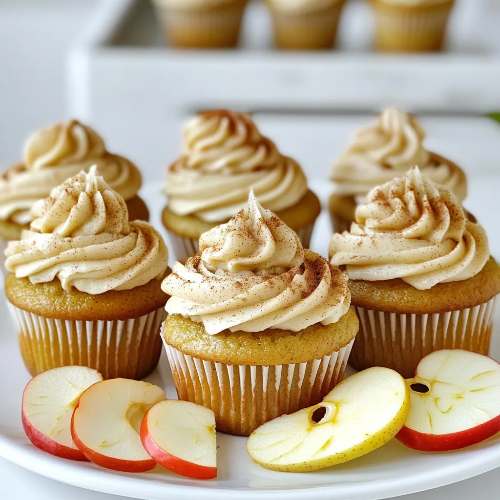 - 1 ½ cups all-purpose flour - 1 teaspoon baking powder - ½ teaspoon baking soda - ½ teaspoon salt - 1 teaspoon ground cinnamon - ½ teaspoon ground nutmeg - ½ cup unsalted butter, softened - 1 cup granulated sugar - 2 large eggs - 1 cup apple cider - 1 teaspoon vanilla extract - ½ cup unsalted butter, softened - 2 cups powdered sugar - 2 tablespoons apple cider - 1 teaspoon ground cinnamon - ½ teaspoon ground nutmeg - Pinch of salt When I make these cupcakes, I start with the apple cider cupcakes. This base gives the cupcakes great flavor. I use a mix of warm spices to create a cozy taste. The apple cider really stands out. For the spiced frosting, I want it to be smooth and creamy. The frosting adds sweetness and spice to each bite. I use butter, powdered sugar, and spiced apple cider. Together, they create a perfect topping that matches the cupcakes. I love that this recipe is simple. You can find these ingredients in any store. This makes it easy for anyone to bake these delicious treats at home. - Preheat the Oven: Set your oven to 350°F (175°C). Line a muffin tin with cupcake liners. - Mix Dry Ingredients: In a medium bowl, combine 1 ½ cups of flour, 1 teaspoon of baking powder, ½ teaspoon of baking soda, ½ teaspoon of salt, 1 teaspoon of cinnamon, and ½ teaspoon of nutmeg. Set this bowl aside. - Cream Butter and Sugar: In a large bowl, beat ½ cup of softened butter with 1 cup of sugar until light and fluffy. This usually takes about 3-4 minutes. - Add Eggs and Liquid: Add 2 large eggs, mixing well after each addition. Then pour in 1 cup of apple cider and 1 teaspoon of vanilla extract. Mix until smooth. - Combine Ingredients: Gradually add the dry mix to the wet mix. Stir gently to avoid overmixing. - Fill Cupcake Liners: Use a spoon to fill each liner about two-thirds full. - Bake: Place in the oven and bake for 18-20 minutes. Check doneness with a toothpick; it should come out clean. - Cool: Let the cupcakes cool in the tin for about 5 minutes. Then, transfer them to a wire rack to cool completely. - Measuring Flour: Use a spoon to fluff flour before measuring. This helps avoid dense cupcakes. - Don’t Overmix: Mix until just combined. This gives you a fluffier texture. - Ensure Butter is Softened: Use room temperature butter. It makes mixing easier and smoother. - Adjust Consistency: Add more cider for a thinner frosting or more powdered sugar for a thicker one. - Decoration: Top each cupcake with a sprinkle of cinnamon or a small slice of apple. This adds an elegant touch and makes them look inviting. {{image_2}} Add chopped apples to your batter for extra texture. This small step makes a big difference. The apple pieces add a fresh bite. It brings the fall flavors right into your cupcake. For a gluten-free option, you can swap all-purpose flour with a gluten-free flour blend. This keeps the cupcakes fluffy and tasty. If you want a vegan version, use a flax egg and dairy-free butter. This change keeps the flavor without any animal products. Try a cream cheese frosting instead of the spiced frosting. The cream cheese adds a nice tang that balances the sweetness. This twist makes the cupcakes even more delightful. - Room Temperature: Store in an airtight container for up to 3 days. - Refrigeration: Refrigerate for up to 1 week if frosted. When you want to keep your apple cider cupcakes fresh, remember these tips. An airtight container helps keep moisture in and prevents them from drying out. If you have leftover frosted cupcakes, place them in the fridge. The frosting stays nice and creamy that way. - Freezing Cupcakes: Freeze unfrosted cupcakes for up to 3 months. - Thawing: Allow to thaw at room temperature before frosting. If you want to make your cupcakes ahead of time, freezing is a great option. Just make sure they are unfrosted before you freeze them. Wrap each cupcake tightly in plastic wrap, then place them in a freezer bag. When you're ready to enjoy them, take them out and let them thaw on the counter. Once they are soft, frost them with the spiced frosting, and you're all set! To make cupcakes moist, use ingredients at room temperature. Cold ingredients can lead to dry cupcakes. Mixing the batter too much can also create a dense texture. Stir gently until just combined. This keeps air in the batter, making it fluffy and light. Yes, you can use apple juice instead of apple cider. However, it may slightly alter the flavor. Apple cider has a richer taste with more depth. If you use apple juice, consider adding a bit of vinegar for a tangy kick. The best way to frost cupcakes is with a piping bag. This gives a nice, decorative finish. If you prefer a more rustic look, use a spatula to spread the frosting. Whichever method you choose, make sure the cupcakes are completely cool before frosting. These apple cider cupcakes are a fun treat to make and eat. We reviewed the ingredients, shared helpful tips, and detailed the baking steps. Remember to measure flour correctly for fluffiness and adjust the frosting as needed. You can also try fun variations or store them for later. Enjoy your baking adventure! These cupcakes will bring joy to any gathering or just for yourself. Get ready to share smiles through your tasty creation!