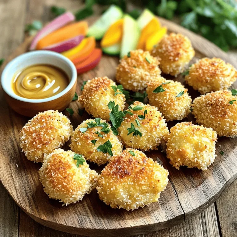 - 1 lb boneless, skinless chicken breasts - 1/4 cup honey - 1/4 cup Dijon mustard - 1 tablespoon olive oil - 1 teaspoon garlic powder - 1/2 teaspoon smoked paprika - 1/4 teaspoon black pepper - 1/4 teaspoon salt - 1 cup panko breadcrumbs - Fresh parsley, chopped Gather these simple ingredients to make your honey mustard chicken bites. The chicken should be fresh and cut into small pieces. Honey and Dijon mustard blend for a sweet and tangy taste. The olive oil helps the chicken stay juicy and adds flavor. For seasoning, garlic powder gives a nice touch. Smoked paprika adds depth and a hint of smokiness. Black pepper and salt enhance all the flavors. The star of the coating is panko breadcrumbs, which make the bites crispy. If you want to make your dish pop, fresh parsley is great for garnish. It adds color and freshness. This is a fun dish that you can prepare in no time! In a medium bowl, I whisk together the honey, Dijon mustard, olive oil, garlic powder, smoked paprika, black pepper, and salt. This mix creates a sweet and tangy sauce that adds flavor to the chicken. Next, I toss the chicken pieces in the honey mustard mixture. Make sure every piece is well coated. I recommend marinating for at least 15 minutes. You can also refrigerate the chicken for up to 1 hour for deeper flavor. Preheat your air fryer to 400°F (200°C). This usually takes about 5 minutes. This high heat helps the chicken cook quickly and evenly. In a shallow dish, I place the panko breadcrumbs. I take each marinated chicken piece and coat it with the breadcrumbs. Press gently so they stick well. This step is key for a crunchy bite. Arrange the coated chicken bites in a single layer in the air fryer basket. Do not overcrowd them; this helps them cook evenly. Air fry the chicken for 10-12 minutes. Halfway through, I shake the basket to ensure even cooking. The chicken is done when it turns golden brown and reaches an internal temperature of 165°F (74°C). Using panko breadcrumbs is key for a great crunch. They are light and airy, which helps create that crisp texture we love. To make the panko stick better, press the chicken pieces gently into them. This step ensures the coating stays on during cooking. You can brighten the taste with a few add-ins. Try adding a splash of lemon juice or a bit of hot sauce for a kick. Different mustard types can change the flavor too. Honey mustard gives a sweet touch, while spicy mustard adds heat. Experiment to find your favorite mix! If your air fryer is small, cook in batches. This helps the chicken cook evenly. Place the chicken bites in a single layer, leaving space between them. While one batch cooks, you can prep the next. This method keeps all your bites crispy and delicious! {{image_2}} You can swap the chicken in this recipe. Try using turkey for a leaner bite. Tofu works great if you want a plant-based option. Pork also makes a tasty choice, especially when marinated well. Each protein brings its own flavor and texture. Want some heat? Add cayenne pepper or hot sauce to the marinade. Just a pinch can really wake up the taste. You can also mix in alternative spices like chili powder or paprika for a new twist. This adds depth and fun to your dish. Pair these bites with fresh sides for a balanced meal. A crisp salad complements the sweet and tangy chicken. You can also serve them with dips like ranch or extra honey mustard. Sliced veggies add color and crunch, making your plate look inviting. Enjoy these bites with friends or family for a tasty treat! To store your honey mustard chicken bites, let them cool first. Then, place them in a container. Use an airtight container to keep them fresh. Glass or plastic containers work well. You can keep them in the fridge for 3 to 4 days. Make sure to label the container with the date. When you want to enjoy your leftovers, reheating correctly is key. The best method is to use the air fryer again. Preheat your air fryer to 350°F (175°C). Place the chicken bites in a single layer. Heat for about 5 to 7 minutes. This method helps keep them crispy. Be sure to check if they are heated through to 165°F (74°C). If you want to save some for later, freezing is a great option. Place cooled chicken bites in a freezer-safe bag. Remove as much air as possible before sealing. You can freeze them for up to 3 months. When you are ready to eat, thaw them in the fridge overnight. To reheat, use the air fryer at 350°F (175°C) for about 8 minutes. Enjoy them just like fresh! Yes, you can use chicken thighs! They add a richer flavor and juiciness. Thighs have more fat, making them tender. Breasts are leaner, so they cook faster. If you pick thighs, adjust cooking time. Aim for an internal temperature of 165°F (74°C). Marinate the chicken for at least 15 minutes. This lets the flavors soak in. For a deeper taste, marinate up to 1 hour in the fridge. If you have time, let it sit longer for a more intense flavor. Several sauces complement honey mustard chicken bites well. Here are some tasty options: - Ranch dressing - Barbecue sauce - Sweet and sour sauce - Garlic aioli - Sriracha mayonnaise These sauces add extra flavor and make the bites even better! This blog post guides you through making tasty honey mustard chicken bites. We covered ingredients, step-by-step cooking instructions, tips for crunch, and flavor variations. Remember to marinate well and use panko for the best texture. You can easily swap chicken for other proteins too. Store leftovers properly or freeze for later. I hope you enjoy trying this simple and delicious recipe. Happy cooking!