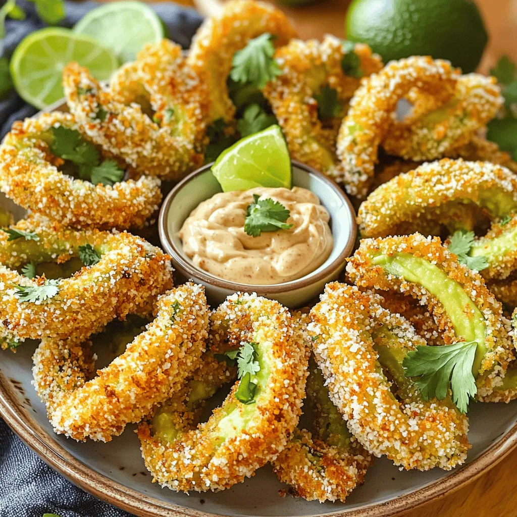 - 2 ripe avocados, halved and pitted - ½ cup all-purpose flour - 1 teaspoon garlic powder - 1 teaspoon smoked paprika - 2 large eggs, beaten - 1 cup panko breadcrumbs - 1 teaspoon salt - ½ teaspoon black pepper - 1 teaspoon lime juice - ½ cup mayonnaise - 1-2 tablespoons chipotle in adobo sauce (adjust to taste) - 1 teaspoon lime juice - Salt to taste You can switch things up if you want. Here are some ideas: - Try using whole wheat flour for a healthier option. - Swap panko breadcrumbs for crushed cornflakes for extra crunch. - Add fresh herbs like cilantro or parsley to the mayo for a fresh twist. - For a kick, mix in diced jalapeños or hot sauce in the mayo. This recipe is flexible, so feel free to get creative! Start by preheating your air fryer to 375°F (190°C). This step is key for crispy fries. Next, take two ripe avocados and slice them in half. Remove the pit carefully. Cut each half into thick wedges, about four pieces per avocado. Thick pieces hold up well during cooking and taste great. Now, let’s get our breading setup ready. In a shallow bowl, mix together ½ cup of all-purpose flour, 1 teaspoon of garlic powder, 1 teaspoon of smoked paprika, 1 teaspoon of salt, and ½ teaspoon of black pepper. This mix gives your fries a nice flavor. In another bowl, beat two large eggs. The eggs help the breading stick. In a third bowl, place 1 cup of panko breadcrumbs. Take each avocado wedge and first coat it in the flour mix. Shake off any extra flour. Next, dip it into the beaten eggs. Finally, roll it in the panko breadcrumbs. Press gently to help the crumbs stick well. This three-step process creates a crunchy coating. Place the breaded avocado fries in the air fryer basket. Make sure they are in a single layer and not touching. This spacing helps them cook evenly. Air fry for about 10-12 minutes, flipping them halfway through. You want them golden brown and crispy. While the fries cook, mix your chipotle mayo. In a small bowl, whisk together ½ cup of mayonnaise, 1-2 tablespoons of chipotle in adobo sauce, and 1 teaspoon of lime juice. Add salt to taste. Adjust the spice by adding more chipotle if you like it hot. When the fries are done, remove them from the air fryer. Drizzle some lime juice over them for a fresh taste. Serve your crispy avocado fries on a plate with the chipotle mayo. Enjoy your snack! To make great avocado fries, you need ripe avocados. Look for avocados that yield slightly when you press them. The skin should be dark green or almost black. Avoid avocados with large dark spots or cracks. These signs mean the fruit may be overripe or spoiled. If you want to use avocados later, pick ones that are firm. You can ripen them at home by placing them in a paper bag. For crispy avocado fries, you can make a few adjustments. First, make sure your air fryer is preheated. This helps the fries cook evenly. Use panko breadcrumbs for the best crunch. They are lighter and crispier than regular breadcrumbs. If you want extra crunch, spray the fries lightly with cooking oil before air frying. The oil helps them brown nicely. Air frying is a great way to cook avocado fries. Do not overcrowd the basket. Leave space between the fries for air to circulate. This makes them crispier. Flip the fries halfway through cooking time for even browning. Keep an eye on them. Cooking times can vary based on your air fryer. Aim for a golden brown color for the best results. {{image_2}} You can try different sauces for dipping. Here are some ideas: - Sriracha Mayo: Mix mayo with sriracha for a spicy kick. - Honey Mustard: Blend honey with mustard for a sweet and tangy dip. - Garlic Aioli: Combine mayo with minced garlic and lemon juice. - Ranch Dressing: Use ranch for a creamy and herby flavor. These sauces add more fun to your fries. You can mix and match based on your taste. Adjust the spice in your chipotle mayo easily. Here’s how: - Mild: Use just one tablespoon of chipotle sauce. - Medium: Stick with one to two tablespoons. - Hot: Add more than two tablespoons for a fiery dip. - Add Jalapeños: Chop fresh jalapeños into the mayo for extra heat. You can control the heat level to match what you like best. Changing the seasoning can make your avocado fries unique. Here are some suggestions: - Italian Herbs: Use dried oregano, basil, and thyme for an Italian twist. - Cajun Spice: Add cayenne, thyme, and paprika for a Southern feel. - Curry Powder: Mix in curry powder for a bold flavor. - Taco Seasoning: Use taco mix for a fun, zesty taste. Experiment with these seasonings to create your perfect avocado fries. To store leftover avocado fries, place them in an airtight container. Line the container with a paper towel to absorb extra moisture. This keeps your fries crispy longer. You can store them in the fridge for up to three days. If you want the best taste, eat them fresh! To reheat avocado fries, use your air fryer again. Set it to 350°F (175°C). Place the fries in a single layer. Heat them for about 5 minutes. This makes them crispy again. You can also use an oven if you prefer. Preheat it to 350°F (175°C) and bake for 10 minutes. You can freeze avocado fries for later. First, bread the fries but do not cook them. Place them on a baking sheet in a single layer. Freeze them for 1-2 hours until solid. Then, transfer the fries to a freezer bag. They can stay frozen for about a month. When you are ready to cook, just air fry them straight from the freezer. Adjust the cooking time to about 15 minutes. No, I do not recommend using frozen avocados. Frozen avocados can become mushy when cooked. Fresh ripe avocados give the best flavor and texture. Choose firm but ripe avocados for this recipe. You can use regular breadcrumbs instead of panko. They will work fine but may not be as crispy. Another option is crushed cornflakes or crushed crackers. These can add a nice crunch to your avocado fries. To make the chipotle mayo spicier, add more chipotle in adobo sauce. Start with one extra tablespoon and taste it. You can also add a dash of hot sauce for more heat. Adjust to your preference for the perfect kick! In this post, we explored making air fryer avocado fries. We covered the key ingredients, both main and optional, for creating a rich flavor. I walked you through step-by-step instructions for preparing, breading, and cooking these fries. We also shared tips for choosing ripe avocados and achieving the best crispiness. Finally, we discussed various ways to store and reheat leftovers. You now have a tasty dish to impress your friends and family. Enjoy your cooking!