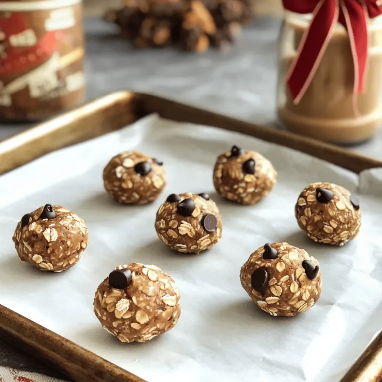 - 1 cup rolled oats - 1/2 cup natural peanut butter - 1/4 cup honey or maple syrup These main ingredients form the base of your energy balls. The rolled oats give a nice texture. They also add fiber, which keeps you full. Natural peanut butter adds protein and healthy fats. It gives a rich flavor. Honey or maple syrup adds sweetness, making these bites tasty. - 1/2 cup dark chocolate chips - 1/4 cup ground flaxseed - 1 teaspoon vanilla extract - Pinch of salt The dark chocolate chips add a sweet touch. They provide a delicious chocolate flavor. Ground flaxseed boosts nutrition. It's high in omega-3 fatty acids and fiber. The vanilla extract enhances the overall taste. A pinch of salt balances the sweetness perfectly. - Total servings: 12-14 energy balls - Serve size suggestions: 1-2 balls per serving These energy balls are great for quick snacks or breakfast. You can serve one or two at a time. They are easy to grab and go. You can also share them with friends or family. First, I mix the dry ingredients. In a large bowl, I combine 1 cup of rolled oats, 1/4 cup of ground flaxseed, and a pinch of salt. This blend gives the energy balls their texture and nutrition. Next, I combine the wet ingredients in another bowl. I whisk together 1/2 cup of natural peanut butter, 1/4 cup of honey (or maple syrup), and 1 teaspoon of vanilla extract. Mixing these until smooth is key. This mixture adds flavor and sweetness. Now it’s time to mix everything together. I pour the peanut butter mixture into the dry ingredients. I stir until they are fully combined. Then, I gently fold in 1/2 cup of dark chocolate chips. This step adds a delicious chocolatey touch. After mixing, I roll the mixture into balls. Each ball should be about 1 inch in diameter. I place them on a parchment-lined baking sheet. This makes it easy to remove them later. Next, I refrigerate the balls to firm them up. I let them chill for at least 30 minutes. This step is important because it helps the energy balls hold their shape. Chilling also improves the taste. The flavors mix better when they sit in the fridge. After chilling, I store the energy balls in an airtight container. They last up to a week in the fridge, making them a great snack option. You can easily switch ingredients in this recipe. For example, try almond butter instead of peanut butter. If you want a nut-free option, use sunflower seed butter. You can also swap honey with agave syrup or a sugar-free sweetener. Add-ins can make these energy balls even better. Try adding shredded coconut or dried fruits like cranberries or raisins. You can also include nuts or seeds for extra crunch. These small changes can create a new flavor each time. To get the right texture, mix the ingredients well. The mixture should be sticky but not too wet. If it feels too dry, add a little more peanut butter or syrup. If it is too wet, add a bit more oats or flaxseed. You can adjust the sweetness too. If you want a less sweet taste, cut down on the honey. You can also add a pinch of cocoa powder for a richer flavor without more sugar. Serving ideas can be fun and creative. Place the energy balls in a clear jar. Tie a colorful ribbon around the jar for a nice gift. You can also arrange them on a plate and sprinkle extra chocolate chips around for a special touch. For a party, stack the energy balls on a tiered stand. This makes a great centerpiece and is easy for guests to grab. {{image_2}} You can add fun twists to your peanut butter cup energy balls. For a rich treat, mix in chocolate peanut butter cups. Just chop them up and fold them into the mixture for extra crunch and sweetness. If you need nut-free options, use sun butter or soy nut butter. These work well in place of peanut butter. They keep the same creamy texture and taste. Want a vegan option? You can easily adapt this recipe. Swap honey for maple syrup to keep it plant-based. For gluten-free energy balls, make sure your rolled oats are certified gluten-free. This ensures you can enjoy these delicious bites without worry. You can change the flavors to fit the seasons. For holidays, add festive spices like cinnamon or nutmeg. These spices bring warmth and cheer to your energy balls. In the summer, try adding dried fruits like cranberries or apricots. They add a refreshing twist and sweetness. Mixing in seasonal ingredients keeps your energy balls exciting and new! To keep your Peanut Butter Cup Energy Balls fresh, use an airtight container. Glass or plastic containers work well. Store them in the fridge for the best taste. If you want to keep them longer, consider the freezer. You can also use freezer-safe bags for easy storage. In the fridge, these energy balls last up to one week. For longer storage, freeze them. They can stay good for about three months in the freezer. Just remember to thaw them in the fridge before eating. If the energy balls feel hard after storage, soften them. Leave them at room temperature for a few minutes. You can also microwave them for a few seconds. Use these energy balls in smoothies or snacks after storage. They add a tasty boost to many dishes! Can I use different nut butters? Yes, you can! Almond butter or cashew butter work well. Each nut butter gives a unique taste. Try them out and see what you like best. How can I make these energy balls less sweet? You can reduce the honey or maple syrup. You can also use unsweetened cocoa powder instead of chocolate chips. This change makes them tasty but less sweet. Are peanut butter cup energy balls healthy? Yes, they are healthy! They contain oats, nut butter, and flaxseed. These ingredients provide fiber, protein, and healthy fats. They can be a great snack or quick meal. What are the benefits of flaxseed in this recipe? Flaxseed adds omega-3 fatty acids and fiber. These help with digestion and heart health. It also gives the energy balls a nice crunch. When to serve them? You can serve these energy balls any time! They are perfect for snacks, breakfast, or dessert. They are also great for on-the-go energy. Are they suitable for kids? Yes, kids love them! They are easy to eat and tasty. Plus, they provide good energy for playtime or school. This blog post detailed how to make delightful energy balls. We covered the main and additional ingredients, like rolled oats and dark chocolate chips. You learned the step-by-step instructions, including mixing and chilling. We also shared tips for customizing your recipe and making variations, plus storage advice to keep them fresh. Creating your energy balls is easy and fun. You can flavor them to suit your taste and even gift them. Now, you're ready to try your own recipes! Enjoy every bite!