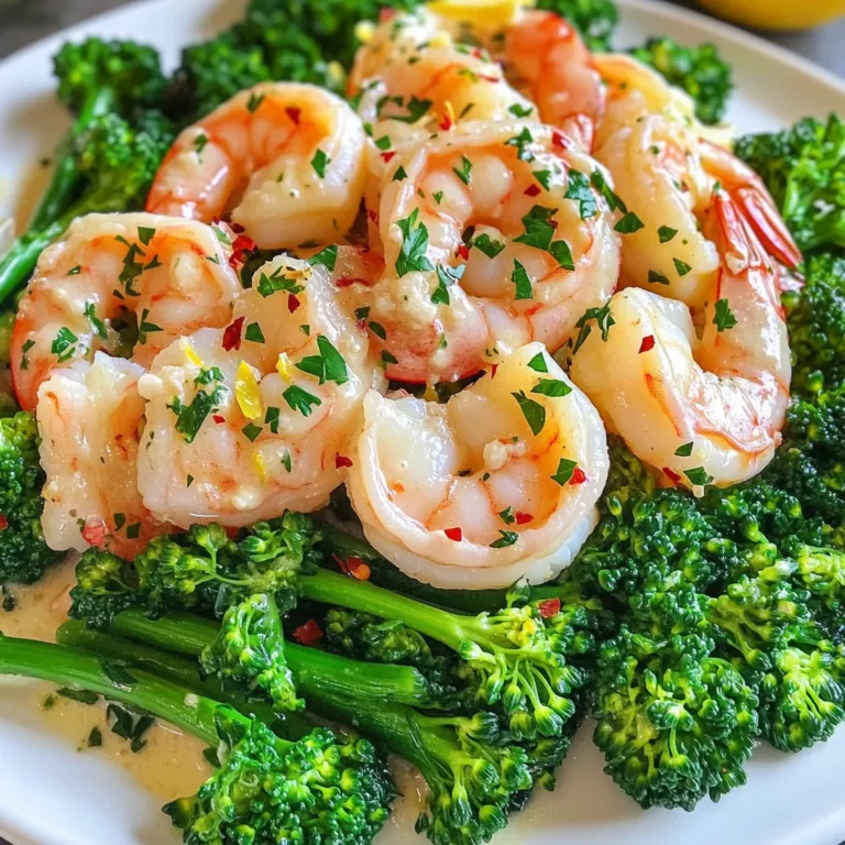 For this dish, gather these main items: - 1 lb large shrimp, peeled and deveined - 1 bunch broccolini, trimmed - 4 tablespoons unsalted butter - 4 cloves garlic, minced - 1 teaspoon red pepper flakes (adjust to taste) - Zest of 1 lemon - 2 tablespoons lemon juice - Salt and pepper to taste - Fresh parsley, chopped (for garnish) These ingredients combine to create a delightful meal. The shrimp brings a sweet flavor, while the broccolini adds a fresh crunch. You can switch up this recipe by adding or changing some ingredients: - Cherry tomatoes for a pop of color - Asparagus for a different veggie taste - Parmesan cheese for a creamy finish - Fresh herbs like thyme or basil for added flavor These options let you personalize this dish. Feel free to experiment based on what you have at home. To make this recipe, you will need: - A rimmed baking sheet - Parchment paper for easy cleanup - A small saucepan for melting butter - A large mixing bowl for combining ingredients - A spatula or spoon for mixing Having these tools ready will make the cooking process smooth. Enjoy the ease of a one-pan meal! Start by preheating your oven to 400°F (200°C). This high heat cooks the shrimp and broccolini just right. Next, take a rimmed baking sheet and line it with parchment paper. This makes cleanup easy and helps the food not stick. In a small saucepan, add the unsalted butter. Heat it over medium heat until it melts. Once melted, add the minced garlic and red pepper flakes. Stir this mixture for about 1-2 minutes. You want the garlic to smell strong but not brown. This step gives your dish that delicious garlic flavor. In a large bowl, combine the peeled shrimp and trimmed broccolini. Pour in the melted garlic butter. Add the lemon zest and lemon juice for a bright touch. Season the mix with salt and pepper to taste. Toss everything together until the shrimp and broccolini are well coated. This ensures every bite is full of flavor. Spread the shrimp and broccolini mixture evenly on the prepared baking sheet. Make sure they are in a single layer for even cooking. Bake in the oven for 12-15 minutes. The shrimp should turn pink and be fully cooked, while the broccolini should be tender. Once done, take it out and garnish with fresh chopped parsley. This adds a nice pop of color and flavor. To get shrimp just right, start with fresh shrimp. Choose large shrimp for the best texture. When cooking, watch closely. They turn pink when done. Overcooking makes them tough, so set a timer. Bake for 12 to 15 minutes. If you see them curl, they are almost ready. Trust your eyes and nose. The aroma of garlic will guide you. You can boost the flavor of this dish easily. Try adding a splash of white wine for depth. Fresh lemon juice brightens the taste. If you like heat, add more red pepper flakes. You can also mix in cherry tomatoes or bell peppers for color. Fresh herbs like basil or thyme add a nice touch too. Play with the flavors to find your favorite mix. Serve this dish right from the pan for a casual look. Pair it with rice or crusty bread. Both soak up the garlic butter nicely. A side salad brings freshness to the meal. If you enjoy wine, a chilled white pairs well. For a fun twist, serve it with pasta. Enjoy experimenting with different sides to match your mood. {{image_2}} You can swap shrimp for chicken, scallops, or tofu. Chicken thighs work well for a heartier meal. Scallops add a sweet taste, while tofu brings a nice texture. Just adjust the cooking time based on what you choose. Chicken needs about 20 minutes, and scallops take around 10 minutes. Tofu cooks quickly, so check it at the 10-minute mark. Mix in your favorite veggies for a twist. Asparagus, green beans, or bell peppers pair nicely. These options add color and flavor. Just cut them into similar sizes as the broccolini. This way, they cook evenly with the protein. Feel free to experiment with seasonal veggies too. You can change the heat by adjusting red pepper flakes. If you like it mild, use less. For a spicy kick, add more! You can also try different herbs like thyme or basil. Adding a splash of soy sauce or a bit of honey changes the flavor too. Lemon zest brings brightness, while lime offers a different twist. To store leftovers, let the dish cool down to room temperature. Then, place the shrimp and broccolini in an airtight container. Make sure to seal it tightly. This will keep your meal fresh. Store the container in the fridge for up to three days. If the shrimp looks or smells off, toss it out. To reheat, use a microwave or an oven. If using a microwave, place the leftovers in a safe dish. Heat on medium for about 1-2 minutes until warm. Stir halfway through for even heat. If using an oven, set it to 350°F (175°C). Place the dish in a baking tray and cover with foil. Heat for about 10 minutes. This keeps the shrimp juicy. You can freeze the dish for later. First, let it cool completely. Then, transfer the leftovers to a freezer-safe bag or container. Squeeze out as much air as possible. This prevents freezer burn. Label the container with the date. You can freeze it for up to three months. When ready to eat, thaw it in the fridge overnight before reheating. It takes about 12 to 15 minutes to cook garlic butter shrimp. This short time keeps the shrimp juicy and tender. The shrimp turn pink when done. Broccolini cooks well in the same time. Check both for doneness before serving. Yes, you can use frozen shrimp. Just thaw them first. I suggest placing them in cold water for quick thawing. Once thawed, peel and devein them if needed. Adjust the cooking time if necessary. Make sure they are fully cooked before serving. If you can’t find broccolini, try using asparagus or green beans. Both add a nice crunch. You can also use regular broccoli. Just cut it into smaller florets. Adjust the cooking time slightly for thicker veggies. Yes, this dish is gluten-free! All the ingredients are safe for a gluten-free diet. Just make sure to check any added seasonings or garnishes. Using fresh ingredients keeps it healthy and tasty. To make it spicier, add more red pepper flakes. You can also use fresh chopped chili peppers. If you like heat, try a dash of hot sauce. Always taste as you go to find your perfect spice level. Serve garlic butter shrimp and broccolini hot from the oven. You can place it on a bed of rice or pasta. A sprinkle of fresh parsley adds color and flavor. Pair it with lemon wedges for extra zest. Enjoy your delicious meal! We explored the key ingredients for garlic butter shrimp and broccolini. I shared step-by-step instructions for making this tasty dish. You learned tips for perfect shrimp cooking and how to customize flavors. There are also ideas for storage and reheating leftovers. This dish is simple and satisfying. Experiment with variations to make it your own. Enjoy delicious meals that are easy to prepare!