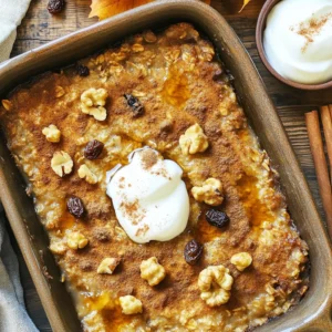 - 2 cups rolled oats - 2 cups almond milk (or any milk of choice) - 1/4 cup maple syrup - 1/4 cup molasses - 1 teaspoon baking powder - 1 teaspoon ground cinnamon - 1 teaspoon ground ginger - ½ teaspoon ground nutmeg - ¼ teaspoon ground cloves - ¼ teaspoon salt - 1/2 cup walnuts, chopped - 1/2 cup raisins or dried cranberries - 2 ripe bananas, mashed - 1 teaspoon vanilla extract I love using simple ingredients to create cozy meals. For this gingerbread oatmeal bake, rolled oats are the star. They create a warm and filling base. Almond milk or your favorite milk adds creaminess. Maple syrup and molasses give it that sweet, rich flavor we all love. The spices make the bake special. Baking powder helps it rise. Cinnamon and ginger bring warmth. Nutmeg and cloves add depth. A pinch of salt makes everything pop. You can get creative with add-ins. Walnuts add crunch, while raisins or cranberries bring natural sweetness. Mashed bananas make it extra moist. A splash of vanilla enhances all the flavors. Gather these ingredients, and you're ready to make a delicious treat that fills your home with warmth and joy. - Preheat the oven to 350°F (175°C). - Grease a 9x9 inch baking dish with a bit of oil or cooking spray. This helps the oatmeal bake not stick to the dish. - In a large bowl, combine 2 cups of rolled oats, 1 teaspoon of baking powder, and your spices. This includes 1 teaspoon of ground cinnamon, 1 teaspoon of ground ginger, ½ teaspoon of ground nutmeg, ¼ teaspoon of ground cloves, and ¼ teaspoon of salt. Mix well so the spices spread evenly. - In a separate bowl, whisk together 2 cups of almond milk, ¼ cup of maple syrup, ¼ cup of molasses, 2 ripe bananas (mashed), and 1 teaspoon of vanilla extract. Make sure the mixture is smooth. This adds moisture and sweetness to your bake. - Pour the wet ingredients into the bowl with the dry ingredients. Stir until everything is mixed well. If you want to add extra flavor, fold in optional ingredients like ½ cup of chopped walnuts or ½ cup of raisins. They add great texture and taste! - Transfer the mixture to your greased baking dish. Smooth it out evenly across the surface. Bake for 30-35 minutes. Check for doneness by looking for a golden brown top. The center should feel set when you touch it. To make your gingerbread oatmeal bake just right, consider these tips: - Ingredient Substitutions: If you want to change things up, you can use quick oats. They cook faster and still taste great. You can also swap almond milk for any milk you like, such as oat or soy milk. This keeps it tasty and still creamy. - Fluffy Consistency: To get a fluffy bake, mix the wet and dry ingredients well but do not over-mix. This keeps air bubbles that help it rise. Make sure your bananas are very ripe. This adds moisture and helps with fluffiness. Serving your oatmeal bake warm makes it extra cozy. Here are some ideas: - Garnishing for Presentation: Drizzle some extra maple syrup on top. Add a dollop of yogurt for creaminess. A sprinkle of cinnamon or some chopped nuts makes it look nice and adds texture. - Pairing with Toppings: You can try adding fresh fruit, like sliced bananas or berries, on top. This adds color and a burst of flavor. A scoop of nut butter can also make it richer and more filling. Want to kick up the flavor? Here’s how: - Additional Spices: You can add a pinch of cardamom or allspice to make it more flavorful. These spices give a warm, festive touch that pairs well with gingerbread. - Adjusting Sweetness Levels: If you prefer less sweetness, cut back on the maple syrup or molasses. You can also use mashed sweet potato instead of bananas to add sweetness without extra sugar. {{image_2}} You can easily change this recipe to fit the season. In fall, add pumpkin puree for a warm flavor. You only need about one cup. It makes the bake moist and tasty. For a fresh twist in spring, try adding grated apple. Use one medium apple, peeled and chopped. If you need gluten-free options, use certified gluten-free oats. They work just as well in this bake. For a vegan version, switch to non-dairy milk like soy or oat milk. You can also use agave syrup instead of maple syrup. This keeps the sweet flavor while staying plant-based. Want to make your bake even more fun? Toss in some chocolate chips. About half a cup adds sweetness and richness. You can also add dried fruits like cranberries or apricots. They give bursts of flavor. For an extra creamy touch, swirl in some nut butter. Almond or peanut butter works great! After you bake the Cozy Gingerbread Oatmeal Bake, let it cool for a few minutes. This helps keep the texture right. Once cool, cut it into squares. Place the squares in an airtight container. Store them in the fridge. This dish stays fresh for up to five days. To reheat, you can use either the oven or the microwave. For the oven, preheat it to 350°F (175°C). Place the squares on a baking sheet. Heat for about 10 minutes. This keeps the edges crisp. If you use the microwave, heat each square for about 30 seconds. Check the warmth and heat longer if needed. You can freeze portions of the bake for later. Wrap each square tightly in plastic wrap. Then place them in a freezer-safe bag. This keeps them good for up to three months. When you want to eat them, take out a square. Let it thaw in the fridge overnight. Reheat it in the oven or microwave. Enjoy your cozy treat any time! You can use steel-cut oats, but the texture will change. Steel-cut oats take longer to cook. To make this swap, soak the steel-cut oats in water overnight. This helps soften them. You may need to increase the bake time by about 10 to 15 minutes. Keep an eye on it while baking. To make this recipe nut-free, simply skip the walnuts. You can replace almond milk with oat milk or soy milk. Both options work well and keep the flavor rich. If you want more texture, add seeds like pumpkin or sunflower seeds instead. Yes, you can prepare this cozy bake ahead of time. Mix the dry and wet ingredients the night before. Store them in the fridge overnight. In the morning, just pour the mixture into your baking dish and bake. This makes mornings easier and keeps your cozy breakfast ready. You can easily double the recipe. Use a larger baking dish, like a 9x13 inch. Just keep an eye on the baking time. It may take a bit longer to bake. Check for a golden brown top and a set center. Enjoy more servings of this delightful dish! This blog post shared a simple and tasty recipe for Cozy Gingerbread Oatmeal Bake. You explored key ingredients, mixing steps, and variations to make it your own. We talked about how to store leftovers and answered common questions too. This oatmeal bake is flexible and perfect for all occasions. Try it out, and enjoy a warm, comforting dish that meets your needs. You’ll impress everyone with your baking skills!