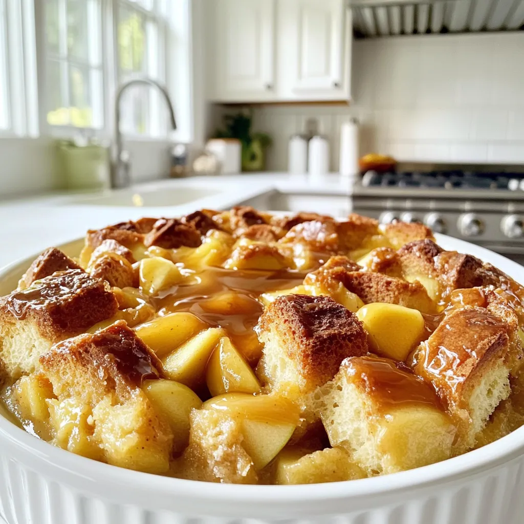 - 6 cups day-old brioche or challah bread, cut into cubes - 2 cups apple cider - 1 cup whole milk - 3 large eggs For this recipe, using day-old bread is key. It absorbs the custard without getting too soggy. Brioche or challah gives the best flavor and texture. Apple cider adds a nice, sweet twist to the dish. Whole milk makes the pudding creamy and rich. Eggs help bind everything together, creating a lovely custard. - 1/2 cup granulated sugar - 1 teaspoon vanilla extract - 1 teaspoon ground cinnamon - 1/4 teaspoon nutmeg Granulated sugar sweetens the pudding. Vanilla extract adds warmth and depth. Ground cinnamon and nutmeg bring a cozy, spiced flavor that complements the apple cider perfectly. These spices enhance the overall aroma and taste of the dessert. - 1/2 cup chopped apples (preferably Granny Smith or Honeycrisp) - 1/2 cup caramel sauce (store-bought or homemade) for drizzling Chopped apples add texture and a slight tartness. I recommend using Granny Smith or Honeycrisp for their crispness. Drizzling with caramel sauce before serving adds an indulgent touch. It makes each bite feel like a treat, balancing the flavors and enhancing the sweetness. First, you need to set the stage for your bread pudding. Preheat your oven to 350°F (175°C). This helps ensure even baking. Next, take a 9x13-inch baking dish and grease it. You can use butter or cooking spray. This step keeps the pudding from sticking. Now, let's make that apple cider shine. Pour 2 cups of apple cider into a medium saucepan. Set the heat to medium and bring it to a simmer. This means small bubbles will form on the surface. Let it simmer for about 10-15 minutes. You want it slightly thickened. After this, remove it from the heat and let it cool a bit. While the cider cools, it’s time to mix your custard. In a large bowl, whisk together 1 cup of whole milk, 3 large eggs, and 1/2 cup of granulated sugar. Add 1 teaspoon of vanilla extract, 1 teaspoon of ground cinnamon, and 1/4 teaspoon of nutmeg. Finally, mix in 1/4 cup of melted unsalted butter. Whisk until smooth and creamy. Now, once your apple cider has cooled, stir it into the custard mixture. Make sure it blends well. Next, grab 6 cups of day-old brioche or challah bread, cut into cubes. Add this along with 1/2 cup of chopped apples to the bowl. Gently fold the bread and apples into the custard. You want every piece of bread soaked. It’s baking time! Pour the mixture into your prepared baking dish. Press down lightly to make sure it’s even. Place the dish in your preheated oven. Bake for 40-45 minutes. The top should turn golden brown. A toothpick inserted in the center should come out clean. After baking, let it cool for about 10 minutes before serving. Drizzle with caramel sauce for that sweet finish. Enjoy! To make the best apple cider bread pudding, avoid soggy bread. Use day-old bread. Fresh bread can soak too much liquid. Cut the bread into even cubes. This helps them soak up the custard evenly. Press the bread down lightly in the dish. This ensures it cooks well. Bake until the top is golden brown. A toothpick should come out clean. If it's undercooked, it may be too wet. To enhance the apple cider flavor, simmer it first. This helps the flavors deepen. Use good quality apple cider for a rich taste. Add spices like cinnamon and nutmeg to the custard mix. These spices pair well with apple flavors. For caramel, drizzle it on right before serving. This adds a sweet touch. You can use store-bought caramel or make your own for a special treat. Serve the bread pudding warm for the best taste. Place it in bowls or on plates. Top each serving with a scoop of vanilla ice cream. This adds creaminess to the dessert. Drizzle extra caramel sauce over the top. This makes it look appealing and delicious. Garnish with a sprinkle of cinnamon for a nice finish. Enjoy the warm and cozy feel of this dessert! {{image_2}} You can use many types of bread for this recipe. Each type adds a unique texture. For example, sourdough gives a tangy flavor. White bread offers a soft, light base. Rye bread can add a rich, earthy taste. Experiment with different breads to find your favorite. Adding nuts and dried fruits can boost the flavor of your bread pudding. Chopped pecans or walnuts add a nice crunch. Dried cranberries or raisins offer sweetness and chewiness. Mix in your favorite nuts or fruits for a fun twist. You can easily adjust this recipe for special diets. For gluten-free options, use gluten-free bread. Almond milk or oat milk can replace whole milk for a dairy-free version. Always check labels to ensure that your ingredients fit your dietary needs. To keep your apple cider bread pudding fresh, store leftovers in the fridge. First, let it cool to room temperature. Then, cover it tightly with plastic wrap or aluminum foil. This helps to keep moisture in and prevent it from drying out. You can also use an airtight container for storage. The bread pudding will stay fresh for up to three days. To reheat bread pudding without losing its texture, use the oven. Preheat your oven to 350°F (175°C). Place the bread pudding in a baking dish and cover it with foil. Heat it for about 15-20 minutes. This method warms it evenly and keeps it soft. If you prefer, you can use a microwave. Place a slice on a microwave-safe plate and heat for about 30 seconds. Check and repeat if needed. If you want to save some for later, you can freeze bread pudding. First, let it cool completely. Cut it into portions and wrap each piece in plastic wrap. Then, place the wrapped pieces in a freezer-safe bag or container. This way, it won’t get freezer burn. When you're ready to eat it, take a piece out and thaw it in the fridge overnight. Reheat it in the oven or microwave as mentioned above. Using fresh bread changes the texture and flavor. Fresh bread is too soft. It can make your pudding soggy. Day-old bread is drier and absorbs the liquid better. This gives you a firm, custardy base. For best results, always use day-old brioche or challah. For this recipe, I suggest Granny Smith or Honeycrisp apples. Granny Smith offers a tart bite, balancing the sweetness of the pudding. Honeycrisp adds a sweet and crisp flavor, enhancing the dish. You can mix both for a complex taste. Choose apples that hold their shape when baked. Making homemade caramel sauce is easy. Start by heating 1 cup of sugar in a medium pot over medium heat. Stir gently until the sugar melts and turns golden brown. Then, carefully add 1/2 cup of heavy cream. Stir until smooth. Remove from heat and add a pinch of salt for flavor. Let it cool before drizzling on your pudding. Yes, you can prepare this recipe in advance. Mix the custard and bread the night before. Cover it and store it in the fridge. When you are ready, just bake it. This saves time and lets the flavors blend. It’s a great way to enjoy warm pudding without stress! Bread pudding is a rich, warm dessert that shines with simple ingredients: day-old bread, apple cider, and spices. You'll enjoy the great flavors from fresh apples and caramel. Follow the steps carefully for the best texture. Try variations to make it your own. Remember, storing leftovers keeps it fresh for later. I hope you love baking and sharing this delightful dish. Enjoy every bite!