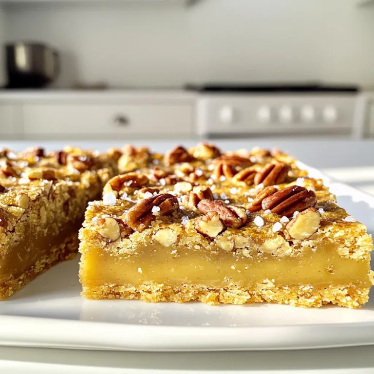 To make Brown Butter Maple Pecan Shortbread Bars, gather these ingredients: - 1 cup unsalted butter (2 sticks), browned - 1/2 cup maple syrup - 3/4 cup granulated sugar - 1/2 teaspoon salt - 2 cups all-purpose flour - 1/2 cup finely chopped toasted pecans - 1 teaspoon vanilla extract - Optional: Sea salt for sprinkling You can make a few swaps if needed. Here are some ideas: - Unsalted butter: Use salted butter. Just reduce or skip the added salt. - Maple syrup: Honey or agave syrup works well too. These will change the flavor slightly. - All-purpose flour: Almond flour or oat flour are good gluten-free options. - Chopped pecans: Try walnuts or hazelnuts for a different nutty twist. Using high-quality ingredients makes a big difference. Fresh, unsalted butter gives a rich taste. Pure maple syrup adds depth and sweetness. When you choose good flour, it helps with texture. Fresh pecans boost flavor and crunch. Quality matters for the best results. Your bars will taste much better with these choices. They will impress your family and friends. First, heat your oven to 350°F (175°C). Grab an 8x8 inch baking pan. Line it with parchment paper. Leave some paper hanging over the sides. This helps you lift the bars out later. Next, take a medium saucepan. Add the unsalted butter to it. Melt the butter over medium heat. Stir it often as it cooks. Watch closely as it turns golden brown. This should take about 5 minutes. You’ll smell a nutty aroma when it’s ready. Remove it from heat and let it cool a bit. In a large bowl, pour in the browned butter. Add the maple syrup, granulated sugar, and salt. Whisk these together until smooth. Then, mix in the vanilla extract. After that, slowly add the flour. Mix gently until just combined. Be careful not to over-mix! Finally, fold in the finely chopped toasted pecans. Pour the batter into your prepared pan. Spread it evenly across the bottom. Bake in the preheated oven for 20-25 minutes. Look for lightly golden edges. A toothpick should come out clean when inserted in the center. Once baked, take the pan out of the oven. Let it cool for 10 minutes. Use the parchment paper to lift the bars from the pan. Place them on a wire rack to cool completely. If you like, sprinkle a bit of sea salt on top before slicing. Cut into squares and enjoy! To make great brown butter, heat unsalted butter in a pan. Stir it often as it melts. Keep an eye on it. You want it to turn golden brown. This usually takes about five minutes. The nutty smell shows it's ready. Remove it from heat quickly to avoid burning. Let it cool slightly before mixing with other ingredients. This step adds rich flavor to your shortbread bars. When you mix your batter, do it gently. Combine the wet and dry ingredients just until they blend. Over-mixing can lead to tough bars. Use a spatula to fold in the flour, and then the pecans. This keeps your bars soft and crumbly. Remember, less is more here! To get the best texture, use the right flour. All-purpose flour works best for these bars. The pecans should be finely chopped and toasted for rich flavor. If you want a touch of saltiness, sprinkle sea salt on top before baking. This brings out the sweetness of the maple syrup. Enjoy the warm bars with a cup of tea or coffee! {{image_2}} You can switch up the nuts in these bars. Walnuts or almonds work great too. They add a new crunch and flavor. If you want some spice, try adding cinnamon or nutmeg. Just a pinch can make a big difference. Experiment with different nuts to find your favorite mix. If you don’t have maple syrup, you can use honey or agave syrup. These will change the taste but still keep it sweet. You can also use brown sugar for a deeper flavor and richness. Just remember that each sweetener has a unique taste profile. These bars taste amazing on their own, but they shine with ice cream. Vanilla or caramel ice cream pairs really well. You can also serve them with whipped cream for extra fluff. Drizzle some extra maple syrup on top for a sweet touch. These options make your dessert even more delightful and fancy! Store your Brown Butter Maple Pecan Shortbread Bars in an airtight container. This keeps them fresh. Place parchment paper between layers to prevent sticking. Keep the container at room temperature. Avoid direct sunlight or heat. You can freeze these bars for later. First, let them cool completely. Cut them into squares. Wrap each square in plastic wrap. Place the wrapped bars in a freezer bag. They will stay good for up to three months. When you want to eat them, thaw overnight in the fridge. These bars stay fresh for about a week at room temperature. You can also store them in the fridge for up to two weeks. If you notice any change in color or smell, toss them out. For the best taste, enjoy them within the first few days. To cut shortbread bars, first let them cool completely. Once cool, lift them out of the pan using the parchment paper. Use a sharp knife for clean cuts. I like to cut them into squares or rectangles. Wipe the knife with a damp cloth between cuts. This helps keep the edges neat. You can use salted butter, but it will change the taste. The bars may end up saltier. If you choose salted, skip the added salt in the recipe. Unsalted butter gives you more control over the flavor. I recommend sticking with unsalted for the best results. To check if the bars are done, look for golden edges. A toothpick inserted in the center should come out clean. The top should look set and slightly firm. If it still looks wet, give it a few more minutes. Keep a close eye, as overbaking can dry them out. Brown butter has a rich, nutty flavor. You make it by cooking butter until it turns golden brown. This process creates a deeper taste that enhances your bars. Regular butter does not have this complexity. The browning also adds a lovely aroma that fills your kitchen. This blog post guided you through making perfect shortbread bars. We covered key ingredients, from measurements to quality. You learned step-by-step instructions, including the brown butter method. Tips helped you avoid common mistakes, and variations opened doors for creativity. Plus, storage tips ensured your treats stay fresh. Remember, quality ingredients and precise techniques are key. Enjoy your baking journey!