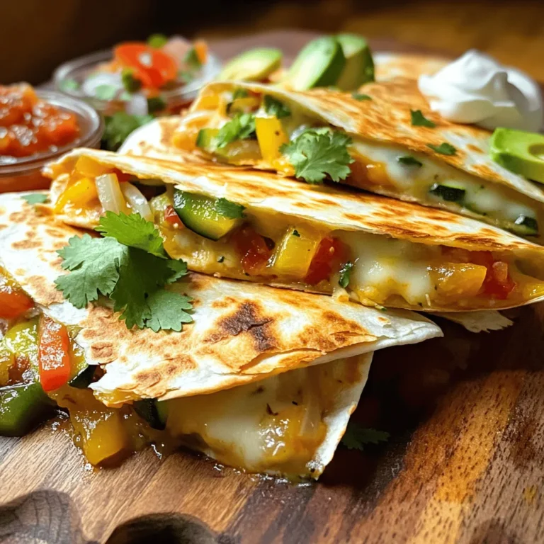 To make TikTok tortilla wrap quesadillas, gather these key ingredients: - 4 large flour tortillas - 1 cup shredded mozzarella cheese - 1 cup shredded cheddar cheese - 1 medium bell pepper, sliced - 1 small onion, sliced - 1 medium zucchini, thinly sliced - 1/2 cup cooked chicken, shredded (optional) - 1/4 cup fresh cilantro, chopped - 1 avocado, sliced - 1 tablespoon olive oil - 1 teaspoon ground cumin - 1 teaspoon smoked paprika - Salt and pepper to taste These ingredients work together to create a tasty and satisfying meal. You can enhance your quesadillas with optional add-ins. Try adding: - Black beans for extra protein - Corn for sweetness and crunch - Jalapeños for heat - Spinach for a fresh green touch Experimenting with these options can make your quesadillas even more delicious. Serve your quesadillas with tasty dips and toppings. Here are my favorites: - Sour cream for creaminess - Salsa for a zesty kick - Guacamole for richness - Fresh cilantro for a pop of flavor These dips add flavor and make your meal more fun. Enjoy mixing and matching to find your perfect combo! Start by gathering your veggies. You will need a bell pepper, an onion, and a zucchini. Slice them thinly. This helps them cook fast. Place the slices in a bowl. Drizzle olive oil over the veggies. Sprinkle ground cumin, smoked paprika, salt, and pepper on top. Toss everything well. This mix will add great flavor. Next, heat a large non-stick skillet over medium heat. Once hot, add the seasoned vegetables. Cook for about 5 to 7 minutes. You want them soft and slightly charred. This makes them taste even better. When done, remove the veggies from the pan. Set them aside to cool slightly. Now it’s time to build your quesadilla! Take a large tortilla and lay it flat. On one half, spread a layer of shredded mozzarella and cheddar cheese. This will be the base. Next, add the sautéed vegetables. If you like, you can also add shredded chicken for extra protein. Don’t forget to sprinkle some fresh cilantro on top. Add another layer of cheese over the filling. This helps hold everything together. Now, fold the tortilla in half. Press it down gently so it sticks. Repeat this with the other tortillas until you have enough quesadillas. Place the folded quesadilla in the hot skillet. Cook for about 3 to 4 minutes on each side. You want the tortilla to turn golden brown and the cheese to melt. When done, carefully remove it from the pan. Let it rest for a minute before slicing. Cut each quesadilla into wedges. Serve them with sliced avocado, sour cream, and salsa. These toppings add creaminess and freshness. Enjoy your tasty and simple TikTok tortilla wrap quesadillas! To get cheese that melts just right, use a mix of cheeses. I love mozzarella and cheddar together. They melt well and taste great. Add the cheese to the quesadilla in layers. This helps it melt evenly. Keep the heat at medium-low. This way, the cheese melts without burning the tortilla. Cut your vegetables into thin slices. This helps them cook faster. I like using bell peppers, onions, and zucchini for flavor. Toss them in olive oil and spices before cooking. This adds taste right from the start. Sauté them for about 5-7 minutes. Look for a soft texture and slight char. This makes them sweet and tasty. When cooking quesadillas, use a non-stick skillet or griddle. Preheat it over medium heat. This keeps the quesadilla from sticking. After adding your quesadilla, press down gently with a spatula. This helps it cook evenly. Flip it carefully to avoid spilling the filling. Cook each side for about 3-4 minutes. You want a golden crust and melted cheese. {{image_2}} You can make these quesadillas vegetarian by leaving out the chicken. Use extra veggies like mushrooms or spinach. For a vegan option, swap cheese for plant-based cheese. You can also use avocado or a vegan sour cream. Try different flavors to mix it up. Add salsa for a spicy kick. Use pesto for a fresh taste. If you love heat, add jalapeños or hot sauce. You can even go sweet with fruits like pineapple. Get creative with your ingredients. Swap the bell pepper for roasted red peppers. Use different cheeses like pepper jack for a spicy twist. Add black beans for extra protein. You can also include herbs like basil or parsley for more freshness. To keep your leftover quesadillas fresh, let them cool first. Wrap each quesadilla in plastic wrap or foil. Place them in an airtight container. Store them in the fridge for up to three days. This method keeps the quesadillas tasty and ready to eat. To reheat your quesadillas, use a skillet or griddle. Heat the skillet over medium heat. Place the quesadilla in the pan. Cook for about 2-3 minutes on each side. This method helps the cheese melt and the tortilla crisp up. You can also microwave them for about 30-45 seconds, but the texture won't be as good. If you want to store quesadillas longer, freezing is a great option. Wrap each quesadilla in plastic wrap. Then, place them in a freezer-safe bag. They can last up to three months in the freezer. When you are ready to eat them, thaw in the fridge overnight before reheating. This way, you can enjoy your quesadillas whenever you want! TikTok Tortilla Wrap Quesadillas are fun and easy. They are made with flour tortillas and cheese. You fill them with veggies and chicken. The best part is how you fold them. You place the filling on half the tortilla and fold it over. Then, you cook until golden brown. These quesadillas are cheesy, crispy, and tasty. They are a hit on social media and in homes! Yes, you can make these quesadillas in advance. Prepare them and store them in the fridge. Just keep them wrapped in plastic wrap. When you are ready to eat, heat them in a skillet or microwave. This way, you can enjoy a quick meal anytime. You can also prep the filling and assemble the quesadillas right before cooking. You can serve many tasty sides with these quesadillas. Here are some great options: - Sliced avocado - Sour cream - Salsa - Guacamole - Fresh cilantro - A side salad These dips and sides add flavor and freshness. They make your meal even better! TikTok Tortilla Wrap Quesadillas are fun and tasty. We covered key ingredients, cooking steps, and tips for perfecting the cheese. You can also try many variations, like vegetarian or creative flavor combos. Leftover quesadillas store well and can be reheated easily. These quesadillas are perfect for any meal. Now, you have all the tools to make your own delicious creations. Enjoy cooking and serving these fun meals!