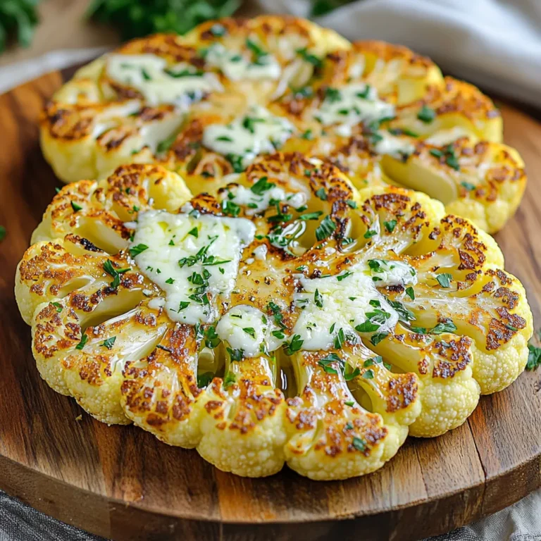 - 1 large head of cauliflower - 3 tablespoons olive oil - 4 cloves garlic, minced - 1/2 cup grated Parmesan cheese - 1 teaspoon garlic powder - 1 teaspoon onion powder - 1/2 teaspoon smoked paprika - Salt and pepper to taste - Fresh parsley, chopped (for garnish) You can swap out cauliflower for other veggies like broccoli or eggplant. If you want a vegan option, replace Parmesan cheese with nutritional yeast. You can also use avocado oil instead of olive oil for a different flavor. If you don’t have smoked paprika, regular paprika works just fine. One serving of these garlic Parmesan cauliflower steaks has about 150 calories. They are low in carbs and high in fiber. This dish provides a good amount of vitamins C and K. Plus, they are a great source of antioxidants. Enjoying these steaks can help you feel full while keeping your meals light and healthy. First, we need to prepare the cauliflower. Take one large head of cauliflower and remove the leaves. Next, cut it into thick slices, about one inch each. You should get 4 to 5 steaks from one head. This gives us enough for a nice meal. Now, let's make the garlic oil. In a small bowl, mix 3 tablespoons of olive oil with 4 minced garlic cloves. Add 1 teaspoon of garlic powder, 1 teaspoon of onion powder, and 1/2 teaspoon of smoked paprika. Then, sprinkle in salt and pepper to taste. Make sure all ingredients blend well. Before cooking, preheat your air fryer to 375°F (190°C) for about 5 minutes. This step helps the cauliflower cook evenly. Now, take those cauliflower steaks and brush both sides with the garlic oil mixture. Be sure they are well-coated for the best flavor. Place the steaks in the air fryer basket in a single layer. If your air fryer is small, you might need to cook them in batches. Cook the cauliflower steaks for 10 minutes. Flip them halfway through to ensure even cooking. After 10 minutes, carefully take the steaks out. Sprinkle 1/2 cup of grated Parmesan cheese on top of each one. Return them to the air fryer for 3 to 5 more minutes. You want the cheese to melt and turn golden. Once the cooking time is up, remove the cauliflower steaks from the air fryer. Let them cool for about a minute. This helps the cheese set a bit. To finish, garnish with freshly chopped parsley. This adds a nice pop of color and flavor. Enjoy your delicious Air Fryer Garlic Parmesan Cauliflower Steaks! To get the best cauliflower, look for heads that are firm and heavy. The florets should be tightly packed, and the leaves should be fresh and green. Avoid any heads with brown spots or yellowing leaves. A fresh cauliflower will give you tasty steaks. Make sure to preheat your air fryer. This helps the cauliflower cook evenly. Don't overcrowd the basket; leave some space for air to move. Flip the steaks halfway through cooking for a nice, even crisp. If your air fryer has different settings, use the one for vegetables. To boost flavor, mix different spices into the garlic oil. Try adding a pinch of red pepper flakes for heat. Fresh herbs like thyme or rosemary can also add great taste. Remember to coat the cauliflower steaks well with the oil mixture. This helps the flavors stick better, making each bite delicious. {{image_2}} You can change the cheese to fit your taste. Try using feta or mozzarella. A sharp cheddar will add a nice kick, too. Just sprinkle the cheese on top as the steaks cook. The air fryer melts it perfectly, creating a tasty crust. Mix and match to find your favorite blend! For a vegan version, skip the Parmesan cheese. Instead, try nutritional yeast for a cheesy flavor. You can also use vegan cheese that melts well. This keeps the dish full of flavor but plant-based. Adding a splash of lemon juice brightens the taste, making it fresh and zesty. You can boost flavor with herbs and spices. Try adding fresh rosemary or thyme for a fragrant twist. A pinch of cumin or chili powder adds warmth. You can also mix in some red pepper flakes for heat. Experiment with your favorites to make these steaks your own! To keep your Air Fryer Garlic Parmesan Cauliflower Steaks fresh, let them cool first. Use an airtight container to store them. Place a paper towel inside to absorb moisture. This helps keep the texture nice. Store in the fridge for up to three days. When you want to eat your leftovers, reheat them in the air fryer. Set it to 350°F (175°C). Heat for about 5 to 7 minutes. This method keeps them crispy. You can also use a microwave, but it may make them soft. If you want to freeze the steaks, do it before cooking. Cut the cauliflower into steaks and brush them with oil. Place them in a single layer on a baking sheet. Freeze them for about an hour. Once frozen, transfer them to a freezer bag. They can stay in the freezer for up to three months. When ready to cook, just air fry from frozen. Adjust the cooking time as needed. Yes, you can make these steaks ahead. Cut the cauliflower into steaks and store them in the fridge. Keep them in an airtight container. You can prepare the garlic oil mix too. Just store it separately. When you’re ready to cook, brush the steaks with the oil and air fry them. This saves time and makes dinner easy. Many sauces work well with cauliflower steaks. Try a lemon tahini sauce for a bright taste. A spicy sriracha mayo adds heat and creaminess. Pesto brings fresh flavors, while a balsamic glaze gives a sweet touch. You can mix and match to find your favorite. These sauces can enhance the flavor and make your meal exciting. To keep your steaks crisp, start with dry cauliflower. Pat the steaks dry with a paper towel. Use enough oil but not too much. Coat them lightly with the garlic oil mix. Don't overcrowd the air fryer basket. Give each steak space to cook evenly. Flip them halfway through to ensure they brown nicely. Following these tips will help you achieve perfect crispy cauliflower steaks. You now have a full guide on making cauliflower steaks. We covered the key ingredients, cooking steps, and tips to enhance flavor. Remember, you can swap ingredients or try new variations. Proper storage and reheating can keep your leftovers tasty. You can enjoy delicious, healthy meals with ease. Try these methods and see what works best for you! Enjoy cooking and experimenting with cauliflower steaks!