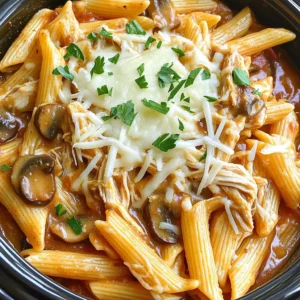 - 1 lb (450g) boneless, skinless chicken breasts - 8 oz (225g) penne pasta - 2 cups (300g) mushrooms, sliced (any variety) - 1 medium onion, finely chopped - 3 cloves garlic, minced - 1 can (14 oz) diced tomatoes (with juices) - 1 cup (240ml) chicken broth - 1 teaspoon Italian seasoning - 1 teaspoon dried thyme - ½ teaspoon paprika - Salt and pepper to taste - 1 cup (100g) shredded mozzarella cheese - Fresh parsley, chopped (for garnish) Gather these ingredients before you start cooking. This dish is easy to make with simple components. The chicken gives protein, while the pasta adds heartiness. The mushrooms, onion, and garlic bring great flavor. Diced tomatoes add moisture and tang. Seasonings like Italian herbs and paprika enhance the taste. Finally, cheese and parsley make for a tasty topping. This recipe is perfect for busy days, and it feeds many people. Prepare to impress your family or friends with this delicious meal! Season the chicken with salt, pepper, and paprika. This gives it great flavor. Place the chicken at the bottom of the slow cooker. Make sure it sits flat for even cooking. Next, add the mushrooms, onion, and garlic on top of the chicken. The mushrooms will add a nice earthy taste. The onion and garlic give it a sweet, savory flavor. This layer makes the dish even better. Pour the can of diced tomatoes (with juices) over the chicken and vegetables. Then, add the chicken broth. Sprinkle in the Italian seasoning and thyme for a touch of warmth. Cover the slow cooker. Set it to low for 6-7 hours or high for 3-4 hours. Check the chicken until it’s tender and cooked through. About 30 minutes before serving, remove the chicken. You can shred it or leave it whole. Stir in the uncooked penne pasta into the slow cooker. If the pasta looks dry, add extra broth or water to cover it. This ensures even cooking. Once the pasta is cooked, return the shredded chicken to the slow cooker. Stir well to combine everything. Now, sprinkle shredded mozzarella cheese over the top. Cover it again and let it sit for about 5-10 minutes. This helps the cheese melt nicely. Before serving, garnish with fresh parsley. This adds a pop of color and fresh taste. Now, dig in and enjoy your tasty slow cooker mushroom chicken pasta! To make sure your chicken stays tender, season it well. Use salt, pepper, and paprika. Place it at the bottom of the slow cooker. This helps it cook evenly. For perfect pasta, add it 30 minutes before serving. Stir in uncooked penne pasta with some extra broth. This keeps the pasta from getting dry. Make sure the pasta is covered with liquid while it cooks. If you want to try other pasta, use fusilli or rigatoni. These shapes hold sauce well and add fun to your meal. For mushrooms, you can use cremini, shiitake, or button mushrooms. Each type adds its own flavor. Mix and match for a unique taste. Meal prep is easy with this dish. You can chop your veggies a day in advance. Store them in the fridge until you're ready to cook. For storage, let the dish cool first. Then, place it in an airtight container. This keeps it fresh for up to three days in the fridge. {{image_2}} You can easily make this dish gluten-free. Just swap the penne pasta for gluten-free pasta. Many brands offer great taste and texture. Cooked properly, they blend well with the sauce. Look for options made from brown rice, quinoa, or lentils. This way, everyone can enjoy the meal. Want to go meatless? Try using plant-based meat substitutes. Options like soy crumbles or lentils work well. They soak up the sauce and add protein. You can still keep the mushrooms for that earthy flavor. This version is great for vegetarians and tastes just as good. To make this dish even richer, consider adding cream. Stir in a half cup of heavy cream about 10 minutes before serving. It gives the sauce a silky texture. You can also spice it up with fresh herbs. Basil, oregano, or even a touch of rosemary can elevate the taste. Don't be afraid to experiment! To keep your Slow Cooker Mushroom Chicken Pasta fresh, cool it down first. Divide the dish into smaller portions. Store it in airtight containers. Make sure to refrigerate it within two hours. This helps to avoid bacteria growth. The pasta and chicken will stay good for up to three days. When you're ready to enjoy leftovers, use the microwave or a skillet. If using a microwave, heat in short bursts. Stir the pasta every minute to warm it evenly. If using a skillet, add a splash of water or broth. This keeps the pasta moist. Heat over medium until warm. Ensure the chicken is hot throughout. You can freeze Slow Cooker Mushroom Chicken Pasta for later. Allow it to cool completely. Use freezer-safe containers or bags for storage. Make sure to remove as much air as possible. This prevents freezer burn. It can last up to three months in the freezer. When ready to eat, thaw it overnight in the fridge. Then reheat it as described above. Cooking chicken in a slow cooker takes about 6 to 7 hours on low. If you set it to high, it takes about 3 to 4 hours. Always check that the chicken reaches an internal temperature of 165°F for safety. To keep it juicy, avoid lifting the lid too often. This helps the heat and steam stay inside. Yes, you can use frozen chicken breasts. Just add extra cooking time. When cooking from frozen, set your slow cooker to high for about 5 to 6 hours. Make sure the chicken is fully cooked before serving. If you can, thaw the chicken overnight for best results. This helps it cook evenly. You can pair this dish with a simple side salad. A green salad adds freshness to your meal. Garlic bread is also a great choice. It’s perfect for soaking up the sauce. For a healthy option, steamed vegetables like broccoli or green beans work well too. Yes, you can make this recipe dairy-free. Instead of mozzarella cheese, use a dairy-free cheese that melts well. You can also skip the cheese altogether for a lighter dish. For broth, choose a vegetable broth instead of chicken broth. This keeps the flavor rich without the dairy. This blog post covered making a tasty Slow Cooker Mushroom Chicken Pasta. We discussed the key ingredients, step-by-step instructions, and helpful tips for success. You learned about variations, storage, and answers to common questions. To sum up, this dish is easy, versatile, and perfect for any meal. Enjoy cooking and sharing this comforting meal with family and friends!