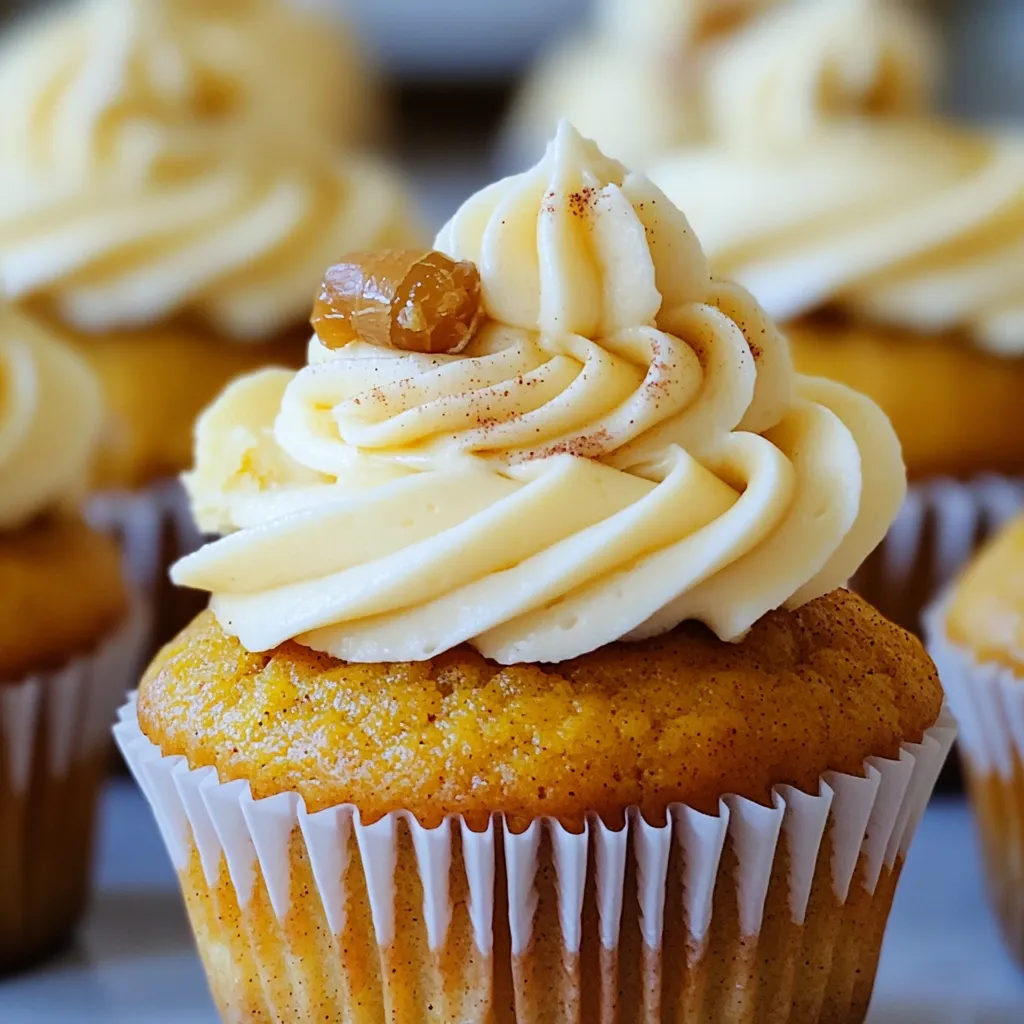 For your Pumpkin Cream Cheese Cupcakes, you'll need simple yet flavorful items. Each ingredient plays a key role in creating moist, delicious cupcakes. The mix of spices adds warmth, while the cream cheese frosting brings a rich, sweet touch. Here’s what you will need: - 1 ½ cups all-purpose flour - 1 teaspoon baking powder - 1 teaspoon baking soda - ½ teaspoon salt - 1 teaspoon cinnamon - ½ teaspoon nutmeg - ½ teaspoon ginger - ½ cup granulated sugar - ½ cup brown sugar, packed - ½ cup vegetable oil - 2 large eggs - 1 cup canned pumpkin puree - 1 teaspoon vanilla extract - 8 oz cream cheese, softened - ½ cup powdered sugar - 1 tablespoon milk - 1 teaspoon vanilla extract (for cream cheese frosting) You can easily swap ingredients if needed. For flour, use whole wheat flour for a healthier option. If you want a lower sugar version, use less granulated sugar or a sugar substitute. Instead of vegetable oil, you can use melted coconut oil. For the cream cheese, try Greek yogurt for a lighter frosting. Feel free to experiment and find what you like best! Start by preheating your oven to 350°F (175°C). Then, line a muffin tin with cupcake liners. This step gets your kitchen ready for baking. In a medium bowl, mix together the dry ingredients: 1 ½ cups of flour, 1 teaspoon of baking powder, 1 teaspoon of baking soda, ½ teaspoon of salt, 1 teaspoon of cinnamon, ½ teaspoon of nutmeg, and ½ teaspoon of ginger. Whisk until they blend well. Set this bowl aside for later. Next, grab a large mixing bowl. Beat together ½ cup of granulated sugar, ½ cup of brown sugar, and ½ cup of vegetable oil. Mix until it's smooth. Add 2 large eggs one by one, mixing well after each egg. Now, stir in 1 cup of canned pumpkin puree and 1 teaspoon of vanilla extract until the mix becomes smooth. Slowly add your dry ingredients into the wet mix. Gently stir until just combined. Be careful not to overmix; this keeps your cupcakes light and fluffy. Now it's time to fill those cupcake liners! Spoon the batter into each liner until they are about two-thirds full. This helps them rise nicely. Place the muffin tin in your preheated oven. Bake for 20-25 minutes. Check doneness by inserting a toothpick into the center of a cupcake. If it comes out clean, they are ready! After baking, let them cool in the pan for 5 minutes. Then, transfer them to a wire rack for complete cooling. While your cupcakes cool, let’s make the cream cheese frosting. In a medium bowl, beat 8 oz of softened cream cheese with ½ cup of powdered sugar. Mix until creamy and smooth. Add 1 tablespoon of milk and 1 teaspoon of vanilla extract, mixing well until everything is blended. Once your cupcakes are cool, you can frost them. Use a spatula or a piping bag to spread or pipe the frosting on top of each cupcake. For a fun touch, sprinkle a bit of cinnamon on top or add a small piece of candied ginger. Enjoy your delightful pumpkin cream cheese cupcakes! To make your pumpkin cream cheese cupcakes shine, follow these simple tips: - Preheat your oven: Always preheat to 350°F (175°C). A hot oven helps them rise. - Don't overmix: When adding dry ingredients, mix gently. This keeps your cupcakes light. - Use room temperature ingredients: Eggs and cream cheese should be at room temp for best mixing. - Fill liners correctly: Fill each cupcake liner about two-thirds full. This helps them bake evenly. - Check for doneness: Use a toothpick. If it comes out clean, your cupcakes are ready! Frosting can make or break your cupcakes. Here’s how to nail it: - Soften your cream cheese: It should be easy to blend. This gives you a smooth frosting. - Sift powdered sugar: This removes lumps and helps create a creamy texture. - Add milk slowly: Mix in just enough milk for the perfect spreadable consistency. - Use a piping bag: For a fancy look, use a piping bag to frost your cupcakes. - Garnish wisely: A sprinkle of cinnamon or a piece of candied ginger adds flair. Avoid these common pitfalls for cupcake success: - Skipping the dry mix: Always whisk dry ingredients first. This ensures even flavor. - Opening the oven door too soon: Wait until halfway through baking to check. This keeps heat in. - Not cooling before frosting: Always let cupcakes cool completely. This stops the frosting from melting. - Ignoring the measurements: Use exact amounts for flour, sugars, and spices. This affects taste and texture. - Frosting too early: If you frost warm cupcakes, the frosting will slide off. Wait for them to cool. {{image_2}} You can change the flavor of these cupcakes easily. Try adding chocolate chips for a sweet twist. You can also mix in some caramel bits for a rich flavor. For a spiced touch, add a pinch of cloves. If you love nuts, chopped walnuts or pecans add crunch. Want a fruity twist? Add a bit of orange zest for brightness. Each option gives a unique taste to your pumpkin cream cheese cupcakes. If you need gluten-free cupcakes, you can swap all-purpose flour for a gluten-free blend. Check that the baking powder is gluten-free as well. For a dairy-free version, use a dairy-free cream cheese. You can replace eggs with flaxseed meal or applesauce. This way, everyone can enjoy these tasty treats. Just make sure to adjust baking times if needed. Pumpkin cupcakes shine with seasonal flavors. In fall, add a bit of maple syrup for warmth. During the holidays, mix in cranberries for a tart touch. You can also sprinkle in some chopped candy canes for a festive vibe. In summer, try fresh berries like raspberries or blueberries. These add a pop of color and flavor, making your cupcakes even more special. To keep your pumpkin cream cheese cupcakes fresh, store them in an airtight container. This will help keep them moist and tasty. Place a piece of parchment paper between layers if you stack them. Keep the container in a cool, dry place. If you live in a warm climate, consider placing them in the fridge. When stored properly, these cupcakes last about 3 to 5 days at room temperature. If you keep them in the fridge, they can last up to a week. However, I recommend eating them within the first few days for the best flavor and texture. They taste best fresh! You can freeze these cupcakes to enjoy later. Allow them to cool completely first. Wrap each cupcake individually in plastic wrap. Then, place them in a freezer-safe bag or container. They can last up to 3 months in the freezer. When you're ready to eat, thaw them in the fridge overnight. Frost them right before serving for the best taste! Yes, you can use fresh pumpkin. To do this, first, select a small sugar pumpkin. Cut it in half, scoop out the seeds, and roast the halves face down on a baking sheet. Bake at 350°F for about 45 minutes or until soft. Let it cool, then scoop out the flesh. Blend or mash the pumpkin until smooth. This fresh puree adds a rich taste to your cupcakes. Just make sure the pumpkin is well-drained to prevent excess moisture. To keep cupcakes moist, here are some key tips: - Use oil instead of butter. Oil helps keep moisture in. - Don't overmix the batter. Mix until just combined. - Add a bit of yogurt or sour cream for extra moisture. - Bake at the right temperature. Too high can dry them out. - Check for doneness early. Remove them from the oven as soon as a toothpick comes out clean. These steps ensure your pumpkin cream cheese cupcakes stay soft and delightful. If you need a cream cheese substitute, try these options: - Mascarpone cheese for a rich, creamy texture. - Greek yogurt for a tangy and lighter option. - Silken tofu blended until smooth for a vegan choice. - Cottage cheese blended until creamy for a low-fat option. Each alternative brings its unique flavor, so pick one that fits your taste. In this blog post, we explored the key ingredients for making great cupcakes. We shared step-by-step instructions, tips for perfection, and fun variations. Understanding ingredient substitutions lets you personalize your cupcakes for any diet. Remember the storage tips to keep them fresh longer. If you follow these steps, you will bake delicious cupcakes every time. Enjoy experimenting and sharing your treats!