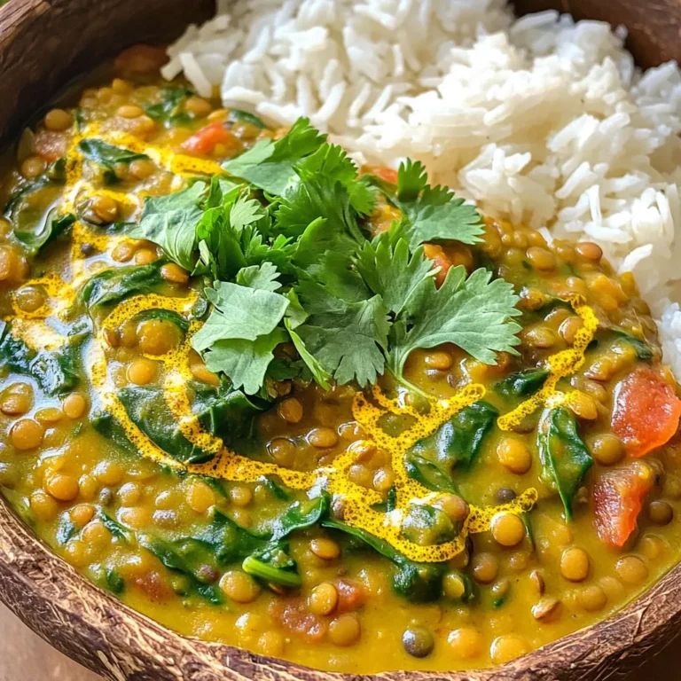 - 1 cup green or brown lentils, rinsed - 1 can (14 oz) coconut milk - 3 cups vegetable broth - 1 medium onion, chopped - 3 cloves garlic, minced - 1 tablespoon fresh ginger, grated - 2 medium tomatoes, diced - 2 cups spinach, chopped - 2 tablespoons olive oil - 1 tablespoon curry powder - 1 teaspoon ground cumin - 1 teaspoon turmeric - 1 teaspoon chili powder (adjust for heat preference) - Salt and pepper to taste - Fresh cilantro for garnish When I prepare this dish, I always start with the lentils. They are the heart of the curry. Green or brown lentils work best here. They cook well and soak up all those great flavors. Coconut milk adds creaminess and a touch of sweetness. It makes the dish rich and comforting. Vegetable broth adds depth. It helps blend all the tastes together. Next, I chop one medium onion. Onions bring a nice base flavor. I also mince three cloves of garlic. Garlic adds a bold taste. Fresh ginger is key too. It gives the curry warmth and freshness. I grate one tablespoon of ginger to get the best flavor. I like to add tomatoes for a bit of acidity. They balance the creaminess of the coconut milk. Spinach is another great addition. It adds color and nutrition to the dish. I chop two cups of spinach to stir in later. Now, let’s talk about the spices. I use one tablespoon of curry powder. It gives the curry its signature taste. Ground cumin and turmeric add warmth and an earthy flavor. Adjust chili powder based on your heat preference. Salt and pepper help bring all the flavors together. Finally, I sprinkle fresh cilantro on top for a bright touch. These ingredients come together to create a delicious and creamy coconut lentil curry. It’s simple, yet full of flavor! - Heat 2 tablespoons of olive oil in a skillet over medium heat. - Add 1 medium chopped onion and sauté until translucent, about 5 minutes. Sautéing the onion first adds a great flavor base to your curry. The oil helps release the onion's natural sweetness. When the onion becomes soft and clear, it is ready for the next step. - In your slow cooker, add the sautéed onion mixture. - Next, include 1 cup of rinsed green or brown lentils and 2 medium diced tomatoes. - Then, pour in 1 can (14 oz) of coconut milk and 3 cups of vegetable broth. Mix these ingredients well. Each element adds its own taste. The lentils provide protein, while the coconut milk gives creaminess and richness. - Stir in spices: 1 tablespoon of curry powder, 1 teaspoon of ground cumin, 1 teaspoon of turmeric, and 1 teaspoon of chili powder. - Add salt and pepper to taste. Mix everything thoroughly. Now, set your slow cooker. You can choose low heat for 6-8 hours or high heat for 3-4 hours. The lentils will become tender and soak up all those delicious flavors. About 30 minutes before serving, stir in 2 cups of chopped spinach. This adds color and nutrients. Taste your curry and adjust the seasonings if needed. Enjoy the delightful aroma filling your kitchen! To make your curry just right, adjust the spices. If you want more heat, add more chili powder. For less heat, cut back on the chili. You can also use fresh or dried herbs to add flavor. Taste your curry as it cooks, and adjust the seasonings to suit your taste. When using a slow cooker, rinse the lentils well. This helps to remove dirt and makes them cook evenly. Make sure to add enough broth to cover the lentils. If the curry is too thick, add more broth or coconut milk. Stir occasionally to keep everything mixed well. Serve your lentil curry with warm basmati rice or soft naan bread. This adds a nice touch and makes it a full meal. For garnish, sprinkle fresh cilantro on top. This adds color and fresh flavor. You can also add a squeeze of lime for extra brightness. {{image_2}} Types of lentils to use You can use green or brown lentils in this recipe. Both work well and add great flavor. If you want a different texture, try red lentils. They cook faster and get softer. Coconut milk alternatives If you need a change from coconut milk, use almond or soy milk. These will change the taste but can still be creamy. For a richer flavor, try cashew cream or oat milk instead. Optional vegetables to include Feel free to add more veggies! Carrots, bell peppers, or peas are great choices. You can toss them in at the start with the lentils. They will add color and nutrition. Protein additions like chickpeas or tofu Want to boost protein? Add canned chickpeas or cubed tofu. Chickpeas add a nice bite, while tofu soaks up the curry’s flavors. Mix them in about halfway through the cooking time. Vegetarian and vegan adjustments This recipe is already vegetarian and vegan. You can enjoy it without worry! If you want to make it more filling, add nuts or seeds for crunch. Gluten-free options This dish is gluten-free as it is. Just make sure all your ingredients are gluten-free. Check the broth and spices to be sure. Enjoy your comforting curry without any gluten concerns! To keep your Slow Cooker Creamy Coconut Lentil Curry fresh, place it in an airtight container. Store it in the fridge for up to five days. If you want to save it longer, freezing is a great option. Use a freezer-safe container or bag. This way, it can last up to three months. Just remember to label it with the date. When it’s time to enjoy your leftovers, you can reheat them easily. The microwave works well. Heat in short bursts, stirring in between. You can also warm it on the stove over low heat. Adding a splash of broth or water helps maintain creaminess. Stir well to keep the flavors bright. Expect your lentil curry to last about five days in the fridge. If you freeze it, it stays good for three months. Watch for signs of spoilage, like off smells or changes in texture. If it looks or smells strange, it's best to toss it. Always trust your nose and eyes! Cooking lentils in a slow cooker takes different times based on heat settings. On low heat, it takes about 6 to 8 hours. If you use high heat, it only takes about 3 to 4 hours. The lentils will be tender when done. Yes, you can use dried lentils. They need more time to cook compared to canned lentils. If you choose dried lentils, rinse them well and add them to the slow cooker without pre-cooking. Adjust the cooking time to 6 to 8 hours on low or 3 to 4 hours on high. Lentil curry pairs well with several side dishes. Here are some great options: - Fluffy basmati rice - Warm naan bread - Quinoa - Roasted vegetables - A fresh green salad These sides enhance the meal and add flavor. This blog covered a delicious lentil curry recipe, sharing key ingredients and cooking steps. You learned how to sauté a base, combine ingredients in a slow cooker, and adjust for taste. I shared tips for perfecting the dish and suggested variations for dietary needs. Remember to store leftovers properly and reheat wisely to keep flavors intact. Explore this recipe and make it your own. Enjoy your cooking journey!