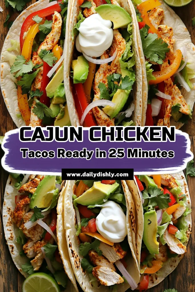 Savor the flavor of these spicy Cajun chicken tacos for a delicious meal that's sure to impress! With just a few simple ingredients, you can whip up a mouthwatering dish in under 30 minutes. Enjoy tender chicken, colorful veggies, and fresh toppings wrapped in warm tortillas. Click to discover the full recipe and elevate your taco night! #CajunChickenTacos #SpicyTacos #EasyRecipes #TacoTuesday
