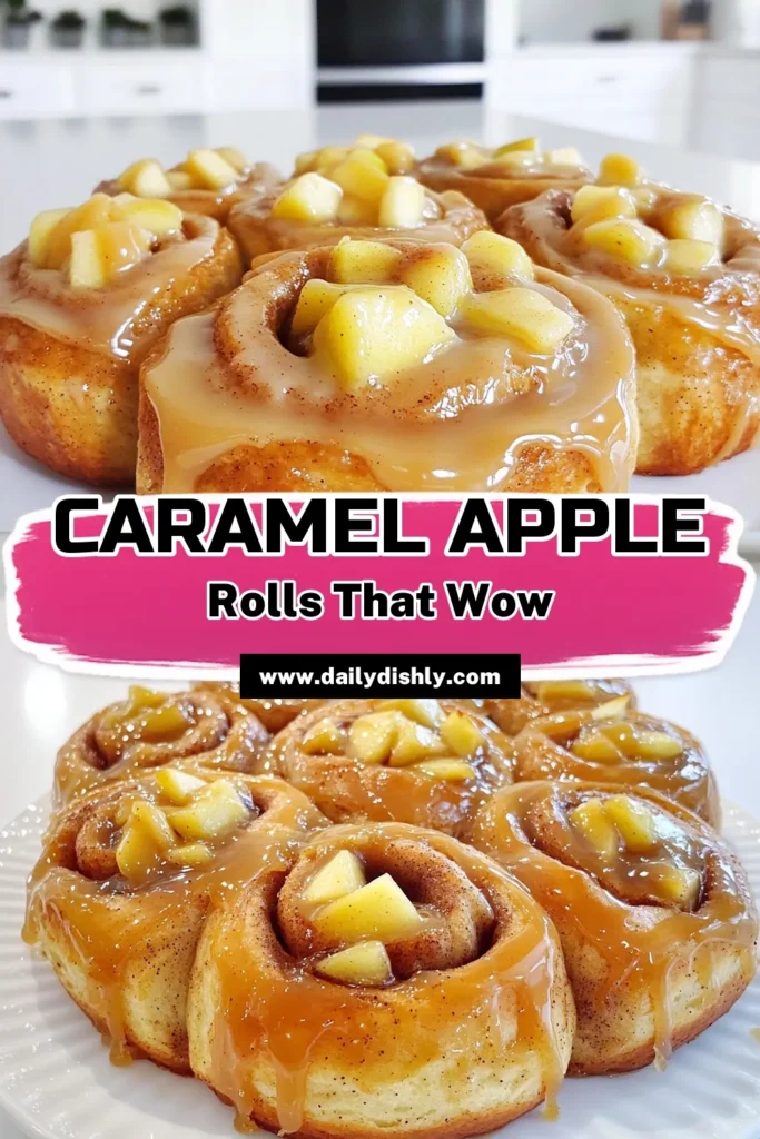 Indulge in the sweet flavors of Caramel Apple Cinnamon Rolls! This easy recipe combines flaky crescent rolls, tender apples, and a luscious cream cheese glaze for a delightful treat perfect for any occasion. In just 45 minutes, you can have these warm, gooey rolls ready to impress your family and friends. Click through for the full recipe and tips to make your baking experience a success! #CinnamonRolls #CaramelApple #BakingIdeas #DessertRecipes