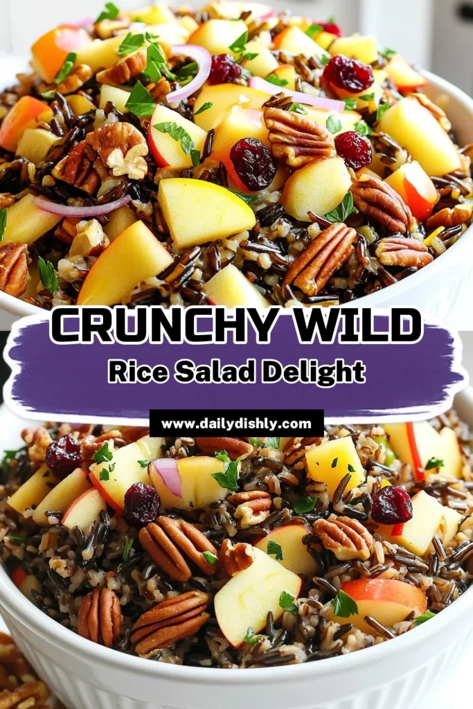 Discover the delightful flavors of crunchy wild rice salad with apples and pecans! This vibrant dish combines tender wild rice, tart apples, toasted pecans, and sweet cranberries, all tossed in a tangy dressing. Perfect for a healthy meal or party side, this salad is quick to prepare and packed with nutrients. Click to explore the full recipe and make this refreshing dish today! #WildRiceSalad #HealthyRecipes #SaladIdeas #CleanEating