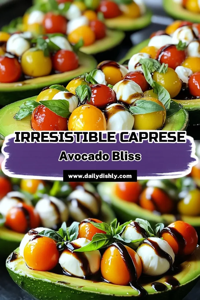 Elevate your appetizer game with these delicious Caprese Stuffed Avocados! Perfectly ripe avocados filled with cherry tomatoes, fresh mozzarella, and basil drizzled with balsamic glaze make for a vibrant, fresh dish. Ready in just 10 minutes, this recipe is perfect for any occasion. Click to discover how to make these tasty treats and impress your guests! #CapreseStuffedAvocados #HealthyEats #AvocadoRecipes #QuickRecipes