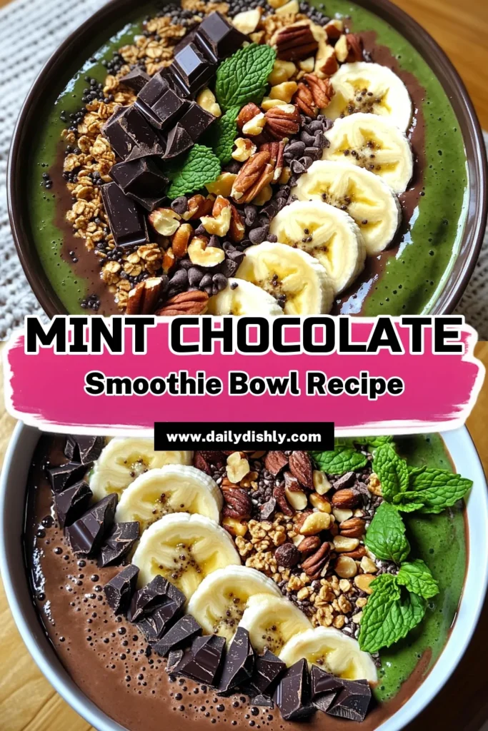 Indulge in a delicious and nutritious High-Protein Mint Chocolate Smoothie Bowl that's perfect for breakfast or a snack! Packed with spinach, banana, Greek yogurt, and rich cocoa, this bowl is not just tasty but also a protein powerhouse. Top it with sliced bananas, dark chocolate, nuts, and granola for an irresistible treat. Dive into this quick and easy recipe today and whip up a refreshing smoothie bowl in just 10 minutes! Click to explore the full recipe!