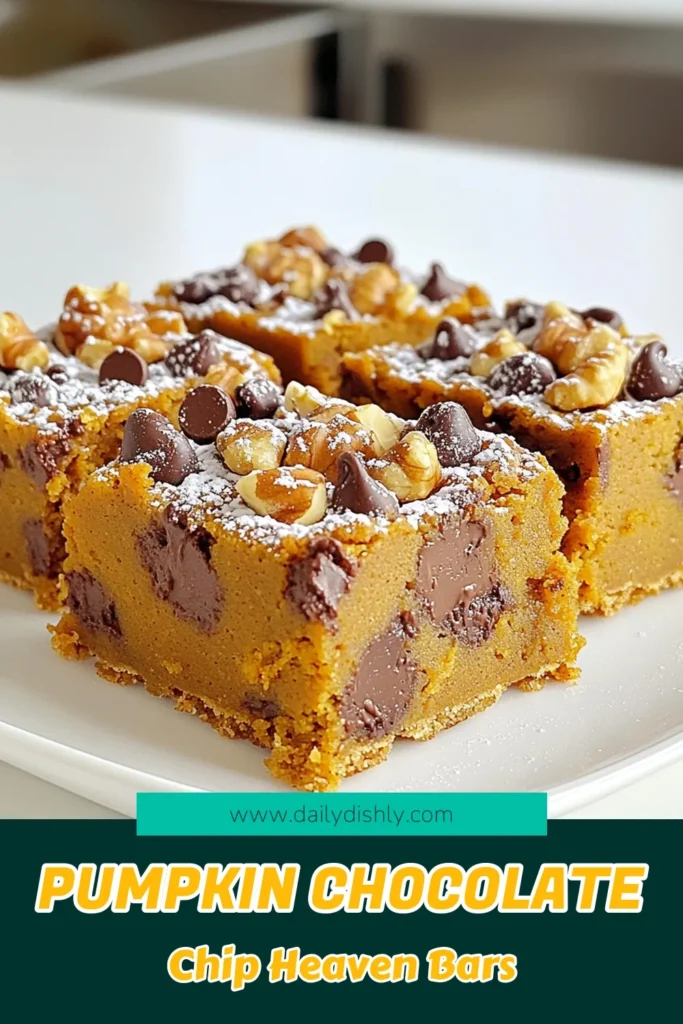 Indulge in the perfect fall dessert with these Pumpkin Chocolate Chip Cookie Bars! This easy recipe combines rich pumpkin puree with semi-sweet chocolate chips for a tasty treat that everyone will love. Ideal for parties or cozy evenings, these bars are simple to make and scrumptiously satisfying. Click through for the full recipe and bring some pumpkin magic to your kitchen! #PumpkinRecipes #ChocolateChipCookies #FallBaking #DessertIdeas