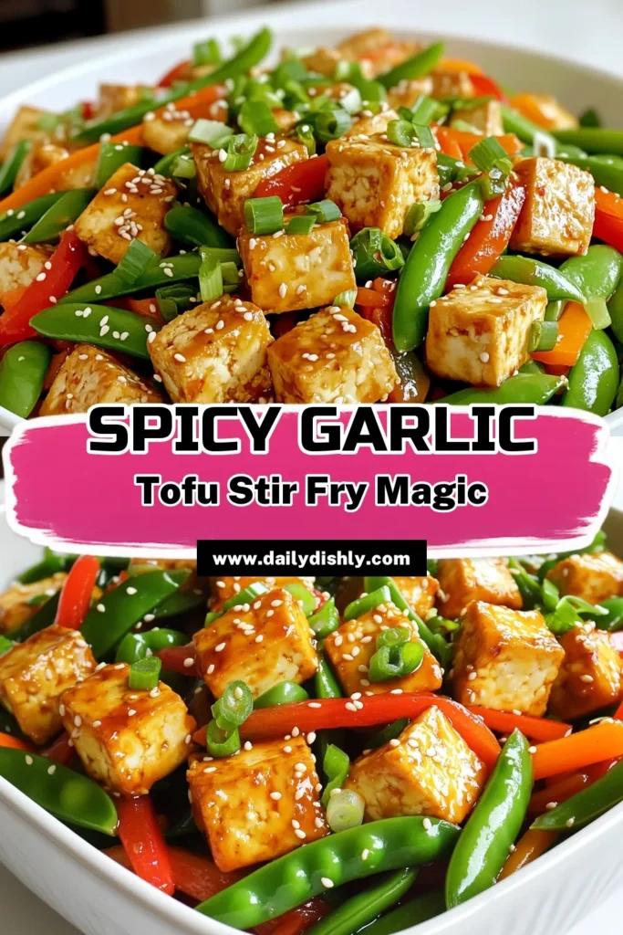 Spice up your dinner with this delicious Spicy Garlic Tofu Stir Fry! This easy recipe combines crispy tofu with fresh veggies and a zesty sauce for a meal that's both satisfying and quick to make. Perfect for busy nights, it takes only 30 minutes from prep to plate. Want to impress your taste buds? Click through for the full recipe and enjoy a flavorful dish tonight! #TofuRecipes #VegetarianCooking #HealthyMeals #DinnerIdeas