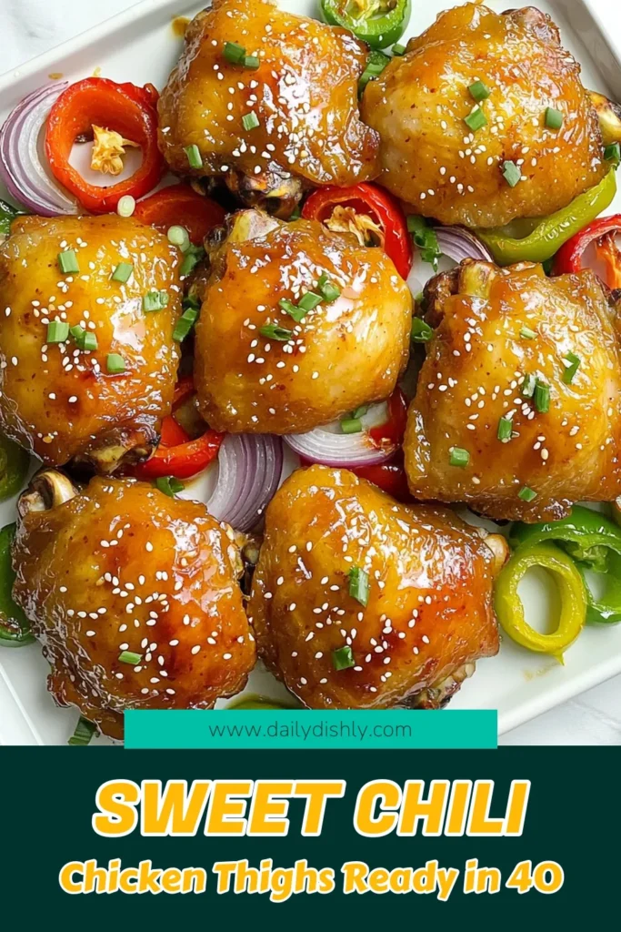 Savor the flavors of Sheet-Pan Sweet Chili Glazed Chicken Thighs with this easy recipe! Perfectly roasted chicken thighs are brushed with a sweet and spicy glaze, combined with colorful veggies for a delicious, hassle-free meal. Ideal for weeknight dinners or weekend gatherings. Click through for the full recipe and tips to impress your family and friends. Don't miss out on this tasty dish! #SheetPanDinner #ChickenThighs #EasyRecipes #MealPrep