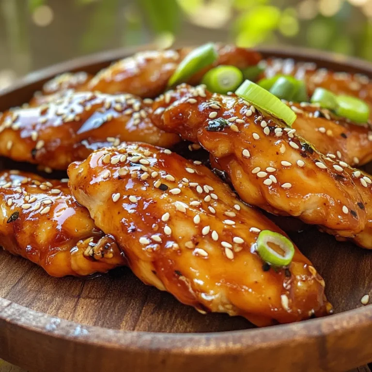 - 1 pound chicken breast, cut into strips - 1/4 cup soy sauce (low sodium if preferred) - 2 tablespoons honey - 1 tablespoon rice vinegar - 1 tablespoon sesame oil - 2 cloves garlic, minced - 1 teaspoon grated ginger - 1 tablespoon cornstarch - 1 tablespoon water - 1 teaspoon sesame seeds (for garnish) - 2 green onions, sliced (for garnish) These ingredients form the heart of the dish. The chicken gives you a nice protein base. The soy sauce adds saltiness and depth. Honey brings sweetness, while rice vinegar adds a tangy kick. Sesame oil introduces a warm, nutty flavor. Garlic and ginger add aroma and spice. Cornstarch and water help thicken the sauce, making it rich and sticky. - Red pepper flakes for heat - Pineapple chunks for sweetness - Bell peppers for added crunch - Broccoli florets for extra veggies You can easily customize your dish with these options. If you like heat, add red pepper flakes. Pineapple adds a tropical twist. Bell peppers give a nice crunch. Broccoli can boost the dish's nutrition. - Choose fresh, high-quality chicken breast. Look for a bright color and firm texture. - Use low-sodium soy sauce if you want a lighter dish. - Fresh ginger and garlic are best for flavor. Avoid pre-minced options. - Use pure honey for the best taste. Selecting the right ingredients is key. Fresh chicken makes a big difference in taste. Low-sodium soy sauce helps control the salt. Fresh garlic and ginger deliver a stronger flavor than processed ones. High-quality honey will give you the best sweetness. To start, grab a bowl. Add 1/4 cup of soy sauce, 2 tablespoons of honey, and 1 tablespoon of rice vinegar. Then, pour in 1 tablespoon of sesame oil. Next, add 2 minced cloves of garlic and 1 teaspoon of grated ginger. Whisk these ingredients well until they blend together. This marinade packs a punch of flavor. Now, take 1 pound of chicken breast and cut it into strips. Place the chicken strips into the marinade bowl. Toss the chicken to coat it evenly. This step is key for flavor. Let the chicken marinate for at least 30 minutes. For deeper flavor, you can marinate it up to 2 hours. When the chicken has marinated, remove it from the bowl. Keep the marinade for later. Preheat your air fryer to 400°F (200°C) for about 5 minutes. Place the chicken strips in a single layer in the air fryer basket. Cook them for 10 to 12 minutes. Don't forget to flip them halfway through. They should turn golden brown and be fully cooked. While the chicken cooks, take the reserved marinade. In a small bowl, mix 1 tablespoon of cornstarch with 1 tablespoon of water to make a slurry. Add this slurry to the marinade and stir well. Pour the marinade into a small saucepan. Bring it to a boil and then reduce the heat. Let it simmer for 2 to 3 minutes. This thickens the sauce nicely. Once the chicken is ready, drizzle the thickened teriyaki sauce over it. Toss gently to coat the chicken strips. Now, they are ready to serve! Air frying chicken gives it a nice crunch. Keep these tips in mind: - Preheat your air fryer: This helps cook the chicken evenly. - Don’t overcrowd the basket: Leave space for air to flow. - Flip halfway: This ensures both sides brown well. - Check the temperature: Chicken should reach 165°F (75°C). - Use a light coat of oil: This helps with browning without adding too much fat. To get juicy and tender chicken strips, follow these steps: - Marinate well: Let the chicken soak in the sauce for at least 30 minutes. - Dry the chicken: Pat it dry before cooking to ensure crispiness. - Use cornstarch: This makes the outside crispier when air frying. - Cook in batches: If you have a lot of strips, cook them in small groups. Serve your teriyaki chicken strips with these ideas: - Rice or quinoa: These grains soak up the sauce well. - Steamed veggies: Broccoli or snap peas add color and nutrition. - Salad: A fresh green salad adds crunch and balance. - Dipping sauces: Try spicy mayo or additional teriyaki sauce. - Garnish: Use sesame seeds and green onions for a nice look. {{image_2}} You can switch out chicken for other meats. Try turkey or pork strips for a twist. Both options work well with the teriyaki flavors. If you choose beef, use thin cuts like flank or sirloin. These meats will soak up the marinade nicely. Just make sure to adjust cooking times. For a plant-based dish, use tofu or tempeh. Both soak up the marinade and taste great. Press the tofu to remove excess water. Then, cut it into strips like chicken. You can also use seitan for a meatier texture. Cook them in the air fryer just like the chicken. You can make your own teriyaki sauce at home. Combine soy sauce, honey, and ginger for a quick mix. Add some garlic and sesame oil for depth. Want a spicy kick? Include some sriracha or chili flakes. You can also try a pineapple teriyaki sauce for a fruity twist. Just blend pineapple juice with soy sauce and honey for a sweet sauce. To keep your leftover chicken strips fresh, place them in an airtight container. You can store them in the fridge for up to 3 days. Make sure they cool down before sealing. This helps prevent sogginess. If you want to keep them longer, consider freezing them. To reheat, use your air fryer or oven. Preheat the air fryer to 375°F (190°C). Place the chicken strips in a single layer. Heat for about 5-7 minutes or until warm. For the oven, set it to 350°F (175°C) and bake for 10-15 minutes. Both methods will help keep them crispy. For long-term storage, freeze the chicken strips. First, let them cool completely. Then, wrap each strip in plastic wrap. After that, place them in a freezer bag. Squeeze out the air before sealing. They can last in the freezer for up to 3 months. When ready to eat, thaw in the fridge overnight before reheating. Yes, you can use frozen chicken. However, it is best to thaw it first. This helps the chicken absorb the marinade better. Place the frozen chicken in the fridge overnight to defrost. If you are in a hurry, you can also use the microwave. Just make sure it is fully thawed before marinating. If you need a soy sauce substitute, try tamari or coconut aminos. Both provide a similar flavor. You can also use liquid aminos, which are a good choice for a soy-free option. If you want a sweeter taste, mix some balsamic vinegar with water and a pinch of salt. To check if the chicken is cooked, use a meat thermometer. The internal temperature should reach 165°F (74°C). If you don’t have a thermometer, cut a piece open. The meat should be white and the juices should run clear. No pink should be visible. Yes, you can make this recipe in a regular oven. Preheat your oven to 400°F (200°C). Place the marinated chicken on a baking sheet. Bake for about 20-25 minutes. Flip the chicken halfway through for even cooking. Keep an eye on it to make sure it doesn’t dry out. This blog post shared how to make tasty air fryer teriyaki chicken strips. We covered the main and optional ingredients, along with tips for selection. I walked you through the step-by-step process from marinating to cooking. We also explored variations and storage tips for leftover strips. In closing, air frying offers a quick way to enjoy this dish. With the tips and tricks shared, you can easily customize your meal. Enjoy the flavorful journey of cooking!