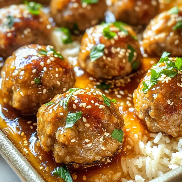 - 1 pound ground beef (or a mix of beef and pork) - 1/2 cup breadcrumbs - 1/4 cup grated parmesan cheese - 1/4 cup fresh parsley, chopped - 1 egg, beaten To make the meatballs, start with ground beef. You can also mix in pork for extra flavor. Then, add breadcrumbs to help bind the meat. Grated parmesan cheese adds a nice touch of flavor and richness. Fresh parsley brings brightness and color. Lastly, don’t forget the egg. It helps hold everything together. - 1 cup honey - 1/2 cup ketchup - 2 tablespoons apple cider vinegar - 1 teaspoon chili flakes (optional) The sauce is simple yet tasty. Honey gives it sweetness. Ketchup adds depth and a bit of tang. Apple cider vinegar balances the sweetness. If you like a kick, sprinkle in chili flakes. This sauce coats the meatballs and makes them shine! Combining Ingredients Start by taking a large bowl. Add 1 pound of ground beef, or mix beef with pork if you like. Next, add 1/2 cup of breadcrumbs for texture and 1/4 cup of grated parmesan cheese for flavor. Toss in 1/4 cup of fresh parsley, chopped finely, and 1 beaten egg to bind everything. Finally, mix in 2 tablespoons of soy sauce, 2 cloves of minced garlic, 1 teaspoon of grated ginger, and 1/4 teaspoon of black pepper. Use your hands to blend these ingredients until they are well combined. Forming Meatballs Once mixed, take small amounts of the mixture and roll them into meatballs. Aim for about 1 inch in diameter for each meatball. This size helps them cook evenly. Place the formed meatballs on a plate as you continue. You should have around 20 meatballs when you finish. Whisking the Sauce Ingredients In a separate bowl, gather your sauce ingredients. Combine 1 cup of honey, 1/2 cup of ketchup, and 2 tablespoons of apple cider vinegar. If you want a little heat, add 1 teaspoon of chili flakes. Whisk these ingredients together until smooth. The sauce should be sweet and tangy, perfect for coating your meatballs. Placing Meatballs and Sauce in Slow Cooker Now, it’s time to cook! Place all the meatballs in the slow cooker. Pour your honey garlic sauce over the meatballs. Make sure each meatball is coated well. This will help them soak up all the flavors as they cook. Setting Cooking Times: Low vs High Cover the slow cooker with its lid. You can set it to cook on low for 4-5 hours or on high for 2-3 hours. The meatballs need to be cooked through and tender. When done, stir the meatballs gently to coat them in the sauce again. They will be ready to serve warm and delicious! - Ideal Meatball Size: Aim for about 1 inch in diameter. This size cooks well and stays juicy. Smaller meatballs may dry out, while larger ones may cook unevenly. - Ensuring Even Cooking: Place the meatballs in a single layer in the slow cooker. This method helps them cook evenly. Stir gently halfway through cooking to help them absorb the sauce. - Flavor Adjustments with Additional Ingredients: You can add a splash of soy sauce for more depth. If you like heat, try adding more chili flakes. A touch of lime juice can brighten the flavor too. - Alternative Sweeteners: If honey is not your choice, use maple syrup or agave nectar. These options offer a similar sweetness with a unique twist. - Garnishing Ideas: Sprinkle fresh parsley and sesame seeds on top for a pop of color. This makes the dish look more appealing and adds delightful crunch. - Serving Suggestions with Rice or Noodles: Serve the meatballs over white or brown rice. They also pair well with noodles. Both options soak up the sweet honey garlic sauce perfectly. {{image_2}} You can change the meat in this recipe. Try using turkey or chicken instead of beef. These meats are lean and still taste great. They absorb the honey garlic sauce well, making them juicy and flavorful. If you want a plant-based option, use lentils or chickpeas. You can mash them and mix with breadcrumbs and spices. This keeps the meatball shape and gives a nice texture. Adding spices or herbs can really boost the flavor. Try mixing in some dried oregano or basil. These will add a fresh taste to the meatballs. If you like a kick, add more chili flakes or a dash of hot sauce to the honey garlic sauce. You can also swap ketchup for barbecue sauce for a smoky twist. Each change gives a new taste to the dish. These meatballs go well with many sides. Serve them with fluffy rice or noodles. Both soak up the sauce nicely. You can also add steamed vegetables for a colorful plate. For a fun twist, make meatball subs with crusty bread. Top with cheese and melt it for a delicious meal. These options make the dish more exciting and satisfying. Sweet honey garlic meatballs stay fresh in the fridge for up to four days. Make sure to store them in an airtight container. This keeps the flavors locked in and prevents spoilage. Always let the meatballs cool down before sealing them up. You can freeze cooked meatballs for up to three months. To freeze them, let the meatballs cool completely. Then, place them in a single layer on a baking sheet. Freeze them for about an hour. Once frozen, transfer them to a freezer bag or container. This method prevents them from sticking together. To reheat, you have a few safe options. You can use the microwave, oven, or stovetop. For the microwave, place the meatballs in a bowl with a little sauce. Heat in short bursts, checking often. In the oven, place the meatballs in a baking dish and cover with foil. Heat at 350°F until warm. For the stovetop, warm them in a pan over low heat, adding extra sauce if needed. Always ensure meatballs reach an internal temp of 165°F before serving. To make meatballs tender, focus on moisture retention. Here are some tips: - Use ground beef: A mix of beef and pork adds flavor and fat. Fat keeps meatballs moist. - Add breadcrumbs: They soak up moisture and help bind the meat. Use fresh breadcrumbs for the best results. - Incorporate an egg: This helps hold the mixture together. It also adds moisture. - Do not overmix: Mix just until combined. Overmixing makes meatballs tough. Yes, you can use frozen meatballs. Here are some cooking adjustments and recommendations: - Thaw before cooking: For best results, thaw meatballs in the fridge overnight. This helps them cook evenly. - Adjust cooking time: If cooking from frozen, increase the time by 1 hour on low and 30 minutes on high. - Check doneness: Ensure meatballs reach an internal temp of 165°F. This keeps them safe to eat. You can serve sweet honey garlic meatballs with various sides. Here are popular serving suggestions: - Rice: White or brown rice soaks up the sauce well. - Noodles: Serve with noodles for a hearty meal. They pair nicely with the flavors. - Vegetable stir-fry: A mix of colorful veggies adds nutrition and crunch. - Salad: A fresh salad balances the sweet and savory flavors. It adds a crisp contrast. To recap, you learned how to make sweet honey garlic meatballs. We covered the main ingredients, including ground beef and honey garlic sauce components. I provided step-by-step instructions on preparation, cooking, and tips to perfect your meatballs. You can even experiment with variations, from proteins to flavor enhancements. In conclusion, these meatballs are versatile and easy to make. They can fit into any meal plan. Enjoy this tasty dish and share it with loved ones!