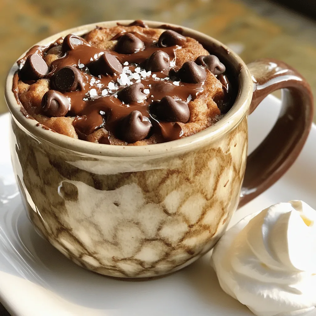- 4 tablespoons all-purpose flour - 2 tablespoons granulated sugar - 1 tablespoon unsweetened cocoa powder - 1/8 teaspoon baking powder - 1/8 teaspoon salt - 3 tablespoons milk (or almond milk) - 2 tablespoons vegetable oil - 1/2 teaspoon vanilla extract - 2 tablespoons semi-sweet chocolate chips - A pinch of sea salt (optional) To make the best chocolate chip mug cake, gather these simple ingredients. For the dry ingredients, you need all-purpose flour, granulated sugar, unsweetened cocoa powder, baking powder, and salt. Each adds a key flavor and texture. Next, for the wet ingredients, you need milk, vegetable oil, and vanilla extract. Milk keeps the cake moist. Oil adds richness, and vanilla gives that lovely aroma. Finally, don't forget the mix-ins. Semi-sweet chocolate chips are a must! They melt and create gooey pockets of chocolate. A sprinkle of sea salt on top enhances the sweetness, making this dessert even better. Each ingredient plays a role in crafting a delicious mug cake. When combined, they create a quick treat that is warm, gooey, and full of flavor! Choose a mug that fits well in your microwave. A standard coffee mug works great. Make sure your mug is microwave-safe. Look for a label that says it can go in the microwave. First, combine the dry ingredients in your mug. Add 4 tablespoons of all-purpose flour, 2 tablespoons of granulated sugar, 1 tablespoon of cocoa powder, 1/8 teaspoon of baking powder, and a pinch of salt. Whisk these together until they are mixed well. Next, add the wet ingredients. Pour in 3 tablespoons of milk, 2 tablespoons of vegetable oil, and 1/2 teaspoon of vanilla extract. Use a fork or a mini whisk to stir the mix. Keep stirring until the batter is smooth and there are no lumps. Now, it’s time to fold in the chocolate chips. Add 2 tablespoons of semi-sweet chocolate chips to the batter. Gently fold them in so they spread evenly. Place the mug in the microwave. Cook it on high for about 1 minute and 30 seconds. Every microwave is different, so check at the 1-minute mark. If the center is still wet, keep microwaving in 10-second bursts until it’s done. Once the cake is cooked, carefully remove it from the microwave. It will be hot! Let it cool for about a minute before serving. For a tasty touch, sprinkle a pinch of sea salt on top. Enjoy your delicious mug cake! To make the best mug cake, avoid common mistakes. First, mix your dry ingredients well. This helps the baking powder activate. If you don’t mix enough, your cake may not rise. Second, don’t overmix the wet and dry ingredients. Stir just until smooth. Overmixing can make the cake tough. Next, check your microwave's power. Cooking time varies by wattage. Start with one minute. If it’s still wet in the center, add ten seconds. You want a moist, fluffy texture, not a dry cake. You can enjoy your mug cake right from the mug. It’s warm and comforting. For a special treat, try adding toppings. A dollop of whipped cream makes it rich and creamy. You can also add a scoop of ice cream. The cold ice cream pairs well with warm cake. Want to make it dairy-free? Use almond milk instead of regular milk. This keeps the cake moist and delicious. You can also try gluten-free flour options. Almond flour or a gluten-free blend works well. Just remember to use the same amount as the all-purpose flour. {{image_2}} You can make your mug cake even better by adding flavors. Try mixing in peanut butter or Nutella. Just add about a tablespoon into the batter. This will give your cake a rich, creamy twist. You can also change up the chocolate. Use white chocolate chips, dark chocolate, or even mint chocolate. Each choice gives a new taste and fun surprise. If you want a lighter cake, you can cut down on sugar. Use natural sweeteners like honey or maple syrup instead. This keeps the sweetness but cuts out some calories. You can also swap vegetable oil for applesauce. This change adds moisture without extra fat. Your mug cake will still taste great, and it might be a bit healthier too! Get creative with seasonal flavors! For fall, add pumpkin spice to your cake. It brings warm, cozy vibes. For holidays, think about adding festive decorations or flavors. You can sprinkle colored sugar on top or mix in dried fruits. This makes your mug cake fun for any occasion! You can store leftovers of your chocolate chip mug cake. Once it cools, cover it tightly. This keeps it fresh for up to two days. For best taste, eat it soon after making it. If you have batter left over, store it in the fridge. Use it within one day. Stir well before cooking the batter again. The best way to reheat your mug cake is in the microwave. Heat it for about 10 to 15 seconds. Check if it’s warm enough. If not, heat it in small bursts. This helps keep the texture soft. Avoid overcooking, or it may turn dry. You can freeze your mug cake, but it works best with the batter. Pour the batter into a freezer-safe container. Seal it well, and use it within three months. When you’re ready to bake, thaw it in the fridge overnight. To reheat, microwave as before, checking for doneness. It takes about 1 minute and 30 seconds to cook a mug cake in the microwave. You should check it at 1 minute. If it is still wet in the center, cook for 10 more seconds. Each microwave is different, so cooking time may vary. Yes, you can make this mug cake without cocoa powder. Just skip it and use more flour instead. You can add extra vanilla for flavor. This will give you a plain cake but still tasty. A mug cake can turn rubbery if you cook it too long. It can also happen if you mix the batter too much. Make sure to stop mixing as soon as the batter is smooth. Absolutely! You can use white chocolate chips, peanut butter chips, or dried fruit. Each will give a new twist to your mug cake. Try whatever you like best! Yes, you can use a bigger mug. Just make sure it can hold all the batter. If the mug is too big, the cake may not cook evenly. Stick to a standard size for best results. This blog post guides you on making a delicious mug cake. We explored essential dry and wet ingredients, along with mix-ins. I provided helpful tips for perfecting your cake and suggested fun variations. You also learned storage and reheating methods. A mug cake is quick, simple, and a delight. With practice, you can create many tasty flavors. Enjoy your baking and share your creations!