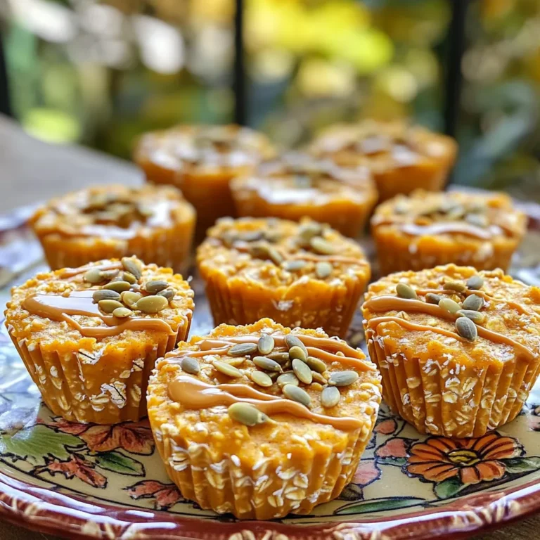 - 1 cup rolled oats - 1/2 cup natural peanut butter - 1/2 cup pure pumpkin puree - 1/4 cup honey or maple syrup - 1 teaspoon vanilla extract - 1/2 teaspoon pumpkin pie spice - 1/4 teaspoon salt - 1/4 cup dark chocolate chips (optional) These ingredients are simple but pack a lot of flavor. Rolled oats give the oat cups a chewy texture. Natural peanut butter brings creaminess and protein. Pure pumpkin puree adds moisture and a hint of sweetness. Honey or maple syrup sweetens the mix without being too sugary. Vanilla extract enhances the flavors, while pumpkin pie spice gives that warm, cozy taste. A touch of salt balances everything out. If you want a sweet surprise, add dark chocolate chips. - Alternatives for peanut butter: If you have a nut allergy, try sun butter or tahini. These options provide a similar creaminess without nuts. - Options for sweeteners: You can use agave nectar or coconut sugar instead of honey. Each will change the flavor a bit but will still taste great. - Other spices that can be used: Instead of pumpkin pie spice, try cinnamon or nutmeg. Both add a warm flavor that works well with pumpkin. To start, gather all your ingredients. In a large bowl, combine the rolled oats, peanut butter, pumpkin puree, honey or maple syrup, vanilla extract, pumpkin pie spice, and salt. Mix these well. Use a spatula or your hands to ensure everything blends together. You want a thick and sticky mixture. If you like chocolate, fold in the dark chocolate chips now. This adds sweetness and a nice crunch. Next, prepare your muffin tin. You can line it with paper liners or grease it lightly. This helps the cups come out easily. Then, scoop the mixture into each muffin cup. Press down firmly to pack it tightly. This step is key to keep the cups from falling apart later. Now, place the filled muffin tin in the refrigerator. Let it chill for about 1 to 2 hours. This time helps the cups set well. When they are firm, remove them from the tin. You can run a knife around the edges if needed. Serve them chilled or at room temperature. For a fun touch, drizzle extra peanut butter or melted chocolate on top before serving. Enjoy your tasty snack! To keep your pumpkin peanut butter oat cups fresh, store them in an airtight container. Place a piece of parchment paper between layers to avoid sticking. They stay good in the fridge for up to a week. For longer storage, you can freeze them. Wrap each cup in plastic wrap, then place them in a freezer bag. This helps them last for about three months. Serve the oat cups with a scoop of yogurt or a drizzle of honey. You can also pair them with fresh fruit, like banana slices or berries. For a fun twist, try adding a sprinkle of cinnamon on top. To present them nicely, arrange the cups on a colorful platter. Drizzle extra peanut butter or melted chocolate over the top for an eye-catching finish. Garnishing with pumpkin seeds adds crunch and color. For this recipe, you'll need a large mixing bowl and a muffin tin. Using paper liners helps with easy removal. A spatula or your hands will work well for mixing the ingredients. If you like, use a cookie scoop to portion the mixture evenly. A food processor can make mixing easier, but it’s not necessary. These tools help make the process smooth and fun! {{image_2}} If you want nut-free oat cups, you can easily swap the peanut butter. Use sunflower seed butter or soy nut butter. Both options give a similar taste and texture without the nuts. You may also substitute the chocolate chips with seeds, like pumpkin or sunflower seeds. This keeps the cups crunchy and tasty. To make your oat cups less sweet, cut back on honey or maple syrup. You can also use mashed bananas or unsweetened applesauce. These swaps add natural sweetness. For flavor, consider adding spices like cinnamon or nutmeg. These will enhance the taste and make your cups special. Boost the nutrition of your oat cups by adding protein powder. Mix in a scoop while combining the other ingredients. Chia seeds or flaxseeds are also great choices. They add fiber and omega-3s. Just a few tablespoons can make your snack healthier without changing the taste much. You can store pumpkin peanut butter oat cups in the fridge for up to one week. To keep them fresh, place them in an airtight container. This helps prevent them from drying out. Watch for signs of spoilage. If you see mold or a change in color, it's best to throw them away. A strange smell is also a clear sign that they are no longer good. For longer storage, you can freeze these oat cups. They will stay fresh for about three months in the freezer. To freeze, wrap each cup in plastic wrap or place them in a freezer-safe bag. Label the bag with the date so you can keep track of how long they’ve been frozen. When you're ready to enjoy them, thaw them in the fridge overnight. You can also leave them at room temperature for a few hours. This way, they will be ready to eat without losing their texture. Yes, you can use other nut butters. Almond butter, cashew butter, or sunflower seed butter all work well. Each type adds its own unique flavor. Almond butter gives a mild taste. Cashew butter is creamier. Sunflower seed butter is great for nut-free diets. These oat cups stay fresh for about one week in the fridge. Store them in an airtight container. If you notice any off smell or mold, it’s best to toss them. Absolutely! You can mix in dried fruit, nuts, or seeds. Chopped dates or raisins add sweetness. Walnuts or pumpkin seeds add crunch. Feel free to get creative and adjust to your taste. Yes, you can make these oat cups gluten-free. Just use certified gluten-free oats. All other ingredients are naturally gluten-free. Always check labels to be sure. These oat cups are easy to make and packed with nutrition. You learned the key ingredients, steps for preparation, and various tips for storage. Remember, you can swap ingredients based on your taste and diet. Feel free to get creative with flavors and add-ins. These simple, healthy snacks can fit into any meal plan. Enjoy making them your own, and share them with friends!