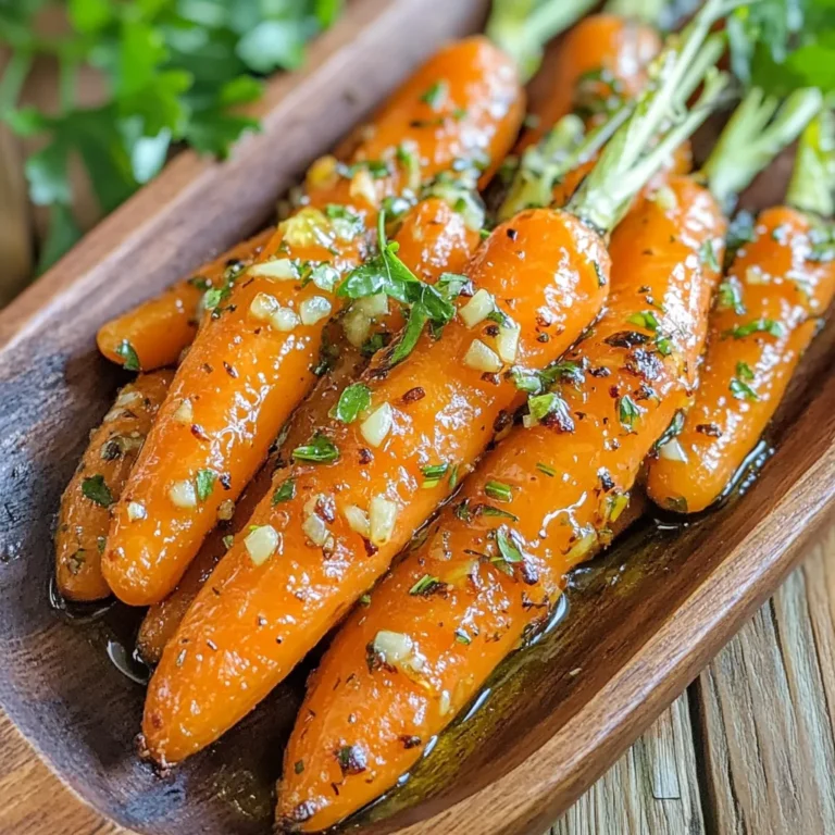 - 1 pound baby carrots, peeled and trimmed - 4 cloves garlic, minced - 3 tablespoons olive oil - 1 tablespoon fresh rosemary, chopped - 1 tablespoon fresh thyme, chopped These ingredients create a bright and tasty dish. Baby carrots are sweet and tender. Garlic adds depth and warmth. Olive oil helps everything roast nicely. Fresh herbs like rosemary and thyme bring great flavor. - 1 teaspoon honey - Salt and pepper to taste - Fresh parsley for garnish Honey gives a hint of sweetness. It balances the dish well. Salt and pepper enhance all the flavors. Fresh parsley adds a nice pop of color. It also brings a fresh taste when you sprinkle it on top. To start, wash the baby carrots under cold water. If you have whole carrots, cut them into small pieces. Trim the ends of the carrots if needed. Peeling is not necessary, as baby carrots are tender and sweet. Make sure they are uniform in size for even cooking. In a large bowl, mix the baby carrots with minced garlic. Add three tablespoons of olive oil to the bowl. Next, stir in one tablespoon each of chopped rosemary and thyme. These herbs bring a lovely flavor. Add one teaspoon of honey for a hint of sweetness. Finally, season with salt and pepper to your taste. Toss everything well until the carrots are coated in the oil and herbs. Preheat your oven to 425°F (220°C). Spread the coated carrots on a baking sheet lined with parchment paper. Make sure they are in a single layer for even roasting. Roast the carrots for 25 to 30 minutes. Toss them halfway through to ensure they cook evenly. They should be tender and caramelized when done. To get the best roast on your carrots, focus on the oven temp and time. Set your oven to 425°F (220°C). This heat helps caramelize the sugars in the carrots. If you want softer carrots, roast them a bit longer. Check them around 25 minutes. If they need more time, give them an extra 5 minutes. Toss them halfway for even cooking. Want to boost the flavor? Try adding spices like cumin or paprika. These spices add warmth and depth. Fresh herbs, like dill or basil, can also mix well. If you like a bit of heat, add red pepper flakes. A pinch can make a big difference. Just remember, start small and taste as you go. Garlic Herb Roasted Carrots pair well with many dishes. Serve them alongside grilled chicken or fish for a tasty meal. They also complement grain bowls and salads nicely. For a fun twist, chop them up and mix them into a pasta dish. You can even serve them as a snack with dips like hummus or yogurt. Enjoy experimenting! {{image_2}} You can roast many vegetables with garlic and herbs. Try using: - Baby potatoes - Zucchini - Bell peppers - Brussels sprouts - Cauliflower Each veggie brings its own unique taste. For instance, zucchini adds a nice soft texture. Brussels sprouts get crispy and nutty, especially when roasted. You can cook these carrots in different ways. Air frying is quick and gives a nice crunch. When you air fry: - Set the air fryer to 400°F (200°C). - Cook for about 15-20 minutes. - Shake the basket halfway for even cooking. Roasting in the oven gives a deeper flavor. Follow the steps outlined in the recipe for the best results. Both methods work well; it just depends on your choice! You can change the flavor of your carrots easily. Try using different herbs like basil or dill. These herbs add a fresh twist. You can also add a splash of lemon juice or orange zest. This brightens the dish and adds a nice zing. Experiment with flavors to find what you love best! To store leftovers, let the carrots cool first. Place them in an airtight container. Make sure the lid is tight to keep the moisture in. You can keep them in the fridge for up to three days. This keeps the flavor fresh and the texture nice. The best way to reheat roasted carrots is in the oven. Preheat your oven to 350°F (175°C). Spread the carrots out on a baking sheet. Bake for about 10 minutes or until warm. This method keeps the carrots crispy. You can also use the microwave. Place them in a bowl and cover it with a damp paper towel. Heat for about 1-2 minutes, but this may make them softer. Yes, you can freeze Garlic Herb Roasted Carrots! First, let them cool completely. Then, place them in a freezer bag. Squeeze out as much air as you can before sealing. They can last for up to three months in the freezer. When you want to eat them, thaw in the fridge overnight. Reheat them in the oven for the best taste. Yes, you can use regular carrots. Just peel and cut them into even pieces. Aim for sizes similar to baby carrots. This helps ensure they cook evenly. Regular carrots may take a bit longer to roast. Keep an eye on them and adjust the cooking time as needed. You can store Garlic Herb Roasted Carrots in the fridge for up to 4 days. Place them in an airtight container to keep them fresh. If you have leftovers, make sure to let them cool first. This helps prevent moisture buildup. Roast your carrots at 425°F (220°C) for great results. This high heat helps caramelize the sugars in the carrots. You will get tender, flavorful carrots with a nice golden color. Remember to toss them halfway through for even cooking. Garlic Herb Roasted Carrots are tasty and easy to make. We covered the key ingredients, like baby carrots, garlic, and fresh herbs. I shared steps for prepping, mixing, and roasting for the perfect texture. Don't forget my tips on seasoning and storage! You can even switch up the veggies or cooking method. Try to serve these carrots with your favorite main dish to elevate your meals. With a few easy tweaks, you can enjoy this simple dish in many ways. Happy cooking!