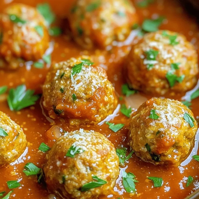 - 1 lb ground turkey - 1 cup canned pumpkin puree - 1/2 cup breadcrumbs (preferably whole wheat) - 1/4 cup grated Parmesan cheese - 1 egg, beaten - 2 cloves garlic, minced - 1 teaspoon dried oregano - 1 teaspoon ground cumin - 1 teaspoon onion powder - Salt and pepper to taste - 1 jar (24 oz) marinara sauce - Fresh parsley, chopped (for garnish) To make these meatballs, you will need a few simple tools: - Large mixing bowl - Measuring cups and spoons - Mixing spoon or fork - Slow cooker - Non-stick cooking spray - Baking sheet (optional for shaping) You can get creative with your meatballs by adding these ingredients: - Chopped spinach or kale for extra greens - Red pepper flakes for some heat - Different herbs like basil or thyme for flavor - Cheese like mozzarella for a cheesy twist Start by gathering your ingredients. You will need ground turkey, canned pumpkin, breadcrumbs, Parmesan cheese, an egg, garlic, herbs, salt, and pepper. In a big bowl, mix the ground turkey and pumpkin puree first. Then, add the breadcrumbs and Parmesan cheese for flavor. Next, pour in the beaten egg for binding. Add the minced garlic, oregano, cumin, onion powder, salt, and pepper. Use your hands or a fork to blend everything well. Make sure all parts are combined, so every meatball tastes great. Now it's time to shape the mixture into meatballs. Take a small amount of the mixture and roll it in your hands. Aim for meatballs about 1.5 inches wide. This size cooks evenly and is easy to eat. Place the meatballs on a clean plate as you shape them. You can keep your hands slightly wet to help prevent sticking. If you want, you can add extra Parmesan on top for more taste. Before cooking, lightly spray the slow cooker with non-stick spray. This step helps prevent the meatballs from sticking. Place the meatballs in a single layer in the slow cooker. Make sure they fit well without crowding. Now, pour the marinara sauce over the meatballs, covering them mostly. The sauce adds moisture and flavor. Cover the slow cooker and set it on low for 6-7 hours, or high for 3-4 hours. Check that the meatballs reach an internal temperature of 165°F to ensure they are cooked through. Once done, gently stir the meatballs in the sauce. This step helps them soak in more flavor. Enjoy a delicious meal! To keep your meatballs moist, use canned pumpkin puree. The pumpkin adds moisture and flavor. Avoid overmixing the meatball mixture. This can make them tough. Instead, mix just until it's blended. Also, don’t skip the egg. It helps bind the ingredients and adds moisture. Taste is key. Start with the basic seasoning in the recipe. You can add more garlic or spices if you like. If you want it spicier, try red pepper flakes. For a herby flavor, mix in fresh herbs like basil or thyme. Always taste the raw mixture before cooking. This way, you can adjust to your liking. Serve these meatballs with a side of pasta or rice. They also work well in a sub sandwich. Top with extra marinara sauce and some cheese for a tasty twist. Pair with a simple salad for a fresh crunch. Don't forget to sprinkle fresh parsley on top for color and flavor! {{image_2}} You can swap ground turkey for other meats. Ground chicken works well and has a mild taste. If you want something richer, use ground beef or pork. These meats add flavor but also more fat. For a lighter option, consider ground chicken or turkey sausage. Each choice offers a unique taste. To make this recipe gluten-free, substitute regular breadcrumbs. Use gluten-free breadcrumbs or crushed gluten-free crackers. You can even use oats as a binder. Just blend them finely before mixing. This way, you keep the texture while making it safe for gluten-sensitive eaters. Adding vegetables makes these meatballs even better. You can mix in finely chopped spinach or zucchini. These add vitamins and moisture. Carrots or bell peppers are also great choices. Just make sure to chop them small. This keeps the meatballs from falling apart. Experiment with your favorite veggies for extra flavor! After enjoying your slow cooker pumpkin turkey meatballs, store any leftovers in the fridge. Place them in an airtight container. They will stay fresh for about 3 to 4 days. Be sure to let the meatballs cool down before sealing the container. This helps keep them moist and tasty. You can freeze meatballs if you want to save them for later. First, let them cool completely. Then, place the meatballs in a single layer on a baking sheet. Freeze them for about an hour until they are firm. After that, transfer the meatballs to a freezer-safe bag or container. They can last up to 3 months in the freezer. When you’re ready to eat, simply thaw them in the fridge overnight. To reheat your meatballs, you have a few options. You can use the microwave, the oven, or the stove. For the microwave, place the meatballs in a bowl and cover them. Heat on high for 1-2 minutes, checking to see if they are warm. If using the oven, preheat it to 350°F. Place the meatballs in a baking dish and cover with foil. Heat for about 15-20 minutes. On the stove, add a splash of marinara sauce to a pan and warm it over low heat. Add the meatballs and stir gently until heated through. Enjoy your meal! Yes, you can use fresh pumpkin. Start by cutting the pumpkin and removing the seeds. Then, roast it until soft. After that, scoop out the flesh and mash it. Use this fresh puree in place of the canned pumpkin. It adds a nice, fresh taste to your meatballs. The best way to check is with a meat thermometer. Insert it into the center of a meatball. It should read 165°F. If you don't have a thermometer, look for the meatballs to be firm and not pink inside. They should have a nice golden brown color on the outside. There are many great sides! Here are a few ideas: - Cooked pasta or zucchini noodles - Rice or quinoa - A fresh green salad - Garlic bread or crusty rolls These options pair well with the rich flavors of the meatballs and sauce. You can mix and match based on your taste! This article covered how to make delicious slow cooker pumpkin turkey meatballs step by step. We explored the best ingredients, tools, and tips to enhance flavor. Customizing with different meats or veggies makes it your own. Remember to store leftovers properly for later enjoyment. Cooking can be easy and fun. Enjoy making these meatballs for your family and friends. You’ll impress everyone with your tasty skills!