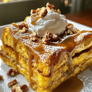 To make a delicious Caramel Pumpkin French Toast Bake, you need simple and fresh ingredients. Here’s a detailed list: - 1 loaf of challah bread, cut into cubes - 1 cup canned pumpkin puree - 6 large eggs - 2 cups milk - 1/2 cup brown sugar - 1 teaspoon vanilla extract - 1 teaspoon ground cinnamon - 1/2 teaspoon ground nutmeg - 1/4 teaspoon salt - 1 cup caramel sauce (store-bought or homemade) - Whipped cream for serving (optional) - Chopped pecans for garnish (optional) Each ingredient plays a key role in creating the rich flavor of this dish. The challah bread gives a nice texture and absorbs the pumpkin mixture well. Canned pumpkin puree adds warmth and earthiness to the bake. Eggs and milk create a creamy custard, while brown sugar adds sweetness. Spices like cinnamon and nutmeg bring out the fall flavors we love. The caramel sauce adds a sweet touch on top, while whipped cream and pecans make for great garnishes. Use these ingredients for a cozy, sweet breakfast that everyone will enjoy! - Preheat the oven to 350°F (175°C). - Grease a 9x13 inch baking dish with butter or non-stick spray. - Layer the cubed challah bread in the dish evenly. - In a large bowl, whisk together the pumpkin puree, eggs, milk, brown sugar, vanilla, cinnamon, nutmeg, and salt until smooth. - Pour the pumpkin mixture evenly over the bread cubes. Press down gently to soak the bread. - Drizzle half of the caramel sauce over the bread mixture. Swirl it slightly with a knife for ribbons of caramel. - Cover the dish with aluminum foil and bake for 30 minutes. - Remove the foil and bake for another 15-20 minutes. The top should be golden and the custard set. - Let it cool for a few minutes. Serve warm, drizzled with the remaining caramel sauce. Add whipped cream and chopped pecans if you like. Ensuring even soaking of bread To get the best flavor, soak the bread evenly. After you pour the pumpkin mixture over the bread cubes, use a spatula to press them down. This helps each piece soak up the mixture. Make sure no bread cubes are left dry. Adjusting caramel for desired sweetness Taste your caramel sauce before using it. If you like it sweeter, add a little more brown sugar to the pumpkin mix. If you find it too sweet, reduce the caramel. You can also add a pinch of salt to balance the flavors. Pairing with beverages like coffee or tea This dish pairs well with coffee or chai tea. The warm spices match perfectly with the pumpkin flavor. A hot cup of cocoa also works well for a cozy breakfast. Creative garnish ideas Top your French toast bake with a dollop of whipped cream. You can also sprinkle chopped pecans on top for a nice crunch. Drizzling extra caramel sauce adds a sweet touch, making each bite delightful. {{image_2}} You can change the flavor of your Caramel Pumpkin French Toast Bake easily. One way is to use different types of bread. Try brioche or sourdough for a unique twist. Each bread brings its own taste and texture. Another fun option is to add chocolate chips or nuts. Chocolate chips melt and add sweetness. Nuts, like pecans or walnuts, give a nice crunch. Mix in about one cup for a tasty surprise. If you need gluten-free options, choose gluten-free bread. Many brands offer great alternatives that taste good. You can still enjoy this dish without the gluten. For a dairy-free version, use almond or oat milk instead of regular milk. Also, look for dairy-free caramel sauce. This way, you can make this dish fit your dietary needs perfectly. To store leftovers in the fridge, let the dish cool down. Cover it with plastic wrap or foil. This keeps it fresh. It will last for up to three days in the fridge. For the best taste, reheat in the oven. Preheat your oven to 350°F (175°C). Place the dish in the oven for about 15 minutes. This warms it evenly and keeps the texture nice. You can also use a microwave, but it may not heat as evenly. To freeze, let the bake cool completely. Cut it into portions for easy use. Wrap each piece tightly in plastic wrap, then in foil. Label with the date, and it will stay fresh for up to three months. Thaw it overnight in the fridge before reheating. You can use brioche, French bread, or sourdough bread. These breads work well too. They are soft and soak up the pumpkin mixture nicely. Try using a bread that you enjoy for the best flavor. Just make sure it is not too dense. You can prepare the dish the night before. Just follow the steps and cover it with foil. Place it in the fridge after pouring the pumpkin mixture over the bread. In the morning, bake it straight from the fridge. Add a few extra minutes to the baking time to ensure it cooks through. Yes, homemade caramel sauce is a great choice. It adds a personal touch and tastes amazing. If you make it, let it cool before using. This way, it will drizzle easily over the dish. Plus, you can adjust the sweetness to your liking! This blog post covers a tasty pumpkin bread pudding recipe. We explored ingredients, step-by-step instructions, and tips for great baking. You learned about flavor and storage options too. Remember, this dish can be adjusted to fit your tastes. Use different breads or add your favorite treats. Cooking should be fun and rewarding. Enjoy crafting this delicious dessert, and don’t hesitate to share it with others!