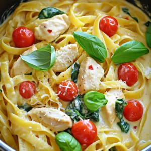 - 2 tablespoons olive oil - 1 pound boneless skinless chicken breasts, cut into bite-sized pieces - 4 cloves garlic, minced - 1 teaspoon Italian seasoning - 1/2 teaspoon red pepper flakes (optional) The main ingredients create the base of this dish. Olive oil adds flavor and helps cook the chicken. Chicken breasts bring protein and heartiness. Garlic gives a strong, tasty aroma. Italian seasoning adds warmth and spice, while red pepper flakes offer a kick, if you like heat. - 12 ounces fettuccine or penne pasta - 1 cup cherry tomatoes, halved - 1 cup baby spinach The pasta is the star of the show. I prefer fettuccine for its texture. Penne works well too. Cherry tomatoes add sweetness and color. Baby spinach brings freshness and nutrients. These veggies help balance the rich creaminess. - 1 cup heavy cream - 1/2 cup grated Parmesan cheese - Salt and pepper to taste Heavy cream makes the sauce rich and velvety. Parmesan cheese adds depth and saltiness. Salt and pepper enhance all the flavors. These ingredients blend together to create a delicious sauce that coats the pasta perfectly. First, set your Instant Pot to Sauté mode. Add 2 tablespoons of olive oil and let it heat. Cut 1 pound of boneless, skinless chicken breasts into bite-sized pieces. When the oil is hot, add the chicken. Season it with salt, pepper, 1 teaspoon of Italian seasoning, and 1/2 teaspoon of red pepper flakes if you want some heat. Cook the chicken for about 5-7 minutes until it turns brown on all sides. Stir in 4 cloves of minced garlic and cook for 1 more minute until it smells amazing. Next, pour in 4 cups of chicken broth. Make sure to scrape any brown bits off the bottom of the pot. This helps keep the flavor. Add 12 ounces of uncooked fettuccine or penne pasta and 1 cup of halved cherry tomatoes. Close the lid tightly. Set the Instant Pot to Manual mode and cook on high pressure for 5 minutes. When the time is up, carefully turn the valve to release the steam quickly. Once all the steam is gone, open the lid and stir in 1 cup of baby spinach and 1 cup of heavy cream. The spinach will wilt nicely in the hot pasta. Add 1/2 cup of grated Parmesan cheese and mix until the sauce is creamy. If the sauce is too thick for your liking, just add a bit more chicken broth. Taste and adjust with salt and pepper if needed. Your dish is now ready to serve! To keep your chicken juicy, avoid overcooking. Start by cutting your chicken into bite-sized pieces. This helps it cook evenly. Season with salt and pepper before cooking. Use the Sauté mode to brown it well. This adds great flavor. Cook just until golden brown on all sides, about 5-7 minutes. When choosing pasta, fettuccine or penne works best. These shapes hold sauce well. If you prefer another pasta, adjust your cooking time. Thin pasta like angel hair cooks faster, so reduce the time to 3 minutes. For thicker pasta, like rigatoni, you may need to add an extra minute. To make your sauce rich, add heavy cream at the end. This gives a wonderful texture. Stir it in after cooking. If you want more flavor, taste and add salt or pepper. For a twist, try adding a squeeze of lemon juice. This brightens the flavors. If the sauce is too thick, add a splash of chicken broth to loosen it. {{image_2}} You can swap out the chicken for other meats. Shrimp works great for a seafood twist. Just cook shrimp for about 3-5 minutes. You can also try sausage. Slice it up and add it when you sauté the chicken. This gives a nice, rich flavor. If you want a meatless dish, use plant-based proteins. Try chickpeas or lentils for texture. Tofu is another great choice. You can sauté it just like the chicken. Make sure to season it well for flavor. Adding more veggies, like zucchini or bell peppers, can also boost the dish. To change up the taste, play with seasonings. Try adding lemon zest for brightness. Fresh herbs like thyme or oregano can add depth. You can also toss in different veggies. Mushrooms and artichokes can add a fun twist. Just remember to adjust the cooking time if you add more vegetables. To store leftovers, let the pasta cool first. Place it in an airtight container. This helps keep it fresh for up to 3 days. Make sure to cover it well to prevent drying out. If you have extra sauce, store it separately. This way, you can add it back when reheating. To freeze the dish, make sure it is completely cool. Use a freezer-safe container or a heavy-duty freezer bag. Remove as much air as possible before sealing. Label the container with the date. The pasta can stay good for about 2-3 months in the freezer. Avoid freezing if you used heavy cream. The texture may change when thawed. When reheating, use low heat on the stove for best results. Add a splash of chicken broth or water. This helps to loosen the sauce. Stir often to prevent sticking. You can also use the microwave; cover the dish and heat in short intervals. Stir between each interval to ensure even heating. Enjoy your creamy pasta just like new! To cook pasta in the Instant Pot, follow this rule: cook for half the time listed on the package. For example, if the package says to cook pasta for 10 minutes, set your Instant Pot for 5 minutes. This method prevents soggy pasta. Always remember to keep the pressure release quick. This helps maintain the right texture. Yes, you can use frozen chicken in this recipe! Just add a few extra minutes to the cooking time. If your Instant Pot is set to Manual, cook the chicken for about 8-10 minutes instead of 5. Ensure you check that the chicken reaches a safe internal temperature of 165°F. This way, you stay safe while enjoying a great meal. If you need a substitute for heavy cream, try using half-and-half or whole milk mixed with butter. You can also use coconut milk for a dairy-free option. Another good choice is Greek yogurt. Just mix it in at the end for creaminess. These options help keep your sauce rich and smooth without missing out on flavor. This blog post covered easy and delicious recipes using simple ingredients. We explored chicken breasts, pasta, and tasty veggies. The Instant Pot made cooking quick and easy, with tips to avoid dry chicken and perfect pasta. You can try different proteins or go vegetarian for variety. Don’t forget how to store leftovers or reheat them well. Now you have all you need to enjoy a yummy meal in no time. Get cooking and enjoy every bite!