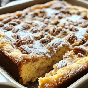 - Flour and Sugar You need 2 cups of all-purpose flour and 1 cup of granulated sugar. These form the base of the cake. The flour gives structure, while the sugar adds sweetness. - Dairy and Eggs You will use 1 cup of buttermilk and 3 large eggs. The buttermilk adds moisture. The eggs help bind all the ingredients together and give the cake a nice rise. - Spices and Nuts You’ll need 1 teaspoon of cinnamon and 1 cup of chopped pecans. Cinnamon brings warmth and flavor. Chopped pecans add crunch and richness, making this cake special. You’ll also need 1/2 cup of brown sugar for the topping, and 1 tablespoon of ground cinnamon to sprinkle on top. This blend of ingredients creates a cozy atmosphere perfect for sharing with friends and family. Each bite of this cake offers a delightful mix of sweet, nutty goodness with that warm spice kick. First, preheat your oven to 350°F (175°C). This temperature helps the cake rise perfectly. Next, grab a 9x13 inch baking dish. Grease it well with butter or cooking spray. This step keeps the cake from sticking. It also makes for easy serving later. In a large bowl, cream together the softened butter and granulated sugar. Mix them until they look light and fluffy. This usually takes about three minutes. Next, add your eggs one at a time. Be sure to mix well after each egg. Then, stir in the vanilla extract for added flavor. In another bowl, combine the flour, baking powder, cinnamon, and salt. It’s important to mix these dry ingredients well. Slowly add this mix to the wet ingredients. Alternate this with the buttermilk. Mixing should stop when the batter is just combined. Overmixing can make the cake tough. In a small bowl, combine the chopped pecans, brown sugar, and ground cinnamon. This will be your topping mixture. Now, pour half of the cake batter into your prepared baking dish. Spread it out evenly with a spatula. Next, sprinkle half of the topping mixture over this layer. Then, add the remaining batter on top. Spread it out gently. Finally, sprinkle the rest of the topping over the top layer. Now, your cake is ready to bake! Place it in the oven for 30-35 minutes. Check if it’s done by inserting a toothpick into the center. If it comes out clean, your cake is ready! To keep your cake moist, use buttermilk. This ingredient adds richness and moisture. Make sure not to overmix the batter. Mixing too much can lead to a dry texture. Bake until a toothpick comes out clean. Letting it cool in the pan helps it stay moist. For a strong flavor, use fresh ground cinnamon. Toasting the pecans brings out their natural oils. Chop them into small pieces for even distribution in the cake. Mix the topping well, so each bite has a burst of flavor. You can also add a pinch of nutmeg for extra warmth. This coffee cake is great for breakfast or brunch. Serve it warm with a cup of coffee or tea. Dusting with powdered sugar adds a nice touch. Pair it with fresh fruit for a colorful plate. You can also enjoy it as a snack with a dollop of whipped cream. {{image_2}} You can make this coffee cake gluten-free. Use a gluten-free flour blend instead of all-purpose flour. Look for blends that include xanthan gum. This will help mimic the texture of regular flour. Your cake will still rise and taste great. The topping is the best part! You can switch it up. Instead of pecans, try walnuts or almonds for a different crunch. You can also add shredded coconut for a tropical twist. If you want something sweeter, drizzle chocolate syrup over the top. Want to add more flavor? Chocolate chips are a great choice. They melt and make each bite rich. You can also add fresh fruits like blueberries or chopped apples. These fruits add moisture and a burst of flavor. Just fold them into the batter before pouring it into the pan. To keep your cinnamon pecan coffee cake fresh, store it in an airtight container. This helps retain its moisture and flavor. If you plan to enjoy it within a few days, keep it at room temperature. Just make sure to place it in a cool, dry area. If you want to keep it longer, refrigeration is an option. However, it may make the cake a bit drier. When you're ready to enjoy a slice, preheat your oven to 350°F (175°C). Wrap the cake in foil to prevent it from drying out. Heat for about 10 to 15 minutes. This warms it up nicely while keeping it soft. You can also use the microwave for a quicker method. Just heat a slice for about 20 seconds. Be careful not to overheat it, or it might get tough. To freeze your coffee cake, first let it cool completely. Then, wrap it tightly in plastic wrap. After that, place the wrapped cake in a freezer-safe bag or container. This helps protect it from freezer burn. Your cake can last in the freezer for up to three months. When you want to eat it, transfer it to the fridge overnight to thaw. Enjoy it fresh and cozy! Yes, you can use regular milk. If you do, add one tablespoon of vinegar or lemon juice to one cup of milk. Let it sit for five minutes. This will create a similar tangy taste to buttermilk. The cake will still be tasty, but buttermilk makes it richer. You can check if the cake is done by inserting a toothpick into the center. If it comes out clean, your cake is ready. The edges will also start to pull away from the pan. Keep an eye on the time. Baking takes about 30 to 35 minutes. Yes, you can prepare the cake ahead of time. You can bake it one day before serving. Just let it cool and store it in an airtight container. For longer storage, freeze it. Wrap the cooled cake well in plastic wrap and foil. It freezes nicely for up to three months. To sum up, we explored the key ingredients for a tasty coffee cake, including flour, sugar, and spices. We outlined simple steps to prepare the dish, from mixing the batter to adding the perfect topping. I shared tips to keep your cake moist and flavorful. Don’t forget the variations, like gluten-free options or fun flavor additions. Proper storage helps keep your cake fresh. With these insights, baking your own coffee cake brings warmth and joy to any gathering. Enjoy your tasty creation!