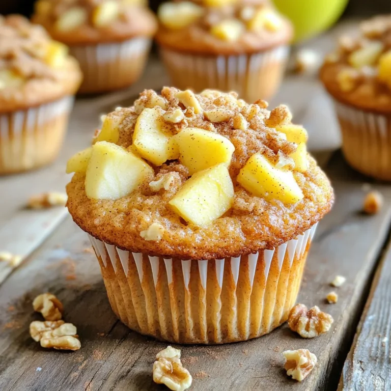 For our Apple Cinnamon Streusel Muffins, we need a few key dry ingredients. These create the base of our muffins. Here’s what you will need: - 2 cups all-purpose flour - 1 cup granulated sugar - 1 tablespoon baking powder - 1 teaspoon ground cinnamon - ½ teaspoon salt These ingredients work together to give the muffins structure and flavor. Next, we gather our wet ingredients. These help to keep the muffins moist and fluffy. Here’s what to include: - ½ cup unsalted butter, melted - 1 large egg - 1 cup milk Mix these well to ensure they blend smoothly into the dry mix. You can add extra flavor and crunch with some optional add-ins. These are not required but can enhance your muffins: - 2 cups apples, peeled and diced (Granny Smith or Honeycrisp work best) - ½ cup chopped walnuts (optional) Feel free to skip the nuts if you prefer a nut-free muffin. The apples bring moisture and sweetness while the walnuts add a nice crunch. Start by preheating the oven to 350°F (175°C). This helps the muffins bake evenly. Grease a muffin tin or line it with paper muffin liners. Lining the tin makes clean-up easier and helps the muffins pop out nicely. In a large mixing bowl, combine 2 cups of all-purpose flour, 1 cup of granulated sugar, 1 tablespoon of baking powder, 1 teaspoon of ground cinnamon, and ½ teaspoon of salt. Stir these dry ingredients well with a whisk. This step ensures even mixing and helps the muffins rise. In a separate bowl, whisk together ½ cup of melted unsalted butter, 1 large egg, and 1 cup of milk until smooth. It is important to mix these ingredients well. This mixture will bring moisture to the muffins and make them fluffy. Now, pour the wet ingredients into the bowl with dry ingredients. Stir gently until just combined. Be careful not to overmix; this keeps your muffins light and fluffy. Next, fold in 2 cups of peeled and diced apples, preferably Granny Smith or Honeycrisp. If you like, add ½ cup of chopped walnuts for extra crunch. In another bowl, combine ½ cup of all-purpose flour, ⅓ cup of brown sugar, and 1 teaspoon of ground cinnamon. Take ¼ cup of cold, cubed unsalted butter and mix it with your fingers or a fork. You want it crumbly, like wet sand. This topping gives the muffins a sweet and crunchy finish. Fill each muffin cup about ¾ full with the apple batter. Then, sprinkle the prepared streusel topping generously over each muffin. Bake in the preheated oven for 18 to 22 minutes. To check for doneness, insert a toothpick in the center of a muffin. If it comes out clean, they are ready. Once baked, let the muffins cool in the tin for about 5 minutes before moving them to a wire rack. This helps them set and cool evenly. The best apples for your muffins are Granny Smith or Honeycrisp. They provide a nice balance of tartness and sweetness. Their firm texture holds up well during baking. You can also try Fuji or Braeburn apples for a sweet twist. Always peel and dice the apples to mix evenly in the batter. To keep your leftover muffins fresh, store them in an airtight container. Place them at room temperature for up to three days. If you want to keep them longer, freeze them. Wrap each muffin in plastic wrap and then place them in a freezer-safe bag. This way, you can enjoy them later! For fluffy muffins, avoid overmixing the batter. Mix until just combined; some lumps are okay. Let the batter rest for a few minutes before filling the muffin tin. This helps the muffins rise better. Use room temperature ingredients, especially the egg and milk, to create a smooth batter. {{image_2}} You can make these muffins gluten-free. Just swap the all-purpose flour for a gluten-free blend. Look for a blend that measures cup-for-cup like regular flour. This change keeps the texture light and fluffy while avoiding gluten. Feel free to change up the nuts or fruits. Instead of walnuts, try pecans or almonds for a new flavor. You can also add other fruits like blueberries or cranberries. Just keep the total amount of fruit the same, so the muffins bake well. To make these muffins vegan, replace the egg with a flax egg. Mix one tablespoon of ground flaxseed with three tablespoons of water. Let it sit for five minutes to thicken. Use almond milk or oat milk instead of regular milk. Replace the butter with coconut oil or a plant-based butter. Enjoy your vegan treat! You can store your apple cinnamon streusel muffins at room temperature. Place them in an airtight container. They stay fresh for about three days. Keep them in a cool, dry place. Avoid direct sunlight or heat. Freezing is a great way to keep your muffins longer. Allow the muffins to cool completely. Wrap each muffin tightly in plastic wrap. Then, place them in a freezer-safe bag. They can last for up to three months in the freezer. To enjoy them later, just thaw them overnight in the fridge. Reheating muffins is simple. You can use the microwave or oven. For the microwave, place the muffin on a plate. Heat for about 15-20 seconds. For the oven, preheat it to 350°F (175°C). Place the muffin on a baking sheet and heat for about 5-10 minutes. Enjoy them warm for the best taste! Yes, you can! Try nutmeg or ginger for a fun twist. These spices add warmth and depth. Just remember to adjust the amount. A little goes a long way, so start small. The best way is to use a toothpick. Insert it in the center of a muffin. If it comes out clean, they're ready. You can also look for a golden-brown color on top. The muffins should spring back when gently pressed. Yes, you can! Mix the dry and wet parts separately. Then combine them just before baking. This helps keep the muffins fluffy. Batter can sit in the fridge for a few hours. Just be aware that it might change texture slightly. Streusel has a finer crumb and more butter. It gives a nice crunch on top. Crumble is chunkier and might use oats or nuts. Both add great texture, but streusel is often sweeter. Enjoy experimenting with both! We covered how to make delicious muffins with simple steps. You learned about the right dry and wet ingredients, plus fun add-ins. Mixing apples and walnuts adds great flavor. I shared tips for the best apple types and how to store extra muffins. You can also try gluten-free and vegan options. Remember, baking is about creativity. Have fun experimenting with these ideas! Enjoy savoring your homemade muffins.