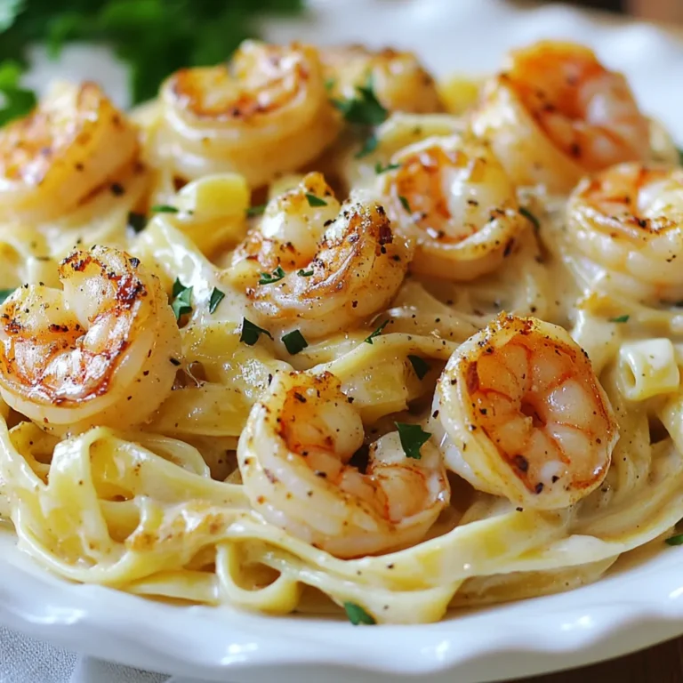 To make Cajun Shrimp Alfredo, you need these ingredients: - 8 oz fettuccine pasta - 1 lb large shrimp, peeled and deveined - 2 tablespoons Cajun seasoning - 2 tablespoons olive oil - 3 cloves garlic, minced - 1 cup heavy cream - 1 cup grated Parmesan cheese - 2 tablespoons butter - Salt and pepper to taste - Chopped parsley for garnish Here are the tools you will need: - Large pot for boiling pasta - Large skillet for cooking shrimp and sauce - Measuring cups and spoons - Colander for draining pasta - Whisk for mixing sauce - Mixing bowl for seasoning shrimp Start by gathering all your ingredients. This way, you can work faster and easier. - Pasta: Use fresh fettuccine for the best taste. Cook it just to al dente. - Shrimp: Buy large shrimp. Peel and devein them before cooking. This saves time. - Cajun seasoning: You can buy this or make your own. It adds lots of flavor! - Garlic: Use fresh garlic if you can. It makes the sauce smell amazing. - Cream and cheese: Let the cream sit out a bit. This helps it mix better. These steps will help you make a great Cajun Shrimp Alfredo. Enjoy cooking! {{ingredient_image_1}} Start by boiling a large pot of salted water. This helps the pasta taste better. Once it boils, add the fettuccine. Cook it according to the package directions until it's al dente. This means it should be firm but not hard. After cooking, drain the pasta but save a cup of the water. You will need it later. Take your peeled and deveined shrimp and place them in a bowl. Sprinkle Cajun seasoning over the shrimp. Toss the shrimp until they are all coated. This gives them a nice kick. Now, heat olive oil in a large skillet over medium-high heat. When the oil is hot, add the shrimp. Cook them for about 2-3 minutes on each side. The shrimp should turn pink and opaque. Once done, take them out and set them aside. In the same skillet, lower the heat to medium. Add the butter and let it melt. Once melted, add minced garlic. Sauté it for about one minute until it smells good. Next, slowly pour in the heavy cream while stirring. Let the cream simmer for about 2-3 minutes. Gradually whisk in the grated Parmesan cheese. Keep stirring until the cheese melts and you have a smooth sauce. Now it’s time to mix everything. Add the cooked shrimp back to the skillet. Then, add the cooked fettuccine. Toss it all together. Use the reserved pasta water a little at a time to make the sauce the way you like it. Finally, season with salt and pepper to taste. Serve your Cajun shrimp Alfredo right away, and don’t forget to sprinkle some chopped parsley on top for a nice touch! To cook shrimp just right, you need to watch the time. Shrimp cook fast. It's best to sauté them for 2-3 minutes on each side. When they turn pink and opaque, they are ready. Overcooked shrimp become tough. So, stay close to the skillet. Remove them as soon as they look perfect. If you want a milder flavor, you can reduce the Cajun seasoning. Start with one tablespoon instead of two. Taste your sauce as you mix. If you need more spice, you can always add more later. For extra heat, try some red pepper flakes or hot sauce. This way, you can make it your own. A creamy Alfredo sauce starts with the right ingredients. Use heavy cream for the best texture. When you add the cheese, do it slowly. Stir it in until it melts completely. If your sauce seems too thick, add some pasta water. This water helps loosen the sauce while adding flavor. Always taste before serving. Adjust salt and pepper to get it just right. Pro Tips Perfectly Cooked Pasta: To ensure your fettuccine is al dente, taste it a minute or two before the package instructions indicate. It should be firm to the bite. Choosing the Right Shrimp: Opt for fresh or frozen shrimp that are large and sustainably sourced for the best flavor and texture in your dish. Thickening the Sauce: If your Alfredo sauce is too thin, let it simmer a bit longer to reduce and thicken. You can also add more Parmesan cheese for a richer consistency. Garnishing Like a Pro: For added flavor and visual appeal, use freshly chopped parsley or even a sprinkle of smoked paprika to complement the Cajun seasoning. {{image_2}} You can swap out some ingredients for a different taste. Use chicken or scallops instead of shrimp. If you want a lighter dish, replace heavy cream with half-and-half. For a dairy-free option, try coconut milk. You can also use nutritional yeast instead of Parmesan cheese for a vegan twist. If you want a meat-free meal, consider using mushrooms or zucchini. These vegetables add texture and flavor. You can also use tofu or tempeh as a protein source. Just season them with Cajun spice to keep the dish lively. This way, you enjoy Cajun Shrimp Alfredo without shrimp! Adding veggies boosts nutrition and flavor. Try bell peppers, spinach, or broccoli. Sauté them with garlic before adding to the sauce. You can also toss in peas or corn for a touch of sweetness. These additions make the dish colorful and hearty. To keep your Cajun shrimp Alfredo fresh, place it in an airtight container. Make sure to cool it down to room temperature before sealing. Store it in the fridge for up to three days. If you want to enjoy it later, remember to keep the shrimp and sauce together for best flavor. When you're ready to eat your leftovers, reheat the dish gently. I suggest using a skillet for the best result. Add a splash of water or cream to help loosen the sauce. Heat on low, stirring often, until it's warm. You can also microwave it, but be careful not to overheat. This keeps the shrimp juicy and the sauce creamy. If you want to freeze Cajun shrimp Alfredo, it's best to do so before adding the shrimp. Store the sauce and pasta separately in freezer-safe containers. The sauce can last up to three months. When you're ready to eat, thaw it in the fridge overnight. Then, reheat the sauce and add fresh shrimp for a delicious meal. You can use whole milk or half-and-half instead of heavy cream. They will make a lighter sauce. For a dairy-free option, try coconut milk. It adds a nice flavor too. You may need to adjust the seasoning since these options may taste different. To reduce the spice, use less Cajun seasoning. Start with one tablespoon instead of two. You can also add more cream or cheese to cool down the heat. Adding a pinch of sugar can help balance the flavors too. Yes, you can use frozen shrimp. Just make sure to thaw them first. Place the shrimp in cold water for about 15-20 minutes. Drain them well before seasoning. This helps them cook evenly in the skillet. A nice white wine works best. I recommend a Chardonnay or Sauvignon Blanc. These wines have bright flavors that complement the dish. If you prefer red, try a light Pinot Noir. Enjoying wine with your meal makes it feel special! Cajun Shrimp Alfredo brings bold flavors to your table. We covered the key ingredients, cooking steps, and clever tips. I shared ways to customize your dish and store leftovers for later. Keep experimenting with spicy or creamy variations. With practice, you’ll master this dish and wow your friends and family. Enjoy every bite, and make your Cajun Shrimp Alfredo your own!