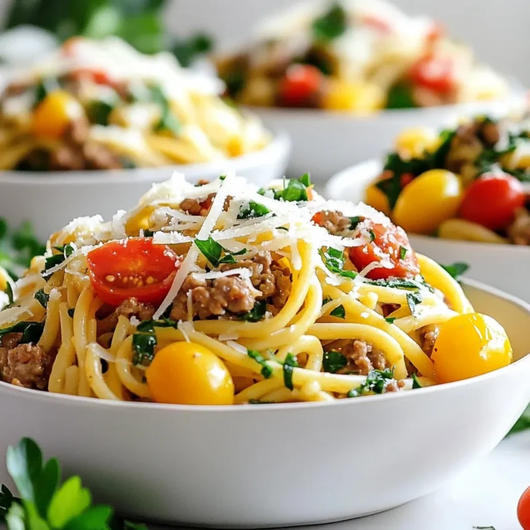- 8 oz linguine or fettuccine - 1 lb ground turkey - 1 tablespoon Cajun seasoning - 1 tablespoon olive oil - 1 bell pepper (red or green), diced - 1 medium onion, chopped - 2 cloves garlic, minced - 1 cup cherry tomatoes, halved - 1 cup heavy cream - 1 cup chicken broth - 1 cup spinach, fresh - Salt and pepper to taste - ¼ cup grated Parmesan cheese (for serving) - Fresh parsley, chopped (for garnish) Gathering your ingredients is key to making Cajun turkey pasta. Start with your pasta; you can use linguine or fettuccine. I love how each type adds a different texture to the dish. Next, grab some ground turkey; it brings a lean protein that works great with Cajun spice. Cajun seasoning is next on the list. This spice mix gives the dish its bold, vibrant flavor. You’ll also need olive oil to cook your turkey and veggies. Fresh bell pepper and onion add sweetness and crunch, while garlic packs in the flavor. Cherry tomatoes bring a burst of juiciness. For creaminess, you will need heavy cream, and chicken broth adds depth to your sauce. Fresh spinach adds color and nutrients, making your dish feel light. Lastly, don’t forget the Parmesan cheese and parsley for a beautiful finish. With all these ingredients ready, you can start cooking. Each one plays a role in making this dish delicious and comforting. {{ingredient_image_1}} 1. Start by bringing a large pot of salted water to a boil. 2. Add 8 ounces of linguine or fettuccine to the boiling water. 3. Cook the pasta until it is al dente, about 8-10 minutes. 4. Once done, drain the pasta and set it aside in a bowl. 1. In a large skillet, pour 1 tablespoon of olive oil over medium heat. 2. Add 1 pound of ground turkey to the skillet. 3. Season the turkey with 1 tablespoon of Cajun seasoning, plus salt and pepper. 4. Cook for about 5-7 minutes, stirring often, until browned and cooked through. 5. Remove the cooked turkey from the skillet and set aside. 1. In the same skillet, add the diced bell pepper and chopped onion. 2. Sauté the veggies for about 3-4 minutes until they soften. 3. Stir in 2 minced garlic cloves and cook for 1 more minute. 1. Pour in 1 cup of chicken broth and bring it to a simmer. 2. Add 1 cup of heavy cream and 1 cup of halved cherry tomatoes. 3. Stir well and let the sauce simmer for about 5 minutes to thicken. 1. Add the cooked turkey back into the skillet with the sauce. 2. Toss in 1 cup of fresh spinach and stir until it wilts. 3. Taste the mixture and adjust seasoning with salt and pepper if needed. 1. Add the drained pasta to the skillet with the sauce and turkey. 2. Toss everything together, mixing well. 3. Heat for an extra 2-3 minutes to warm it through. Cooking pasta just right is key. You want it to be al dente. This means it should be firm, not mushy. To achieve this, boil your pasta in salted water. Add enough salt; it should taste like the sea. This adds flavor directly to the pasta. Follow the package instructions but check it a minute early. Drain it and set it aside to keep that perfect texture. To boost the taste, you can adjust the Cajun seasoning. If you like it spicier, add more seasoning. You can also mix in other spices. Smoked paprika or cayenne pepper can add depth. Taste as you go to find your perfect mix. Feel free to experiment with the flavors you love. The sauce should be rich and creamy. To keep the right consistency, add the heavy cream slowly. Stir well to blend it in. If you want a lighter option, use half-and-half or even coconut milk. These can give a nice twist. Just ensure it still tastes wonderful and creamy. Pro Tips Cook the Pasta Al Dente: Cooking the pasta just until al dente ensures it retains a firm texture and won't become mushy when mixed with the sauce. Customize Your Cajun Seasoning: Adjust the amount of Cajun seasoning to suit your spice preference. You can also add a pinch of cayenne for extra heat! Fresh Spinach Alternative: If fresh spinach is unavailable, you can substitute with kale or frozen spinach. Just make sure to adjust cooking time accordingly. Garnish for Flavor: Don't skip the fresh parsley and Parmesan cheese on top; they add a burst of flavor and make the dish visually appealing! {{image_2}} You can swap ground turkey for chicken. Chicken gives a lighter taste. Use the same Cajun seasoning to keep the flavor. Just make sure to cook it until it’s no longer pink. For a vegetarian dish, use mushrooms or tofu. They will soak up the sauce well. This makes a hearty meal without meat. Linguine and fettuccine are great choices. But you can try penne or rotini for fun shapes. These can hold sauce better. If you need gluten-free options, look for brown rice or chickpea pasta. They work well with the sauce and add fiber. Add more veggies for extra nutrients. Spinach is great, but you can also use zucchini, bell peppers, or peas. They add color and crunch. If you want more heat, increase the Cajun seasoning. You can also add crushed red pepper flakes for a spicy kick. Adjust to your taste for a perfect meal. To store leftovers, let the pasta cool down first. Place it in an airtight container. This keeps the flavors fresh. You can store it in the fridge for up to 3 days. Use clear containers so you can see what's inside. To freeze Cajun turkey pasta, let it cool completely. Portion it into freezer-safe bags. Squeeze out as much air as you can. This prevents freezer burn. It can last up to 3 months. When you want to eat it, thaw it in the fridge overnight. The best way to reheat is on the stove. Add a splash of water or broth. Heat it on low, stirring often. This keeps the pasta creamy and tasty. You can also use a microwave. Heat in short bursts, stirring in between. This helps keep the flavor and texture right. Cajun Turkey Pasta is a tasty and filling dish. It mixes ground turkey with pasta and spices. This dish comes from Cajun cooking, which is popular in Louisiana. Cajun food is known for its bold flavors and spices. The blend of creamy sauce, vegetables, and Cajun seasoning makes it special. Yes, you can easily add more heat! Here are some tips: - Use more Cajun seasoning. - Add red pepper flakes for a kick. - Chop fresh jalapeños or serrano peppers into the mix. - Serve with a dash of hot sauce on top. These options will make your dish extra spicy! Making Cajun Turkey Pasta dairy-free is simple. Instead of heavy cream, use coconut milk or almond milk. You can also swap out the Parmesan cheese. Nutritional yeast adds a cheesy flavor without dairy. These swaps keep your dish creamy and delicious! This dish is quick to make! Here’s the time breakdown: - Prep time: 10 minutes - Cook time: 20 minutes This means you can have dinner ready in just 30 minutes! Cajun Turkey Pasta goes well with many sides. Here are a few ideas: - Simple green salad with vinaigrette. - Garlic bread for a crunchy side. - Steamed vegetables like broccoli or green beans. - Coleslaw for a cool, crunchy contrast. These sides will balance the spicy pasta perfectly! This blog post covered a delicious Cajun Turkey Pasta recipe. You learned about the essential ingredients and step-by-step cooking instructions. I shared tips to enhance flavor and gave variations to personalize your dish. You also found helpful storage information and answers to common questions. Cooking can be simple and fun. Enjoy making this dish, and don't be afraid to experiment! Each time you make it, you can discover new flavors and enjoy a tasty meal.