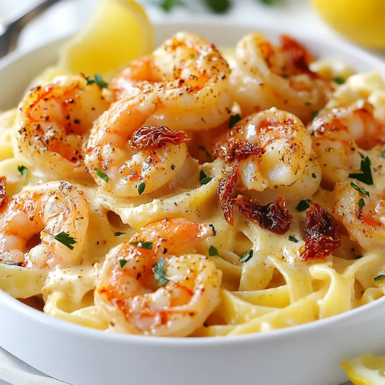 To make this tasty dish, gather the following items: - 1 pound large shrimp, peeled and deveined - 8 ounces fettuccine pasta - 2 tablespoons Cajun seasoning - 2 tablespoons olive oil - 3 cloves garlic, minced - 1 cup heavy cream - 1 cup grated Parmesan cheese - 1/2 cup sun-dried tomatoes, chopped - 1/4 cup fresh parsley, chopped - Salt and pepper to taste - Lemon wedges, for serving These simple ingredients work together to create a creamy, spicy dish. The shrimp add protein, while the fettuccine brings a hearty feel. If you do not have a few ingredients, here are some swaps you can make: - Use shrimp paste or chicken instead of shrimp. - Swap fettuccine with penne or spaghetti. - Replace heavy cream with half-and-half or coconut milk for a lighter sauce. - Use any type of cheese, like mozzarella or cheddar, instead of Parmesan. - If you lack sun-dried tomatoes, fresh tomatoes work too. These substitutions can help you enjoy this dish even if you’re low on supplies. I prefer fresh herbs for flavor. Fresh parsley adds bright notes to the dish. Dried herbs can work in a pinch, but they lack the same pop. If using dried parsley, use one-third of the amount. Fresh herbs brighten the dish, while dried herbs are more concentrated. Adjust based on what you have. Always taste as you go to find the right balance. {{ingredient_image_1}} Start by boiling a big pot of salted water. Add 8 ounces of fettuccine pasta. Cook it until it is al dente, following the package instructions. This usually takes about 8-10 minutes. When done, drain the pasta but save a cup of that pasta water. This water helps adjust the sauce later. Next, take 1 pound of large shrimp that are peeled and deveined. Toss these shrimp in a bowl with 2 tablespoons of Cajun seasoning. Make sure the shrimp are evenly coated. Heat 2 tablespoons of olive oil in a large skillet over medium-high heat. Add the shrimp. Sauté for about 2-3 minutes on each side until they turn pink and opaque. Remove the shrimp from the skillet and set them aside. In the same skillet, add 3 cloves of minced garlic. Sauté for about 30 seconds until it smells great. Pour in 1 cup of heavy cream and bring it to a gentle simmer. Stir in 1 cup of grated Parmesan cheese until it melts and becomes smooth. Next, add in 1/2 cup of chopped sun-dried tomatoes. Mix everything well. If the sauce is thick, add a bit of the reserved pasta water until it reaches the right consistency. Now, add the cooked fettuccine and sautéed shrimp to the creamy sauce. Toss everything together so the pasta gets coated in that rich sauce. Season with salt and pepper to taste. Once combined, remove the skillet from heat. Sprinkle 1/4 cup of chopped fresh parsley on top for color. Serve this dish right away. Add lemon wedges on the side for a fresh touch. Enjoy your Cajun Shrimp Alfredo! To cook shrimp just right, start with fresh shrimp. Look for shrimp that are pink and firm. Peel and devein them before cooking for the best taste. Heat olive oil in your skillet over medium-high heat. Add shrimp and cook for 2-3 minutes on each side. They will turn pink and opaque when ready. Avoid overcooking, as shrimp can become rubbery if cooked too long. Cajun seasoning packs a punch! Start with 2 tablespoons to get that great flavor. If you want more heat, add a bit more seasoning. You can also use extra hot sauce for a fiery kick. Taste as you go to find your perfect spice level. Remember, you can always add more, but you can't take it out! A creamy sauce is the heart of this dish. Start with heavy cream for the best texture. If your sauce gets too thick, use the pasta water you saved. This water adds flavor and helps to thin the sauce. Stir in grated Parmesan slowly until it melts. This keeps the sauce smooth and rich. Keep heat low to prevent the sauce from breaking. Pro Tips Fresh Shrimp is Best: Use fresh, high-quality shrimp for the best flavor and texture. Look for shrimp that is firm and has a mild, ocean-like scent. Adjust the Spice Level: If you prefer a milder dish, reduce the amount of Cajun seasoning or use a mild version. You can always add more heat later. Don't Overcook the Shrimp: Cook the shrimp just until they turn pink and opaque. Overcooking can make them rubbery, so keep an eye on them! Garnish for Flavor: Fresh parsley adds color and a burst of freshness to the dish. Consider adding a sprinkle of red pepper flakes for extra heat and flavor! {{image_2}} You can easily add vegetables to your Cajun shrimp Alfredo. Some great choices include bell peppers, zucchini, or spinach. To do this, simply chop the veggies into bite-sized pieces. Sauté them in the skillet before adding the garlic and cream. This way, they will cook nicely and mix with the sauce. The added veggies bring more color and nutrition, making your dish even better. If you need a gluten-free version, swap regular pasta for gluten-free fettuccine. Many brands offer excellent gluten-free options that taste great. Also, check your Cajun seasoning to ensure it does not contain gluten. Often, you can find gluten-free versions at your local store. This way, everyone can enjoy this creamy dish without worry. For those who want to try something new, you can use different proteins in this dish. Chicken works well with this recipe. Just cut it into pieces and season it like you do with shrimp. Sauté it until it’s fully cooked, then follow the same steps for the sauce. You could also use tofu for a vegetarian option. Just season and sauté it until golden brown. Each protein will give the dish its own unique flavor while keeping it delicious. To keep your Cajun Shrimp Alfredo fresh, place it in an airtight container. Make sure to cool the dish to room temperature first. Store it in the fridge for up to three days. If you want to enjoy it later, don’t forget to separate the shrimp from the pasta. This helps keep the shrimp tender and the pasta fresh. When you’re ready to eat your leftovers, reheat them gently. You can use a skillet over low heat. Add a splash of water or cream to keep the pasta moist. Stir often to avoid burning. You can also microwave it in 30-second bursts, stirring in between. This way, your dish stays creamy and delicious. If you want to save Cajun Shrimp Alfredo for a longer time, freezing is a great choice. Place the cooled dish into a freezer-safe container. It can last up to two months in the freezer. When you’re ready to eat, thaw it overnight in the fridge. Reheat the pasta and sauce gently, just like with leftovers. However, I recommend not freezing the shrimp if possible. It may become tough when thawed. Cajun seasoning has a mix of spices. It usually includes paprika, cayenne, garlic powder, onion powder, and oregano. This blend gives it a warm, spicy flavor. You can find it at stores or make your own. Just mix the spices in a bowl, and you’re set! Yes, you can! While fettuccine is great, other pasta types work too. Use penne, linguine, or even spaghetti. The key is to cook the pasta until it is al dente. This will help it hold up in the creamy sauce. To add more heat, use extra Cajun seasoning. You can also add chopped fresh chili or red pepper flakes. Adjust the spice level to your taste. Start small, mix, and taste until it’s just right for you. Cajun Shrimp Alfredo pairs well with many sides. Consider a fresh salad for a crisp contrast. Garlic bread or crusty rolls are great for dipping in the sauce. You can also serve it with roasted veggies for a colorful plate. This blog post outlined every step to make Cajun Shrimp Alfredo. We covered ingredients, substitutions, and tips for success. You learned how to cook shrimp perfectly and create a creamy sauce. Explore different variations, from adding veggies to trying gluten-free options. Finally, storing and reheating leftovers ensures you enjoy this dish again. Now, try making Cajun Shrimp Alfredo at home. Experiment with flavors and create your own twist! Enjoy cooking and savoring this delicious dish.