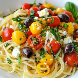 - 12 oz spaghetti or linguine - 1 cup cherry tomatoes, halved - 1 medium red bell pepper, diced - 1 medium zucchini, sliced - 1 can (15 oz) chickpeas, drained and rinsed - 1 cup vegetable broth - 1/2 cup Kalamata olives, pitted and sliced - 1/4 cup feta cheese, crumbled - 3 cloves garlic, minced - 1 teaspoon dried oregano - 1 teaspoon dried basil - Salt and pepper, to taste - 2 tablespoons olive oil - Fresh basil leaves, for garnish You can add more flavor with some extra ingredients. Consider these options: - Red pepper flakes for heat - Artichoke hearts for a tangy twist - Spinach or kale for added greens - Lemon zest for a fresh pop - Fresh herbs like parsley or dill for brightness This recipe is quite flexible. Here are some ideas: - Use whole wheat or gluten-free pasta for dietary needs. - Swap chickpeas for white beans if preferred. - Replace feta with a dairy-free cheese for a vegan option. - For low-sodium diets, choose low-sodium broth and olives. You can tailor this dish to fit your taste and dietary needs. Enjoy the process and have fun experimenting! {{ingredient_image_1}} Start by gathering your veggies. You will need cherry tomatoes, red bell pepper, zucchini, and garlic. Halve the cherry tomatoes. Dice the bell pepper and slice the zucchini. Mince the garlic cloves. This step is quick but key for great flavor. Next, heat two tablespoons of olive oil in a large pot over medium heat. Add the minced garlic. Sauté it for about one minute. You want it fragrant but not brown. Then, toss in the diced bell pepper and sliced zucchini. Cook these for three to four minutes. They should start to soften and smell great. Now, it's pasta time! Add the halved cherry tomatoes, drained chickpeas, and vegetable broth to the pot. Then, sprinkle in a teaspoon each of dried oregano and dried basil. Season with salt and pepper to taste. Stir everything well to mix the flavors. Bring the mixture to a gentle simmer. Once simmering, add in 12 ounces of spaghetti or linguine. Make sure the pasta is submerged in the broth. If it isn’t, add a little more broth or water. Cover the pot and cook for about ten to twelve minutes. Stir occasionally. You want the pasta al dente and to absorb most of the liquid. After cooking, remove the pot from heat. Gently fold in the sliced Kalamata olives and crumbled feta cheese. Let the dish sit for a couple of minutes. This helps the flavors meld together nicely. Finally, fluff the pasta with a fork before serving. It should look colorful and inviting. Garnish with fresh basil leaves and a little extra feta if you like. Enjoy your One-Pot Mediterranean Pasta! To get the pasta just right, use the right amount of broth. Start with 1 cup of broth for every 3 ounces of pasta. Make sure the pasta is fully covered. If it looks dry, add a bit more broth. Stir the pasta often while it cooks. This prevents sticking and helps it cook evenly. After about 10 minutes, check the texture. It should be al dente, meaning firm but not hard. If it is too soft, reduce the cooking time next time. To boost the dish's taste, use fresh herbs. Fresh basil can elevate the flavor. Add it just before serving for the best taste. You can also use lemon juice or zest. This adds a bright note to the dish. Kalamata olives provide a rich, salty flavor. If you want more depth, try adding capers or artichokes. They bring in more classic Mediterranean tastes. Don't forget to season with salt and pepper to balance flavors. One common mistake is overcooking the pasta. Always keep an eye on the cooking time. Another mistake is not washing the chickpeas. Rinsing removes extra salt and makes them taste better. Using too much liquid can also ruin the dish. Start with less broth and add more if needed. Lastly, don’t skip the resting time after cooking. Letting it sit helps the flavors blend well. Pro Tips Use Fresh Ingredients: Fresh vegetables not only enhance the flavor but also provide the best texture and nutritional value. Try to use seasonal produce for optimal freshness. Customize Your Pasta: Feel free to swap out the pasta type for your favorite. Whole wheat or gluten-free options work well, just adjust the cooking time as needed. Enhance the Flavor: For an extra burst of flavor, add a splash of lemon juice or a sprinkle of red pepper flakes before serving. Leftover Makeover: This dish is perfect for leftovers! Reheat with a splash of broth to revive the flavors and moisture. {{image_2}} You can boost your One-Pot Mediterranean Pasta by adding protein. Chicken is a great option. Simply cook diced chicken in the olive oil before adding garlic. Shrimp works well too. Just toss in peeled shrimp after sautéing the garlic. If you prefer plant-based options, try tofu. Use firm tofu, cut it into cubes, and sauté it until golden brown. This makes the dish heartier and more filling. If you want a vegan version, skip the feta cheese. You can use nutritional yeast instead to give a cheesy flavor. For veggie lovers, add more chickpeas or use lentils. They provide protein and fiber. You can also swap the vegetable broth for a rich mushroom broth to deepen the taste. These changes keep your dish tasty and healthy. Feel free to mix in more veggies! Spinach, kale, or artichokes add color and nutrients. You can roast some bell peppers or add asparagus for a fresh twist. Fresh herbs like parsley or dill can brighten the dish. Don't forget about lemon zest! It adds a zesty kick and balances the flavors. Just sprinkle some before serving for a burst of freshness. To store your One-Pot Mediterranean Pasta, let it cool first. Use an airtight container. Keep it in the fridge. This helps maintain its fresh taste. I suggest using glass containers. They store well and are easy to clean. Make sure to separate the pasta from any extra liquid if there is any. When you're ready to enjoy leftovers, reheat the pasta gently. You can use a microwave or a stove. If using a microwave, place it in a bowl. Add a splash of vegetable broth or water. Cover it with a damp paper towel. Heat for 1-2 minutes, stirring halfway through. On the stove, warm over low heat. Stir it often until it's hot. Your One-Pot Mediterranean Pasta will last about 3-5 days in the fridge. For longer storage, consider freezing it. Place it in a freezer-safe container. Label it with the date. It can last up to 3 months in the freezer. When you’re ready to eat, thaw it in the fridge overnight. Reheat as mentioned above for the best taste. Yes, you can use whole wheat or gluten-free pasta. Whole wheat pasta adds more fiber and nutrients. Gluten-free pasta works great for those with gluten issues. Just keep an eye on the cooking time. Whole wheat may take longer to cook, while gluten-free pasta can cook faster. Adjust the cooking time based on the type you choose. To spice up your One-Pot Mediterranean Pasta, add red pepper flakes. Start with a pinch and taste as you go. You can also use spicy olives or add sliced jalapeños. For a deeper kick, try adding a dash of hot sauce while cooking. This way, you control the heat to match your taste. This dish pairs well with a simple green salad. A fresh salad with lemon vinaigrette complements the pasta nicely. You can also serve warm garlic bread on the side for a tasty treat. If you want something heartier, grilled chicken or shrimp adds protein and flavor. Just keep it light to balance the pasta's flavors. We explored how to make a tasty one-pot Mediterranean pasta. We covered the key ingredients, step-by-step instructions, and tips for perfect texture. Variations let you add chicken, shrimp, or veggies, fitting many diets. Finally, we discussed how to store leftovers safely and answered common questions. Cooking should be fun and easy. With these guidelines, you can create a delicious meal today. Enjoy experimenting and making this dish your own!