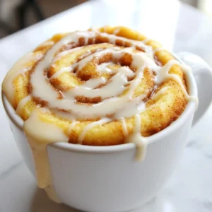 - 4 tablespoons all-purpose flour - 2 tablespoons granulated sugar - 1/4 teaspoon baking powder - 1/4 teaspoon ground cinnamon - 1/8 teaspoon salt - 3 tablespoons milk (or almond milk) - 1 tablespoon melted butter (or coconut oil) - 1/4 teaspoon vanilla extract - 1 tablespoon brown sugar (for swirl) - 1 teaspoon cinnamon (for swirl) To make the perfect cinnamon roll mug cake, you need simple ingredients. Each one plays an important role in making this treat tasty and fun. - Flour gives structure to the cake. Use all-purpose flour for a light texture. - Sugar sweetens your cake and helps it brown slightly. Granulated sugar works best. - Baking powder helps the cake rise, making it fluffy. - Ground cinnamon is key for that warm, cozy flavor. It makes your kitchen smell great, too! - Salt balances the sweetness and enhances all the flavors. - Milk (or almond milk) adds moisture to the batter. It keeps your cake soft. - Melted butter (or coconut oil) brings richness. It adds a nice flavor to your cake. - Vanilla extract adds a sweet aroma, making your cake more delightful. - Brown sugar for the swirl gives a caramel-like taste. It adds depth to your cake. - Extra cinnamon for the swirl gives that classic cinnamon roll flavor. Gather these ingredients, and you’re ready to create a quick and easy delight. You will love how quickly this mug cake comes together! {{ingredient_image_1}} - Whisk dry ingredients in a mug Start with a microwave-safe mug. Add 4 tablespoons of all-purpose flour, 2 tablespoons of granulated sugar, 1/4 teaspoon of baking powder, 1/4 teaspoon of ground cinnamon, and 1/8 teaspoon of salt. Whisk these dry ingredients well until they blend together. - Combine wet ingredients and mix Next, add 3 tablespoons of milk, 1 tablespoon of melted butter, and 1/4 teaspoon of vanilla extract to the mug with dry ingredients. Stir until the batter is smooth and no lumps remain. - Prepare cinnamon swirl mixture In a small bowl, mix 1 tablespoon of brown sugar with 1 teaspoon of cinnamon. This will create your cinnamon swirl mixture that adds a sweet twist to the cake. - Add the swirl mixture and create marbling Spoon the cinnamon swirl mixture over the top of the batter in the mug. Use a toothpick or fork to gently swirl it into the batter. This gives your cake a lovely marbled look. - Microwave instructions (time and tips) Microwave the mug on high for about 1 minute and 30 seconds. Check it after 1 minute. The cake should be set but slightly moist in the center. Be careful not to overcook it, as that can make the cake dry. - Allow cooling time before serving Let the mug cake cool for about a minute before digging in. This short wait makes it safe to eat and enhances the flavors. - Avoiding a dry cake: To keep your mug cake moist, do not overcook it. Microwave for just 1 minute and 30 seconds. Check after 1 minute. If the center looks wet, it’s perfect. - Adjusting cooking time for different microwaves: Microwaves vary in power. If your cake is not set, cook for an extra 10 seconds. If it seems too dry, reduce the time. Start with short bursts to find the right time. - Ingredients substitution suggestions: You can use almond milk instead of regular milk. Coconut oil works great in place of melted butter. For a healthier option, swap granulated sugar with honey or maple syrup. - Icing options: Create a quick icing with powdered sugar and milk. Mix until smooth and drizzle over your cake. It adds a sweet touch that pairs well with cinnamon. - Pairing ideas: A scoop of vanilla ice cream makes a tasty side. The cold ice cream melts slightly on the warm cake, creating a delightful mix. - Presentation tips: Serve your mug cake in the mug for a rustic look. You can sprinkle some extra cinnamon on top for added flair. A fresh berry or mint leaf can also brighten the dish. Pro Tips Use a Larger Mug: A larger mug prevents the cake from overflowing while microwaving. Customize Your Swirl: Experiment with different spices like nutmeg or add chocolate chips for a unique flavor. Check for Doneness: Microwaves vary in power; check your cake at 1 minute to avoid overcooking. Serving Suggestions: Top with whipped cream or a scoop of ice cream for an indulgent treat. {{image_2}} You can easily change the taste of your cinnamon roll mug cake. Here are some fun ideas: - Adding nuts or chocolate chips: Toss in some walnuts or pecans for crunch. You can also add chocolate chips for a sweet twist. - Different spices to try: Use nutmeg or cardamom for new flavors. A hint of these spices can give your cake a warm, cozy taste. - Alternative sweeteners: Swap granulated sugar with honey or maple syrup. This change can make your cake taste richer and add unique notes. Making this mug cake fit your diet is simple. Here are some options: - Gluten-free version: Use gluten-free flour instead of all-purpose flour. This swap keeps the cake tasty while being safe for those with gluten issues. - Dairy-free modification options: Replace milk with almond milk or another plant-based milk. You can also use coconut oil instead of butter for a dairy-free treat. - Vegan-friendly adjustments: For a vegan mug cake, use plant-based milk and coconut oil. This way, everyone can enjoy this delicious dessert! To keep your cinnamon roll mug cake fresh, follow these steps: - Cool it down: Let the cake cool to room temperature. - Use an airtight container: Place it in a container that seals tight. - Store in the fridge: It stays good in the fridge for up to three days. When you want to enjoy your leftover mug cake, use these tips: - Microwave reheating: Heat it for about 15 to 20 seconds. Check if it's warm enough, but don't overcook it. The shelf life of your mug cake is short. After three days, the cake may taste dry or lose flavor. It's best to eat it fresh! You can freeze your mug cake for later. Here's how: - How to freeze portions: Cut the cake into pieces. Wrap each piece tightly in plastic wrap. Place them in a freezer bag. - Thawing and reheating: When you're ready to eat, take a piece out. Let it thaw in the fridge overnight. Then, microwave it for 30 seconds. Keep in mind that freezing can change the texture. The cake may become a bit denser after thawing, but it will still taste great! Can I make this in an oven? Yes, you can! Preheat your oven to 350°F (175°C). Pour your mug cake mix into a small oven-safe dish. Bake for about 15-20 minutes. Check for doneness with a toothpick. If it comes out clean, your cake is ready! What if my mug cake overflows? If your mug cake overflows, it may be too full. Use a larger mug or lessen the batter. Microwaves can vary, so start with shorter cooking times. If it does overflow, clean the microwave right away for easier cleanup. Can I double the recipe for two servings? You can double the recipe! Use a larger mug or bowl. Just make sure to adjust cooking time. Start with 2 minutes in the microwave, then check for doneness. Approximate calorie count This cinnamon roll mug cake has about 380 calories. This may change depending on your choices of milk and butter. Breakdown of macronutrients - Carbohydrates: 55g - Protein: 6g - Fat: 15g Health tips for enjoying in moderation This treat is rich and sweet. Enjoy it as an occasional dessert. Pair it with fresh fruit or nuts for added nutrition. Balancing sweets with healthy options helps maintain a good diet. This blog post has covered how to make a tasty mug cake. You learned about the simple ingredients and step-by-step instructions. I shared tips to perfect your cake, variations for different tastes, and storage options. With this knowledge, you can create a delightful treat that fits your needs. Experiment with flavors and enjoy your mug cake anytime. Happy baking!