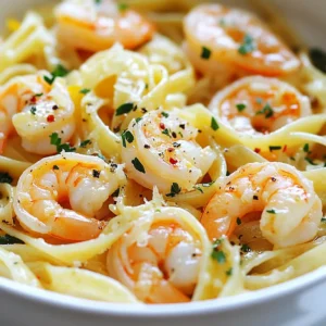 - 8 ounces linguine pasta - 1 pound large shrimp, peeled and deveined - 4 tablespoons unsalted butter - 4 tablespoons olive oil Linguine pasta is a long, flat noodle. It holds sauce well. Large shrimp give a nice bite. Butter and olive oil create a rich sauce. - 4 cloves garlic, minced - 1 teaspoon red pepper flakes (adjust for spice level) - 1/4 cup fresh parsley, chopped Garlic adds a fragrant base. Red pepper flakes bring heat. Fresh parsley adds color and freshness. - Zest of 1 lemon - 2 tablespoons fresh lemon juice - Freshly grated Parmesan cheese for serving (optional) Lemon zest gives bright flavor. Fresh lemon juice adds tang. Parmesan cheese makes the dish creamy and rich. {{ingredient_image_1}} To start, boil water in a large pot. Add salt to the water for flavor. Once boiling, add 8 ounces of linguine pasta. Cook it according to the package instructions until it is al dente. This means the pasta should still be firm when you bite it. Before draining, reserve 1/2 cup of pasta water. This water will help create the sauce later. After reserving, drain the pasta and set it aside. For the shrimp, heat a large skillet over medium heat. Add 4 tablespoons of unsalted butter and 4 tablespoons of olive oil to the skillet. Once the butter melts, add 4 cloves of minced garlic and 1 teaspoon of red pepper flakes. Sauté for about 1 minute until it smells great. Now, add 1 pound of large shrimp, which should be peeled and deveined. Season them with salt and pepper. Cook the shrimp for about 2-3 minutes on each side. They are done when they turn pink and opaque. Next, it’s time to mix in flavor. Stir in the zest of 1 lemon and 2 tablespoons of fresh lemon juice. This adds a bright taste to your dish. Now, add the cooked linguine to the skillet. Toss everything together to coat the pasta with the garlic shrimp sauce. If it seems too dry, add a little reserved pasta water until you find the right consistency. Finish by stirring in 1/4 cup of chopped fresh parsley. Adjust the seasoning if needed. Choosing the right shrimp Pick large shrimp for this dish. They cook evenly and stay juicy. Look for shrimp that are firm and have a mild smell. Fresh or frozen shrimp works well. If using frozen shrimp, thaw them overnight in the fridge. Cooking tips for shrimp Cook shrimp in medium heat. This keeps them tender. Don’t overcrowd the skillet; it can steam them instead of searing. Each side needs only 2 to 3 minutes. Watch for them to turn pink and opaque. Adjusting spice levels Love heat? Add more red pepper flakes. If you prefer mild, use less. You can also skip them altogether. Adjust according to your taste for the perfect balance. Additional herbs and seasonings Fresh herbs brighten the dish. In addition to parsley, try basil or thyme. A dash of white wine adds depth. You can also mix in capers for a salty kick. Serving suggestions Serve this dish hot right from the skillet. Pair it with crusty bread to soak up the sauce. A side salad can add freshness to the meal. Presentation tips for a beautiful dish Use a large, shallow bowl for serving. Twirl the linguine in the center for height. Garnish with lemon wedges and extra parsley for color. Sprinkle Parmesan cheese on top for a tasty finish. Pro Tips Use Fresh Shrimp: For the best flavor and texture, opt for fresh shrimp rather than frozen. If using frozen, ensure they are fully thawed and patted dry before cooking. Perfect Pasta: Always reserve some pasta water before draining. This starchy water can help to loosen the sauce and create a silky finish when tossed with the linguine. Garlic Timing: Add garlic to the pan after the butter has melted to prevent it from burning. Overcooked garlic can turn bitter and ruin the dish's flavor. Adjust Spice Levels: Feel free to adjust the amount of red pepper flakes based on your heat preference. You can also add a pinch of cayenne for extra kick! {{image_2}} You can change up the pasta for shrimp scampi. While linguine is great, try fettuccine or spaghetti. Both will hold the sauce well. If you want a gluten-free option, use rice noodles or gluten-free pasta. These choices still deliver a tasty meal. To boost flavor, add fresh veggies. Spinach wilts nicely in the sauce. Cherry tomatoes add a sweet pop. You can also explore regional scampi styles. For instance, Italian-style scampi might use white wine. In contrast, a Cajun twist can add spicy sausage. If you aim for a low-fat dish, cut back on butter. Use olive oil instead. You can also swap shrimp for tofu or chickpeas for a vegetarian version. This way, you keep the flavor while meeting your diet needs. To store shrimp scampi, let it cool first. Place it in an airtight container. This keeps the shrimp fresh and tasty. Glass or plastic containers work well for storing. You can also use heavy-duty plastic bags. Just make sure to squeeze out the air. When reheating, you want to avoid dryness. The best method is to use a skillet. Heat it on low and add a splash of water. This keeps the shrimp moist and flavorful. If using the microwave, cover the dish with a damp paper towel. This helps trap steam and keeps the dish juicy. You can freeze shrimp scampi for later. But, it’s best to freeze it without the pasta. Shrimp can lose texture when frozen with noodles. Place the shrimp in a freezer-safe container. Use it within three months for the best taste. When ready to eat, thaw it in the fridge overnight. Then, reheat it gently on the stove. This helps to keep the flavors intact. Shrimp scampi can last in your fridge for up to three days. To store it well, place it in an airtight container. Always let it cool before sealing. This helps keep it fresh and safe to eat. When you want to enjoy it again, check for any off smells or changes in texture. Yes, you can prepare shrimp scampi ahead. Cook the linguine and shrimp separately, then combine them later. Store the shrimp and pasta in separate containers. This way, they stay fresh and won’t get mushy. When ready to eat, just warm them up together in a pan. Shrimp scampi pairs well with many sides. Here are some great options: - Garlic bread for a crunchy bite. - A fresh green salad for a light touch. - Steamed vegetables for added color and nutrition. - A glass of white wine for a special meal. This article covered how to make a delicious shrimp scampi. We explored key ingredients like linguine, shrimp, and garlic. I shared step-by-step instructions for cooking the pasta and sautéing shrimp. You learned tips for perfecting flavor, serving, and even useful variations. In closing, shrimp scampi is simple yet elegant. With a few ingredients and some care, you can impress anyone at your table. Enjoy your cooking journey and savor each bite!