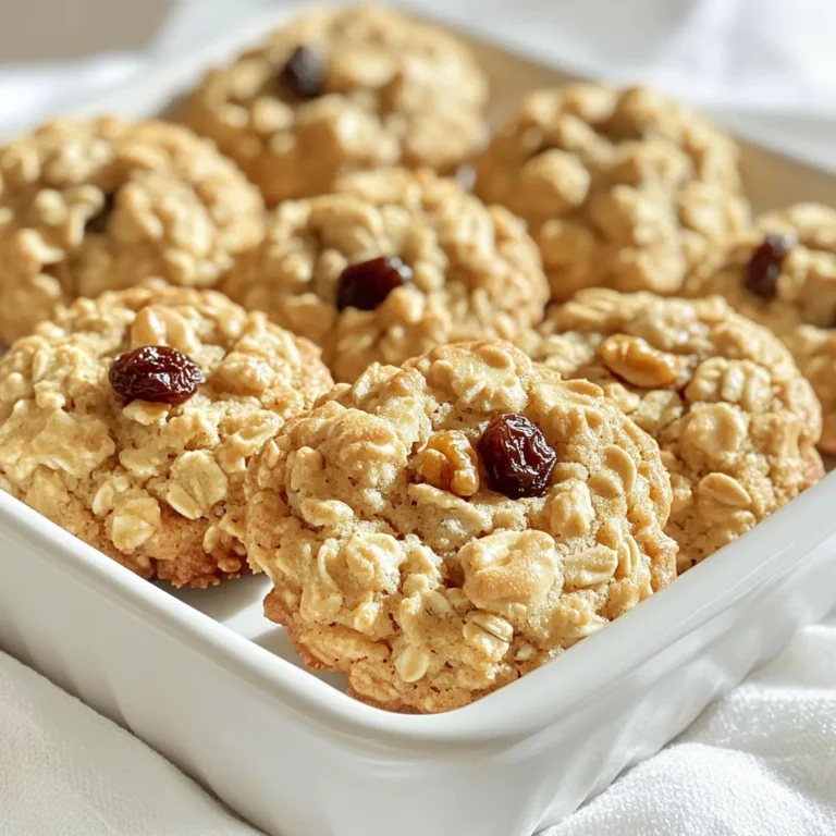 For the best oatmeal raisin cookies, you need quality ingredients. Here are the must-haves: - 1 cup unsalted butter, softened - 1 cup brown sugar, packed - 1/2 cup granulated sugar - 2 large eggs - 1 teaspoon vanilla extract - 1 1/2 cups all-purpose flour - 1 teaspoon baking soda - 1/2 teaspoon baking powder - 1 teaspoon cinnamon - 1/2 teaspoon salt - 3 cups rolled oats - 1 cup raisins - 1/2 cup chopped walnuts (optional) Each ingredient plays a role. The butter adds richness. Brown sugar gives moisture and a deep, sweet flavor. Rolled oats provide that chewy texture we love. Raisins add natural sweetness and chewiness. Choose rolled oats for your cookies. They keep their shape when baked. Look for oats that are whole, without added sugars or flavors. This ensures a pure taste. When picking raisins, go for plump ones. Plump raisins mean they are fresh and juicy. Check the packaging for no added sugar. This keeps your cookies from becoming overly sweet. Nuts can elevate your cookies. Chopped walnuts add a nice crunch and flavor. You can also try pecans or almonds for a twist. You might want to add chocolate chips or dried fruit, too. These mix-ins can change the cookie experience. Just keep the total amount of solids similar to the recipe. Too many extras can alter the dough's texture. Enjoy experimenting! To make the dough, start by preheating your oven to 350°F (175°C). Line your baking sheets with parchment paper. Next, grab a large bowl. Beat 1 cup of softened butter, 1 cup of brown sugar, and 1/2 cup of granulated sugar together. Use an electric mixer on medium speed for about 3-4 minutes. The mixture should look creamy and light. Then, add 2 large eggs one at a time. Mix well after each egg. Stir in 1 teaspoon of vanilla extract until it blends well. In another bowl, mix together 1 1/2 cups of all-purpose flour, 1 teaspoon of baking soda, 1/2 teaspoon of baking powder, 1 teaspoon of cinnamon, and 1/2 teaspoon of salt. Now, gradually add this dry mix to your wet ingredients. Stir until just combined. Be careful not to over-mix. Finally, gently fold in 3 cups of rolled oats and 1 cup of raisins. You can add 1/2 cup of chopped walnuts if you like. When you scoop the dough, use a tablespoon or cookie scoop. Drop heaping amounts onto the prepared sheets. Leave enough space between each cookie. This helps them spread without sticking together. Bake the cookies for 10-12 minutes. Look for golden brown edges and soft centers. If you like chewy cookies, take them out when the centers are slightly underbaked. After baking, let the cookies sit on the sheets for 5 minutes. This helps them firm up. Then, transfer the cookies to wire racks to cool completely. Store cooled cookies in an airtight container. They stay fresh for about a week. For longer storage, you can freeze them. Place cookies in a freezer-safe bag or container. Enjoy your homemade bakery-style oatmeal raisin cookies! To get that perfect chewy bite, you want to use rolled oats. They give structure and heartiness. Make sure to measure your oats correctly. Too many oats can make the cookies dry. The butter must be soft, not melted. Cream it well with the sugars until light and fluffy. This adds air for a chewy texture. Over-mixing the dough is a big mistake. It can lead to tough cookies. Mix just until combined when adding the dry ingredients. Also, don’t skip chilling the dough. Let it rest for about 30 minutes in the fridge. This helps the flavors meld and keeps cookies from spreading too much. To achieve that bakery-style look, use a cookie scoop. This ensures uniform size and shape. Leave enough space between each cookie on the baking sheet. They need room to spread. Bake until the edges are golden but the centers are soft. Let them cool slightly on the sheet before moving them. This keeps them from breaking apart. {{image_2}} You can make gluten-free oatmeal raisin cookies easily. Use gluten-free flour blends instead of all-purpose flour. Look for blends that contain xanthan gum for better texture. Check the oats to ensure they are labeled gluten-free. This way, you can enjoy the same great taste without the gluten. Adding chocolate chips gives these cookies a rich twist. Use semi-sweet or dark chocolate chips for a fun mix. You can also swap raisins for dried fruits like cranberries or apricots. Each option brings a new flavor that can surprise your taste buds. Get creative by adding nuts like walnuts or pecans. A sprinkle of sea salt on top before baking adds a nice touch. For a spiced flavor, try adding nutmeg or ginger. You can also mix in coconut flakes for a tropical vibe. Each tweak makes your cookies unique and fun to share! To keep your cookies fresh, store them in an airtight container. This helps prevent them from drying out. You can place layers of parchment paper between cookies to avoid sticking. Store cookies at room temperature for up to one week. For longer freshness, consider refrigeration, but this can change their texture. You can freeze both cookie dough and baked cookies. For cookie dough, scoop it into balls and place them on a baking sheet. Freeze until solid, then transfer to a freezer bag. This way, you can bake fresh cookies anytime. Baked cookies can also be frozen. Wrap them tightly in plastic wrap, then place them in a bag. They last for up to three months. To enjoy your cookies warm, reheat them in the oven. Preheat your oven to 350°F (175°C). Place cookies on a baking sheet and warm for about 5 minutes. This method helps restore their soft and chewy texture. You can also use a microwave. Heat for 10-15 seconds. Just be careful not to overheat, as this can make them tough. These oatmeal raisin cookies are bakery-style because they are thick and chewy. The dough has a great balance of oats, sugar, and butter. Using a mix of brown and granulated sugar gives them a rich flavor. Adding a little cinnamon adds warmth, making each bite satisfying. The cookie edges turn golden while the center stays soft. This combo makes them taste just like the ones from your favorite bakery. Yes, you can swap sugars in this recipe. Brown sugar makes cookies chewy and adds depth. Granulated sugar gives them a nice crisp. If you want a lighter flavor, you can use coconut sugar. Just keep the same amounts to keep the texture right. Each sugar will change the taste a bit, so feel free to experiment. To stop cookies from spreading, make sure your butter is softened, not melted. Cold dough helps too, so chill it for 30 minutes before baking. Using parchment paper or silicone mats can also help. Make sure to leave space between cookies on the baking sheet. This allows them to rise instead of spreading flat. You can substitute many ingredients for dietary needs. Use dairy-free butter for a dairy-free option. For gluten-free cookies, replace all-purpose flour with a gluten-free blend. You can also use egg replacers like flaxseed meal or applesauce. Adjust the measurements slightly to get the right texture. This way, everyone can enjoy these delicious cookies! In this blog post, we explored how to make bakery-style oatmeal raisin cookies. We covered key ingredients, effective baking tips, and common mistakes to avoid. Remember, choosing the right oats and raisins is key to great flavor. Don’t forget the fun add-ins you can mix for variety! Finally, proper storage helps keep your cookies fresh longer. With these steps and tips, you can bake cookies that wow your friends and family. Enjoy the process and the delicious results!
