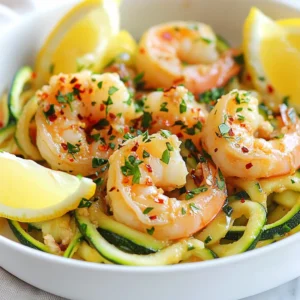For a tasty shrimp scampi with zucchini noodles, gather these ingredients: - 2 medium zucchini, spiralized - 1 pound large shrimp, peeled and deveined - 4 cloves garlic, minced - 1/2 teaspoon red pepper flakes (adjust to taste) - 3 tablespoons olive oil - 2 tablespoons unsalted butter - Juice of 1 lemon - Zest of 1 lemon - Salt and pepper to taste - Fresh parsley, chopped for garnish These ingredients make a bright, fresh dish full of flavor. The zucchini gives a light base, while the shrimp adds protein. You can enhance the dish with a few optional ingredients: - Cherry tomatoes for a pop of color - Fresh basil for a herby taste - Parmesan cheese for creaminess - Capers for a briny kick These extras can make your dish even more special. Feel free to mix and match based on what you like. This dish is not just tasty but also healthy. Here’s a quick look at the nutritional benefits: - Calories: Approximately 300 per serving - Protein: 25g - Carbohydrates: 10g - Fat: 15g - Fiber: 2g The shrimp provides a great source of protein, while zucchini offers vitamins and minerals. This meal is light yet satisfying, perfect for any day. {{ingredient_image_1}} To start, grab two medium zucchini. Use a spiralizer to make long, thin noodles, often called zoodles. If you don’t have a spiralizer, a vegetable peeler will work too. Just cut the zucchini into thin strips. After you spiralize, set the zoodles aside. This helps keep them fresh until you need them. Next, heat 2 tablespoons of olive oil and 1 tablespoon of butter in a large skillet over medium heat. When the oil and butter start to sizzle, add four cloves of minced garlic and 1/2 teaspoon of red pepper flakes. Sauté for about one minute. This will make your kitchen smell amazing! Now, add one pound of large shrimp to the skillet. Season with salt and pepper. Cook for 2-3 minutes on each side. The shrimp should turn pink and look opaque. Once cooked, remove the shrimp from the skillet and set them aside. Now, it is time to combine the flavors. In the same skillet, add the spiralized zucchini noodles. Toss them in the remaining tablespoon of olive oil. Sauté the zoodles for about 2-3 minutes until they are slightly tender. Be careful not to overcook them, or they will get mushy. After that, return the shrimp to the skillet. Squeeze the juice of one lemon and add the lemon zest. Mix everything together and cook for one more minute to heat through. Taste and adjust seasoning if needed. Finally, remove from heat and garnish with fresh chopped parsley before serving. Enjoy your dish! To keep zoodles firm, do not overcook them. After spiralizing, you should salt them lightly. Salt draws out excess water. Let them sit for a few minutes, then pat them dry. When cooking, sauté for just 2-3 minutes. This keeps them tender but not mushy. Remember, zoodles should have a slight crunch for the best texture. For juicy shrimp, use medium heat. This cooks them evenly without burning. Start with hot oil but watch for the garlic. Add garlic first and let it sizzle for about a minute. Then, add shrimp seasoned with salt and pepper. Cook each side for 2-3 minutes until they turn pink. Remove them when done to avoid overcooking. Lemon juice and zest add brightness to this dish. You can also try adding fresh herbs like basil or dill for a twist. A splash of white wine while cooking adds depth. If you like heat, adjust red pepper flakes to taste. Finally, top with fresh parsley to enhance the look and flavor. Pro Tips Choose Fresh Shrimp: Always opt for fresh, high-quality shrimp for the best flavor and texture. Frozen shrimp can work too, just ensure they are properly thawed before cooking. Adjust the Spice Level: Feel free to customize the amount of red pepper flakes based on your heat preference. Start with a little, and add more for extra kick! Don't Overcook the Zoodles: Zucchini noodles cook quickly, so sauté them just until they're slightly tender to avoid a mushy texture. Aim for a bit of crunch! Garnish for Flavor: Fresh parsley not only adds a pop of color but also enhances the dish's flavor. Consider adding grated Parmesan cheese for an extra layer of richness. {{image_2}} You can swap shrimp for other proteins. Chicken works well in this dish. Simply cut it into bite-sized pieces. Cook it in the skillet until it is no longer pink. Tofu is another great option. Use firm or extra-firm tofu. Press it to remove excess water. Then, cube it and sauté until golden. Both options keep the dish tasty and satisfying. This recipe is already gluten-free and low-carb. Zucchini noodles are a great substitute for pasta. If you want a different base, try spaghetti squash. Cook it until tender and shred it with a fork. Another option is to use palmini noodles made from hearts of palm. These are low in carbs and add a unique texture. Adding seasonal veggies can elevate your shrimp scampi. In spring, toss in asparagus or peas for a fresh taste. Summer is perfect for cherry tomatoes or bell peppers. In fall, try adding mushrooms or spinach. These veggies not only add flavor but also boost nutrition. Adjust cooking times based on the veggies you choose. Always aim for a colorful plate to make your meal more appealing. Store any leftover shrimp scampi zucchini noodles in an airtight container. Keep them in the fridge. They taste best when used within two days. Make sure to separate the shrimp from the zoodles if possible. This helps keep the zucchini noodles from getting too soft. To reheat, place the leftovers in a skillet over medium heat. Add a splash of olive oil to keep them moist. Stir gently until everything is heated through. This keeps the shrimp tender and the zoodles firm. Avoid using a microwave if you can. It can make the zucchini soggy. You can freeze shrimp scampi zucchini noodles, but the texture may change. To freeze, place the shrimp and zoodles in a freezer-safe bag. Remove as much air as possible. They will last for about three months in the freezer. When ready to eat, thaw in the fridge overnight and reheat gently. Yes, you can use regular pasta if you like. Cook it according to the package. Then, mix in the shrimp and sauce just like with zucchini noodles. The dish will have a different texture but will still taste great. You can make zucchini noodles with a simple vegetable peeler. Just take the peeler and run it down the zucchini. Keep peeling until you have long strips. You can also use a box grater. Grate the zucchini into thin strands for a similar effect. You can use chicken, tofu, or even scallops. If you pick chicken, cut it into small pieces. Cook it in the same way as the shrimp. For tofu, use firm tofu and cube it. Cook it until golden before adding the other ingredients. You learned about making tasty shrimp zucchini noodles in this blog. We covered key ingredients, step-by-step instructions, and helpful tips. I shared variations to keep your meals exciting and storage tips for leftovers. Remember, you can adjust flavors and proteins to your liking. Don’t fear trying new things in your dishes. This meal is fun and healthy! Enjoy making it your own, and keep experimenting.