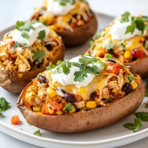 - 4 medium sweet potatoes - 2 boneless, skinless chicken breasts - 1 tablespoon Cajun seasoning - 1 tablespoon olive oil - 1 red bell pepper, diced - 1/2 onion, finely chopped - 2 cloves garlic, minced - 1 cup black beans, rinsed and drained - 1 cup corn (fresh or frozen) - 1 cup shredded cheese (cheddar or pepper jack) - Salt and pepper to taste - Fresh cilantro or parsley for garnish - Sour cream or Greek yogurt for serving (optional) Measuring your ingredients carefully makes a big difference. Use a kitchen scale for precise weights if you have one. For volume measurements, use standard measuring cups and spoons. If you want to adjust the spice level, start with less Cajun seasoning and add more to taste. You can swap ingredients based on what you have. For sweet potatoes, use regular potatoes if needed. Chicken can be replaced with shredded rotisserie chicken for speed. Black beans can be swapped with pinto beans or chickpeas. If you dislike cheese, try avocado or skip it entirely. Fresh herbs can be replaced with dried ones, but use less. {{ingredient_image_1}} Start by preheating your oven to 400°F (200°C). While the oven heats, wash the sweet potatoes. Poke holes in each one with a fork. This helps them cook evenly. Place the sweet potatoes on a baking sheet. Bake them for 45-50 minutes until they become soft. You can check if they are done by gently squeezing them. While your sweet potatoes are baking, heat one tablespoon of olive oil in a skillet over medium heat. Season two boneless chicken breasts with Cajun seasoning, salt, and pepper. Cook the chicken for about 6-7 minutes on each side. This makes sure the chicken is fully cooked. Once done, take the chicken out and let it rest. Shred the chicken using two forks. Next, in the same skillet, add half an onion, two cloves of minced garlic, and one diced red bell pepper. Sauté these for 3-4 minutes. You want the onion to become clear. Then, stir in the shredded chicken, one cup of black beans, and one cup of corn. Mix all the ingredients well. Let it heat through for 2-3 minutes. Adjust the seasoning if you need to. Once the sweet potatoes are baked, let them cool for a bit. Cut each sweet potato in half lengthwise. Scoop out some flesh from each half to make room for the filling. Fill each half with the Cajun chicken mixture. Make sure to pack it in well. Top each half with shredded cheese. Return the stuffed sweet potatoes to the oven for another 10 minutes. This melts the cheese nicely. After they are done, take them out and garnish with fresh cilantro or parsley. If you like, add a dollop of sour cream or Greek yogurt on top before serving. Enjoy your savory delight! To get the best Cajun flavor, use fresh spices. Fresh spices give a strong taste. Use a good brand of Cajun seasoning. You can also blend your own mix. Mix paprika, cayenne, garlic powder, and onion powder for a bold flavor. Cooking sweet potatoes right is key. Wash them well first. Poking holes helps them cook evenly. Bake them until soft. Check with a fork. If it slides in easily, they are done. Let them cool before cutting. This helps avoid burns. Once stuffed, top with cheese and herbs. Fresh cilantro or parsley adds color and taste. Serve with sour cream or Greek yogurt on the side. This adds creaminess and balances the spice. You can also add hot sauce for extra heat. Enjoy this dish warm for the best taste! Pro Tips Choose the Right Sweet Potatoes: Select sweet potatoes that are firm and free of blemishes for the best flavor and texture. Customize Your Cajun Seasoning: Adjust the amount of Cajun seasoning based on your spice tolerance; add more for a kick or less for a milder flavor. Add Extra Veggies: Feel free to include additional vegetables like spinach or zucchini to the chicken mixture for more nutrients and flavor. Let Sweet Potatoes Cool: Allow the baked sweet potatoes to cool slightly before cutting them open to prevent burns and make handling easier. {{image_2}} You can easily make a vegetarian version of Cajun chicken stuffed sweet potatoes. Instead of chicken, use kidney beans or chickpeas for protein. Add extra veggies like zucchini, mushrooms, or spinach. You can still use Cajun seasoning for that spicy kick. Sauté the veggies with olive oil, onion, and garlic. Then mix in your beans and stuff the sweet potatoes. This version is both tasty and filling! For those who need gluten-free options, you’re in luck! All the main ingredients in this recipe are already gluten-free. Sweet potatoes, beans, and vegetables are safe choices. Just ensure your Cajun seasoning does not contain gluten. You can find gluten-free blends at stores or online. This dish remains delicious, hearty, and safe for gluten-sensitive eaters! Want to switch up the flavors? Try using different proteins. Shrimp or turkey can replace chicken for a new twist. You can also add spices like smoked paprika or cayenne pepper for extra heat. If you love creamy textures, mix in cream cheese or a cheese sauce before stuffing. You can even change the cheese on top. Use feta or goat cheese for a tangy flavor. These variations keep the dish fresh and fun! To store leftovers, let the stuffed sweet potatoes cool down first. Place them in an airtight container. You can keep them in the fridge for up to three days. Make sure to separate the filling and sweet potatoes for better storage. This way, they stay fresh and tasty. When you are ready to eat, preheat your oven to 350°F (175°C). Place the stuffed sweet potatoes on a baking sheet. Cover them with foil to keep them moist. Heat for about 15 to 20 minutes. If you prefer the microwave, place them on a microwave-safe plate. Heat for 2 to 3 minutes, checking to ensure they are warm throughout. If you want to freeze the stuffed sweet potatoes, wrap each one tightly in plastic wrap. Then, place them in a freezer-safe bag. You can store them for up to three months. To eat, let them thaw overnight in the fridge. Reheat as mentioned above. This method keeps the flavors intact. Yes, you can prep these stuffed sweet potatoes in advance. Cook the sweet potatoes and chicken early in the day or even the night before. Store the chicken mixture in the fridge. When you're ready to eat, just reheat the filling and stuff it into the sweet potatoes. This way, you save time and still enjoy a tasty meal. If you don't have Cajun seasoning, you can make your own. Mix paprika, garlic powder, onion powder, and black pepper. You can also add cayenne for heat. Other options include chili powder or Italian seasoning. Each will give a different flavor, but they will still taste great. Absolutely! You can change the toppings based on your taste. Try using different cheeses like mozzarella or feta. Add green onions, avocado, or even jalapeños for a kick. You can also swap the sour cream for Greek yogurt or a spicy sauce. Make it your own! In this post, I covered how to make Cajun chicken stuffed sweet potatoes. I discussed the key ingredients, cooking steps, and helpful tips for great flavor. I also shared tasty variations for different diets and how to store leftovers. You can make this dish your own with different toppings. Enjoy experimenting and savoring each bite! Your success depends on following these steps. Trust yourself, and let your kitchen creativity shine.