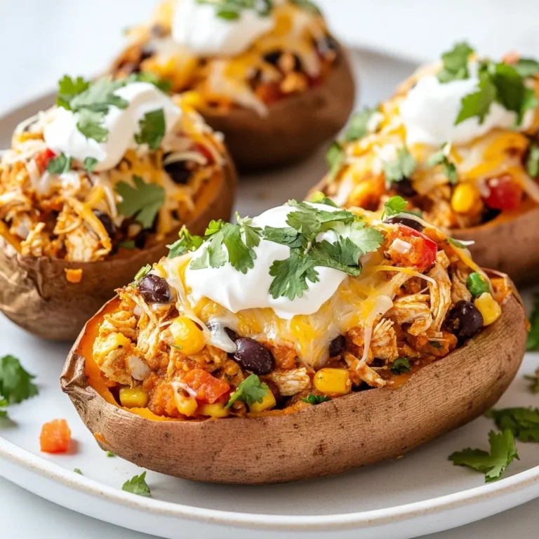 - 4 medium sweet potatoes - 2 boneless, skinless chicken breasts - 1 tablespoon Cajun seasoning - 1 tablespoon olive oil - 1 red bell pepper, diced - 1/2 onion, finely chopped - 2 cloves garlic, minced - 1 cup black beans, rinsed and drained - 1 cup corn (fresh or frozen) - 1 cup shredded cheese (cheddar or pepper jack) - Salt and pepper to taste - Fresh cilantro or parsley for garnish - Sour cream or Greek yogurt for serving (optional) Measuring your ingredients carefully makes a big difference. Use a kitchen scale for precise weights if you have one. For volume measurements, use standard measuring cups and spoons. If you want to adjust the spice level, start with less Cajun seasoning and add more to taste. You can swap ingredients based on what you have. For sweet potatoes, use regular potatoes if needed. Chicken can be replaced with shredded rotisserie chicken for speed. Black beans can be swapped with pinto beans or chickpeas. If you dislike cheese, try avocado or skip it entirely. Fresh herbs can be replaced with dried ones, but use less. {{ingredient_image_1}} Start by preheating your oven to 400°F (200°C). While the oven heats, wash the sweet potatoes. Poke holes in each one with a fork. This helps them cook evenly. Place the sweet potatoes on a baking sheet. Bake them for 45-50 minutes until they become soft. You can check if they are done by gently squeezing them. While your sweet potatoes are baking, heat one tablespoon of olive oil in a skillet over medium heat. Season two boneless chicken breasts with Cajun seasoning, salt, and pepper. Cook the chicken for about 6-7 minutes on each side. This makes sure the chicken is fully cooked. Once done, take the chicken out and let it rest. Shred the chicken using two forks. Next, in the same skillet, add half an onion, two cloves of minced garlic, and one diced red bell pepper. Sauté these for 3-4 minutes. You want the onion to become clear. Then, stir in the shredded chicken, one cup of black beans, and one cup of corn. Mix all the ingredients well. Let it heat through for 2-3 minutes. Adjust the seasoning if you need to. Once the sweet potatoes are baked, let them cool for a bit. Cut each sweet potato in half lengthwise. Scoop out some flesh from each half to make room for the filling. Fill each half with the Cajun chicken mixture. Make sure to pack it in well. Top each half with shredded cheese. Return the stuffed sweet potatoes to the oven for another 10 minutes. This melts the cheese nicely. After they are done, take them out and garnish with fresh cilantro or parsley. If you like, add a dollop of sour cream or Greek yogurt on top before serving. Enjoy your savory delight! To get the best Cajun flavor, use fresh spices. Fresh spices give a strong taste. Use a good brand of Cajun seasoning. You can also blend your own mix. Mix paprika, cayenne, garlic powder, and onion powder for a bold flavor. Cooking sweet potatoes right is key. Wash them well first. Poking holes helps them cook evenly. Bake them until soft. Check with a fork. If it slides in easily, they are done. Let them cool before cutting. This helps avoid burns. Once stuffed, top with cheese and herbs. Fresh cilantro or parsley adds color and taste. Serve with sour cream or Greek yogurt on the side. This adds creaminess and balances the spice. You can also add hot sauce for extra heat. Enjoy this dish warm for the best taste! Pro Tips Choose the Right Sweet Potatoes: Select sweet potatoes that are firm and free of blemishes for the best flavor and texture. Customize Your Cajun Seasoning: Adjust the amount of Cajun seasoning based on your spice tolerance; add more for a kick or less for a milder flavor. Add Extra Veggies: Feel free to include additional vegetables like spinach or zucchini to the chicken mixture for more nutrients and flavor. Let Sweet Potatoes Cool: Allow the baked sweet potatoes to cool slightly before cutting them open to prevent burns and make handling easier. {{image_2}} You can easily make a vegetarian version of Cajun chicken stuffed sweet potatoes. Instead of chicken, use kidney beans or chickpeas for protein. Add extra veggies like zucchini, mushrooms, or spinach. You can still use Cajun seasoning for that spicy kick. Sauté the veggies with olive oil, onion, and garlic. Then mix in your beans and stuff the sweet potatoes. This version is both tasty and filling! For those who need gluten-free options, you’re in luck! All the main ingredients in this recipe are already gluten-free. Sweet potatoes, beans, and vegetables are safe choices. Just ensure your Cajun seasoning does not contain gluten. You can find gluten-free blends at stores or online. This dish remains delicious, hearty, and safe for gluten-sensitive eaters! Want to switch up the flavors? Try using different proteins. Shrimp or turkey can replace chicken for a new twist. You can also add spices like smoked paprika or cayenne pepper for extra heat. If you love creamy textures, mix in cream cheese or a cheese sauce before stuffing. You can even change the cheese on top. Use feta or goat cheese for a tangy flavor. These variations keep the dish fresh and fun! To store leftovers, let the stuffed sweet potatoes cool down first. Place them in an airtight container. You can keep them in the fridge for up to three days. Make sure to separate the filling and sweet potatoes for better storage. This way, they stay fresh and tasty. When you are ready to eat, preheat your oven to 350°F (175°C). Place the stuffed sweet potatoes on a baking sheet. Cover them with foil to keep them moist. Heat for about 15 to 20 minutes. If you prefer the microwave, place them on a microwave-safe plate. Heat for 2 to 3 minutes, checking to ensure they are warm throughout. If you want to freeze the stuffed sweet potatoes, wrap each one tightly in plastic wrap. Then, place them in a freezer-safe bag. You can store them for up to three months. To eat, let them thaw overnight in the fridge. Reheat as mentioned above. This method keeps the flavors intact. Yes, you can prep these stuffed sweet potatoes in advance. Cook the sweet potatoes and chicken early in the day or even the night before. Store the chicken mixture in the fridge. When you're ready to eat, just reheat the filling and stuff it into the sweet potatoes. This way, you save time and still enjoy a tasty meal. If you don't have Cajun seasoning, you can make your own. Mix paprika, garlic powder, onion powder, and black pepper. You can also add cayenne for heat. Other options include chili powder or Italian seasoning. Each will give a different flavor, but they will still taste great. Absolutely! You can change the toppings based on your taste. Try using different cheeses like mozzarella or feta. Add green onions, avocado, or even jalapeños for a kick. You can also swap the sour cream for Greek yogurt or a spicy sauce. Make it your own! In this post, I covered how to make Cajun chicken stuffed sweet potatoes. I discussed the key ingredients, cooking steps, and helpful tips for great flavor. I also shared tasty variations for different diets and how to store leftovers. You can make this dish your own with different toppings. Enjoy experimenting and savoring each bite! Your success depends on following these steps. Trust yourself, and let your kitchen creativity shine.