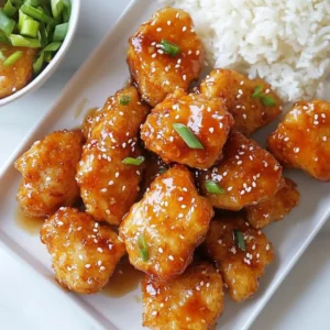 - 1 lb chicken breast, cut into bite-sized pieces - 1/4 cup honey - 2 tablespoons soy sauce (low-sodium) - 3 cloves garlic, minced - 1 teaspoon fresh ginger, grated - 1 tablespoon sesame oil - 1 tablespoon cornstarch - 2 tablespoons water - 2 tablespoons sesame seeds - 3 green onions, chopped (for garnish) - Salt and pepper to taste - Oil for frying To make Honey Garlic Sesame Chicken Bites, you need fresh, quality ingredients. The chicken breast is the star here. It should be cut into small pieces for even cooking. Honey adds a sweet touch that balances the savory soy sauce. Garlic and ginger bring depth and warmth to this dish. I like to use fresh garlic, as it has a strong flavor. The sesame oil gives a nutty taste that is key to the recipe. Cornstarch is used to create a thick sauce. It helps the sauce cling to the chicken. I also recommend using sesame seeds for crunch and a nice look. Green onions are perfect for garnish. They add color and a fresh bite. You can adjust salt and pepper to your taste. Don’t forget the oil for frying; it helps cook the chicken to a golden brown. {{ingredient_image_1}} To make the marinade, start by mixing honey, soy sauce, minced garlic, fresh ginger, and sesame oil in a medium bowl. Whisk these together until they blend well. This mix gives the chicken its sweet and savory flavor. Marinating is key to great taste. Let the chicken soak in the marinade for at least 30 minutes. This time allows the flavors to seep deep into the chicken. You can even marinate it overnight for a richer taste. Next, heat oil in a large skillet over medium-high heat. Once the oil is hot, add the marinated chicken pieces in batches. Avoid crowding the pan, as this can steam the chicken instead of frying it. Cook the pieces for about 5 to 6 minutes until they turn golden brown and are cooked through. Use a meat thermometer if you want to be precise; the chicken should reach 165°F. After cooking, place the chicken on a plate lined with paper towels. This helps drain excess oil and keeps them crispy. Now, let’s thicken the sauce. Reduce the heat to medium and pour the leftover marinade into the same skillet. Mix in the cornstarch slurry and stir constantly. Cook for about 2 to 3 minutes. You’ll notice the sauce thickening nicely. Once thickened, return the chicken bites to the skillet. Toss them in the sauce to coat fully. This adds a nice glaze to each piece. Cook for another minute to let the flavors meld. Finally, sprinkle sesame seeds over the dish and add chopped green onions for garnish. This adds a nice crunch and color to your meal. To boost flavor, add a pinch of red pepper flakes for heat. You can also mix in chopped bell peppers or snap peas for a crunchy twist. If you want a different taste, try maple syrup or agave syrup instead of honey. These sweeteners will give you a unique flavor. You can also swap soy sauce for tamari for a gluten-free option. When frying the chicken, ensure the oil is hot enough. This helps keep the chicken crispy. Avoid adding too many pieces to the pan at once. This can lower the oil temperature. Cook in batches if needed. To prevent overcooking, check the chicken's color. It should be golden brown and cooked through in about 5-6 minutes. Use a meat thermometer if you have one; it should read 165°F (75°C). Serve your chicken bites on a wooden board or a fun platter. Use small skewers for easy eating and a nice look. Garnish with extra sesame seeds and chopped green onions for color. Pair these bites with steamed rice or a light salad for a complete meal. This makes your dish not just tasty but also beautiful! Pro Tips Marinate Longer: For even more flavor, marinate the chicken for a few hours or overnight in the refrigerator. Use High Heat: Ensure your oil is hot enough before adding the chicken to achieve a crispy texture. Thicken the Sauce: If you prefer a thicker sauce, add a bit more cornstarch mixed with water until you reach your desired consistency. Garnish Creatively: Elevate presentation by garnishing with sliced chili peppers or crunchy fried garlic for added flavor and visual appeal. {{image_2}} You can swap chicken with other proteins. Try shrimp or tofu for a tasty twist. Both options cook quickly and soak up flavors well. If you want a vegetarian or vegan dish, use tempeh or seitan. These proteins will give you a satisfying bite. To make it spicy, add red pepper flakes to the marinade. You can also use Sriracha for more heat. For unique twists, try different sauces. Teriyaki or sweet chili sauce can add new flavors. Each sauce gives the chicken a different vibe. Serve these bites with rice or a fresh salad. They pair well with steamed veggies too. For a fun meal, create a Honey Garlic Sesame Chicken wrap. Use a tortilla and add crunchy veggies. This makes a great lunch or dinner option! You can store leftover chicken bites in the fridge for up to three days. Keep them in an airtight container to maintain freshness. When you're ready to eat, reheat them in a skillet over medium heat. This method warms the chicken and keeps it crispy, which is key for a great taste. If you want to freeze the chicken bites, let them cool first. Place them in a freezer-safe bag or container. They can last up to three months in the freezer. When you're ready to eat, take them out and thaw in the fridge overnight. To reheat, bake them at 375°F (190°C) for about 15-20 minutes. This way, they will warm through and regain some crispiness. Get creative with leftover chicken bites! You can chop them up and add them to salads for extra flavor. They also work great in wraps or tacos. Simply mix with fresh veggies and your favorite sauce. You could even toss them into fried rice for a quick meal. These ideas keep the dish exciting while using up your leftovers. You should marinate the chicken for at least 30 minutes. This time helps the chicken absorb the flavors. For a richer taste, you can marinate for up to 2 hours. Just keep it in the fridge while it marinates. Yes, you can make this dish ahead of time. Cook the chicken and sauce, then store it in the fridge. Reheat it when you're ready to serve. This saves time on busy days. Some great sides include: - Steamed rice - Light salad - Roasted vegetables - Noodles These sides balance the sweet and savory flavors. Yes, you can easily make it gluten-free. Just swap regular soy sauce for gluten-free soy sauce. Be sure to check all labels on your ingredients. Absolutely! Chicken thighs work well in this recipe. They stay juicy and tender when cooked. Just cut them into bite-sized pieces like the breasts. In this blog post, we explored making delicious Honey Garlic Sesame Chicken Bites. We covered key ingredients, from chicken and honey to garlic and soy sauce. You now know how to prepare the marinade, fry the chicken, and present it nicely. Remember, variations let you swap proteins and experiment with flavors. Use leftovers in new dishes to reduce waste. Enjoy your cooking journey and share your tasty creations!