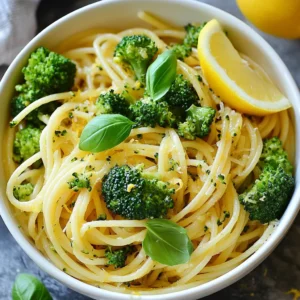 - 8 oz spaghetti or your favorite pasta - 2 cups broccoli florets - 4 cloves garlic, minced - 1/4 cup olive oil - Zest of 1 lemon - 2 tablespoons lemon juice - 1/2 teaspoon red pepper flakes (optional) - Salt and pepper to taste - 1/4 cup grated Parmesan cheese (optional for serving) - Fresh basil leaves for garnish The ingredients for Lemon Garlic Broccoli Pasta are simple yet full of flavor. You’ll need eight ounces of spaghetti or any pasta you love. I often choose whole wheat for a health boost. Next, grab two cups of fresh broccoli florets. They add a nice crunch and color. Garlic is a key player here. You’ll need four cloves, minced. This brings a rich aroma to the dish. For cooking, use a quarter cup of olive oil. It helps everything blend nicely and adds healthy fat. Next, we have the flavor boosters. The zest of one lemon gives a fresh kick. You’ll also want two tablespoons of lemon juice for tanginess. If you like spice, add half a teaspoon of red pepper flakes. Don’t forget salt and pepper to taste. To finish, you can sprinkle on a quarter cup of grated Parmesan cheese if you like. It’s optional but very tasty. Finally, fresh basil leaves make a lovely garnish. They add brightness and a pop of color to your plate. {{ingredient_image_1}} - Bringing water to a boil: Fill a large pot with water. Add a good pinch of salt. Heat on high until the water bubbles. - Cooking pasta and broccoli together: Add 8 oz of spaghetti to the boiling water. Cook it according to the package instructions. Three minutes before the pasta is done, toss in 2 cups of broccoli florets. This way, both cook perfectly together. After cooking, drain the pasta and broccoli. Save 1/2 cup of the pasta water for later. - Heating the olive oil: Grab a large skillet. Pour in 1/4 cup of olive oil. Heat it over medium. - Adding garlic and red pepper flakes: Mince 4 cloves of garlic. Once the oil is warm, add the garlic and 1/2 teaspoon of red pepper flakes if you like it spicy. Cook for 1-2 minutes. Stop when the garlic becomes golden and fragrant, but not burnt. - Mixing pasta, broccoli, and garlic oil: In the skillet with the garlic oil, add the drained pasta and broccoli. Toss everything together so the flavors mix well. - Adding lemon zest and juice: Grate the zest from 1 lemon. Squeeze 2 tablespoons of lemon juice. Add both to the pasta mix. - Adjusting consistency with reserved pasta water: If the pasta looks dry, pour in a bit of the reserved pasta water. Stir until you reach the right consistency. This step-by-step guide helps you create a bright and fresh Lemon Garlic Broccoli Pasta. Enjoy the burst of flavors! To get the best pasta, cook it until it's al dente. This means it should be firm but not hard. Always boil water first. Add salt to the water for flavor. When the pasta is almost done, add the broccoli. This keeps the broccoli bright and crisp. Cook them together for three minutes. Drain the pasta and broccoli, but save some pasta water. You can boost the flavor with spices and herbs. Try adding some red pepper flakes for heat. Fresh herbs like basil or parsley bring brightness. Adjust the acidity by adding more lemon juice if needed. This will help balance the rich flavors. Taste as you go. Find the right mix that you enjoy. For serving, use a large pasta bowl. This makes it look inviting. Add a wedge of lemon on the side for extra zing. A sprinkle of fresh basil adds color and flavor. You can also top it with Parmesan cheese for a creamy touch. Make it pretty; food tastes better when it looks good. Pro Tips Use Fresh Ingredients: Fresh broccoli and garlic will enhance the flavors significantly compared to frozen or pre-minced options. Adjust the Spiciness: Feel free to modify the amount of red pepper flakes based on your spice tolerance; you can even omit it for a milder dish. Save Pasta Water: Always reserve some pasta water before draining; it can help adjust the sauce consistency later. Experiment with Cheese: Try different types of cheese like feta or goat cheese for a unique flavor twist instead of Parmesan. {{image_2}} You can boost the nutrition of your Lemon Garlic Broccoli Pasta with protein. Adding grilled chicken is a great choice. Simply slice cooked chicken breast and mix it in. Shrimp is another tasty option. Sauté shrimp in the garlic oil until they turn pink. Both add flavor and fullness to the dish. If you prefer vegetarian options, try chickpeas or tofu. Drain and rinse canned chickpeas before adding them in. For tofu, use firm tofu, cube it, and sauté until golden. These options make the meal filling while keeping it light and fresh. If you need gluten-free pasta, many choices exist. Brown rice pasta works well and has a nice texture. Quinoa pasta is another good choice, providing protein and fiber. You can even try lentil pasta for extra nutrition. All these options cook similarly to regular pasta. Just follow the package instructions for the best results. For a vegan twist, skip the Parmesan cheese. Instead, look for dairy-free cheese options. Nutritional yeast is also a great choice. It adds a cheesy flavor without the dairy. You can add more plant-based toppings too. Try toasted pine nuts or sunflower seeds for crunch. Fresh herbs like parsley or cilantro can add brightness. These swaps keep the dish delicious while ensuring it meets vegan needs. To store leftover Lemon Garlic Broccoli Pasta, let it cool first. Place it in an airtight container. This helps to keep it fresh. Make sure to use it within three days. Storing it properly keeps flavors strong and prevents spoilage. Reheating the pasta can be easy. The best method is using a skillet. Add a splash of olive oil to the pan. Heat on low and add the pasta. Stir gently until warm. You can also add a bit of reserved pasta water to keep it moist. Avoid using the microwave if you want to keep the flavor strong. You can freeze Lemon Garlic Broccoli Pasta for later. Divide it into portions. Use freezer-safe bags or containers. Squeeze out excess air to prevent freezer burn. To thaw, place it in the fridge overnight. You can also reheat it directly from the freezer, just add a bit more cooking time. Yes, you can use any pasta you like. Here are some great options: - Fusilli: Its twists hold sauce well. - Penne: It has a nice bite and texture. - Gluten-Free Pasta: Great for those with gluten issues. - Whole Wheat Pasta: Adds fiber and a nutty flavor. To add some heat, try these tips: - Red Pepper Flakes: Use more than 1/2 teaspoon. - Fresh Chili: Slice and sauté with garlic. - Hot Sauce: Drizzle some on before serving. - Spicy Oil: Use chili-infused olive oil for a kick. Pair this dish with these sides: - Garlic Bread: A crusty loaf with garlic butter. - Caesar Salad: Crisp greens with creamy dressing. - Grilled Chicken: Adds protein and pairs well. - Roasted Vegetables: Colorful and healthy additions. This Lemon Garlic Broccoli Pasta is simple and tasty. I shared key ingredients, like garlic and lemon, to boost flavor. You learned step-by-step cooking instructions for perfecting your dish. Tips helped with texture, presentation, and options to modify the recipe. Enjoy exploring variations, whether adding protein or going vegan. Storing and reheating tips keep leftovers fresh. Dive in and create this delicious meal today!