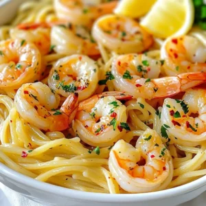 - 1 lb large shrimp, peeled and deveined - 4 tablespoons unsalted butter - 4 tablespoons olive oil - 5 cloves garlic, minced - 1 teaspoon red pepper flakes - 1 lemon, zested and juiced - Salt and black pepper to taste - Fresh parsley, chopped (for garnish) - 8 oz linguine or spaghetti - 1/2 cup low-sodium chicken broth - 1/4 cup grated Parmesan cheese (optional) To make garlic butter shrimp scampi, you will need fresh, high-quality ingredients. Start with large shrimp that are peeled and deveined for easy cooking. The butter and olive oil give the dish a rich flavor, while the minced garlic adds a lovely aroma. Red pepper flakes bring heat, but you can adjust the amount to fit your taste. The lemon zest and juice add a bright, fresh flavor to balance the richness of the dish. For the base, I like using linguine or spaghetti, which holds the sauce well. The chicken broth adds depth and moisture to the sauce. Finally, garnishing with fresh parsley and Parmesan cheese adds a nice touch to your plate. Gather these ingredients, and you’ll be ready to create a delicious meal that shines in flavor and presentation! {{ingredient_image_1}} To cook linguine or spaghetti to al dente, fill a large pot with salted water. Bring it to a rolling boil. Add the pasta and stir. Follow the package instructions for cooking time. Taste a strand a minute before the time is up. It should be firm yet tender. When done, drain the pasta. Remember to save about 1/2 cup of pasta water. This water helps the sauce stick to the pasta later. Start by heating a large skillet over medium heat. Add 2 tablespoons of butter and 2 tablespoons of olive oil. Once the butter melts, add 5 cloves of minced garlic. Stir and watch carefully. Garlic can burn fast and become bitter. After about 1-2 minutes, add 1 teaspoon of red pepper flakes for some heat. Adjust the amount based on your taste. Next, add 1 pound of peeled and deveined shrimp to the skillet. Season them with salt and black pepper. Cook for 2-3 minutes on one side. Look for the shrimp to turn pink. Flip them over and cook for another 2-3 minutes. They should become fully opaque. That means they are done! Pour in 1/2 cup of low-sodium chicken broth and the juice of 1 lemon. Use a spatula to scrape any bits stuck to the bottom of the pan. This is called deglazing. Bring the mixture to a simmer. Let it cook for about 2-3 minutes. This step builds flavor in your sauce. Now it’s time to mix everything. Add the cooked pasta, the reserved pasta water, and the lemon zest to the skillet. Toss everything together gently. Make sure the pasta is well coated in the sauce. If the mixture feels too dry, you can add more reserved pasta water. This will help achieve the perfect consistency. Serve the dish in a large pasta bowl for a lovely look. Sprinkle with chopped fresh parsley for color. If you like, add grated Parmesan cheese on top. This adds a rich flavor. You can also serve lemon wedges on the side. They make a nice touch and add freshness. Enjoy your beautiful Garlic Butter Shrimp Scampi! - Best practices for cooking shrimp: Always use fresh, large shrimp. They cook fast and taste great. Ensure they are peeled and deveined. This saves time and keeps your dish neat. Cook shrimp in a hot pan for 2-3 minutes on each side. They should turn pink and opaque. This shows they are done. - Adjusting flavors to personal preference: Taste your dish as you cook. If you like more heat, add more red pepper flakes. For a touch of brightness, add more lemon juice. You can also play with the salt and pepper. Everyone has a unique taste, so make it yours! - Overcooking shrimp: Shrimp cooks quickly. If you leave it too long, it becomes tough. Watch the color change closely. Once they are pink and firm, pull them off the heat. - Not reserving enough pasta water: Pasta water is your secret weapon. It has starch that helps sauce stick to the pasta. Always reserve at least half a cup before draining. This will make your dish creamy and rich. - Prepping ingredients in advance: Chop garlic and parsley before you start cooking. This saves time and keeps the flow going in the kitchen. Measure out your olive oil and butter. This way, you can focus on cooking. - Efficient use of kitchen tools: Use a large skillet to cook everything at once. It helps in mixing flavors well. A good pair of tongs helps in flipping shrimp easily. Keep your tools handy for smooth cooking. Pro Tips Fresh Shrimp is Key: Always use the freshest shrimp you can find for the best flavor and texture. If possible, buy shrimp that is still in the shell and devein them yourself. Don't Overcook the Shrimp: Shrimp cooks very quickly. As soon as they turn pink and opaque, they are done. Overcooking can lead to a rubbery texture. Use Reserve Pasta Water: The starchy pasta water helps to create a silky sauce that clings to the pasta. Add it gradually until you achieve your desired sauce consistency. Enhance Flavor with Fresh Herbs: Fresh parsley adds a burst of color and flavor. Consider adding other herbs like basil or dill for an extra layer of taste. {{image_2}} You can add fresh herbs to your shrimp scampi. Basil and thyme work great. Chop them finely and toss them in when cooking the shrimp. This adds bright, fresh flavors. You can also infuse the butter with herbs. Just add them to the melted butter before cooking the garlic. This method gives your dish a deeper taste. Want more heat? Add more red pepper flakes. You can also try cayenne pepper for a kick. If you like a different flavor, consider using chili oil. For sauces, try a splash of white wine or a touch of cream. Both can add richness to the dish. You don’t have to stick with linguine or spaghetti. Zoodles, made from zucchini, are a great low-carb choice. You can also use penne or fettuccine for a different texture. For a healthy twist, serve the shrimp with sautéed veggies like asparagus or bell peppers. Crusty bread is perfect for soaking up the sauce too. To keep your garlic butter shrimp scampi fresh, store it in the fridge. Use an airtight container. This helps avoid any odors from other foods. Make sure to cool it to room temperature before sealing it. It’s best to eat it within three days for optimal taste. When reheating, use low heat to avoid overcooking the shrimp. You can use a skillet or microwave. If using a skillet, add a splash of chicken broth. This keeps the shrimp moist and tasty. Stir occasionally until heated through. To freeze, place the dish in a freezer-safe container. Make sure it is well-sealed to prevent freezer burn. It can last up to three months in the freezer. When ready to enjoy, thaw in the fridge overnight. Reheat gently using a skillet to maintain flavor and texture. Look for the shrimp to turn pink and opaque. Cooked shrimp will curl slightly. You can also cut one open. If it’s white inside, it’s done. Usually, cooking takes 4 to 6 minutes. Be careful not to overcook. Overcooked shrimp can become tough and rubbery. Yes! You can skip the pasta for a low-carb meal. Serve the shrimp over sautéed veggies like zucchini or bell peppers. You can also serve it on a bed of cauliflower rice. Both options keep the dish light and flavorful. Common herbs that pair well include parsley, basil, and thyme. Fresh parsley adds brightness. Basil gives a sweet touch, while thyme provides depth. You can mix and match these herbs for a unique flavor. Yes, frozen shrimp work well in this recipe. Thaw them in the fridge overnight or run them under cold water. Make sure to pat them dry before cooking. This helps get a good sear and keeps the dish from being watery. To add heat, increase the red pepper flakes. You can also add a dash of hot sauce. For a different flavor, try jalapeños or crushed chili peppers. Start with a little and taste as you go to find your perfect heat level. Garlic butter shrimp scampi is a simple and tasty dish worth making. You learned the key ingredients, from shrimp to seasonings. You now know how to cook and combine everything. Remember to adjust flavors to fit your taste. Use fresh ingredients for the best results. With the right tips, your scampi will impress. Store leftovers carefully and reheat without overcooking. Have fun experimenting with variations. Enjoy this delicious meal that’s easy for everyone!