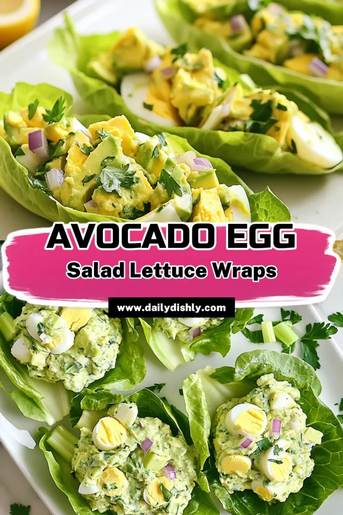 Discover the deliciousness of Avocado Egg Salad Lettuce Wraps! This healthy egg salad combines creamy mashed avocado with hard-boiled eggs, Greek yogurt, and fresh veggies for a light and refreshing meal. Perfect as a low-carb avocado salad or a quick lunch, this lettuce wraps recipe is a must-try. Enjoy these Greek yogurt salad wraps for a nutritious twist. Ready to make your new favorite dish? Save this recipe now! #HealthyEating #LettuceWraps #AvocadoSalad #LowCarbRecipes