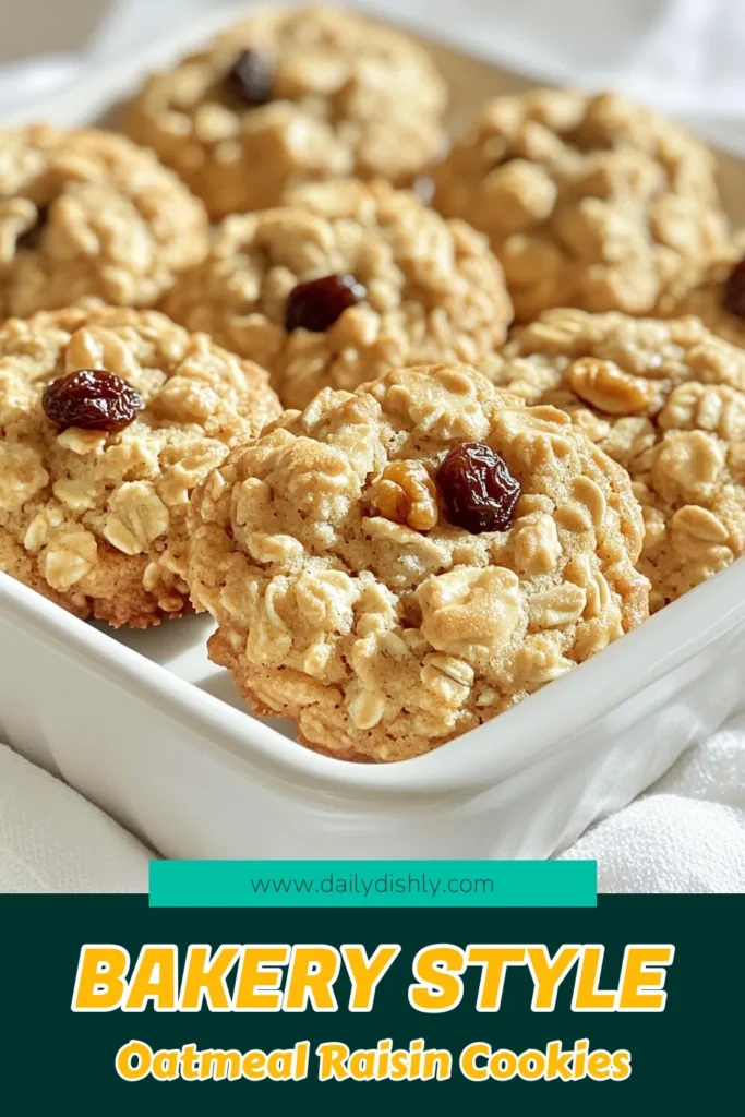 Indulge in the deliciousness of bakery-style oatmeal raisin cookies! These soft, chewy treats are made with simple ingredients like butter, sugar, and oats, making them the perfect homemade snack. Ready in just 30 minutes, follow our easy recipe for golden-brown cookies that will impress friends and family. Click through to discover the full recipe and elevate your baking game today! #OatmealRaisinCookies #BakingAtHome #CookieRecipe #HomemadeGoodness