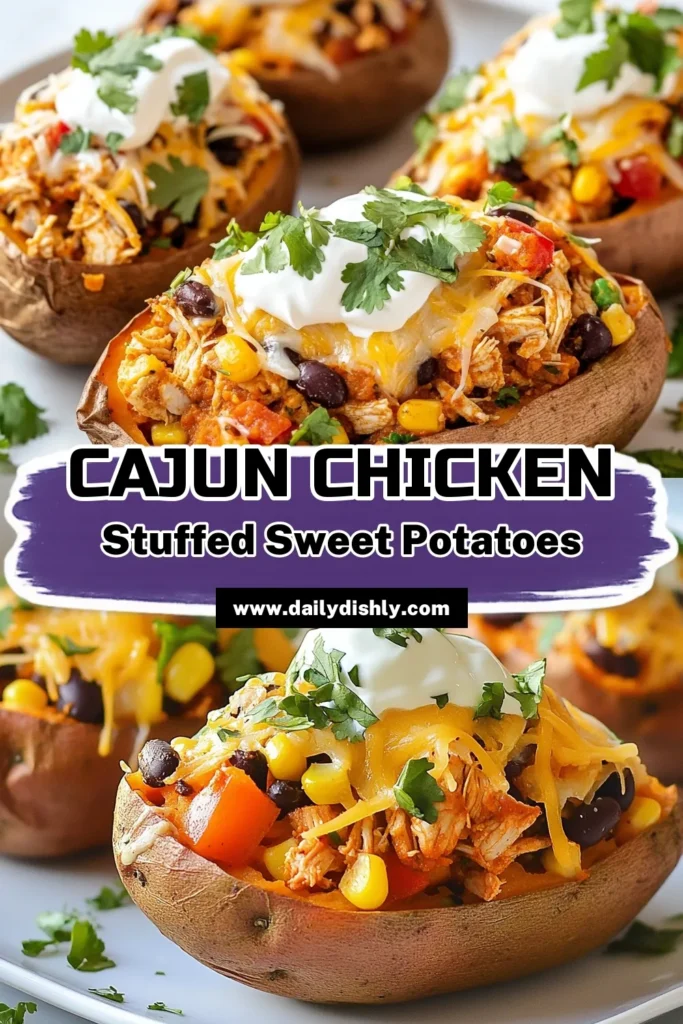 Looking for a delicious Cajun chicken recipe? Try these flavorful Cajun chicken stuffed sweet potatoes for an easy chicken dinner! This healthy sweet potato recipe combines tender chicken, black beans, and corn, all seasoned with Cajun spices. Perfect for a quick weeknight meal! Don’t miss out on this delightful dish that packs a punch. Save this recipe and enjoy a burst of flavor tonight! #CajunChicken #StuffedSweetPotatoes #HealthyRecipes #EasyDinnerIdeas