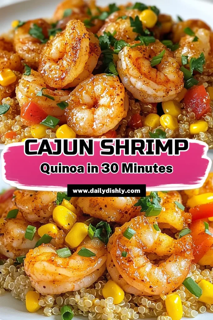 Looking for a quick and delicious meal? This Cajun shrimp quinoa recipe is perfect for busy nights! Enjoy a healthy shrimp skillet meal featuring tender shrimp, vibrant bell peppers, and protein-packed quinoa. This quinoa and shrimp skillet is not only nutritious but also bursting with flavor. Try this easy shrimp dinner recipe tonight and impress your family! Save this Cajun quinoa dish for a weeknight dinner idea! #CajunShrimp #QuinoaSkillet #HealthyEating #QuickMeals